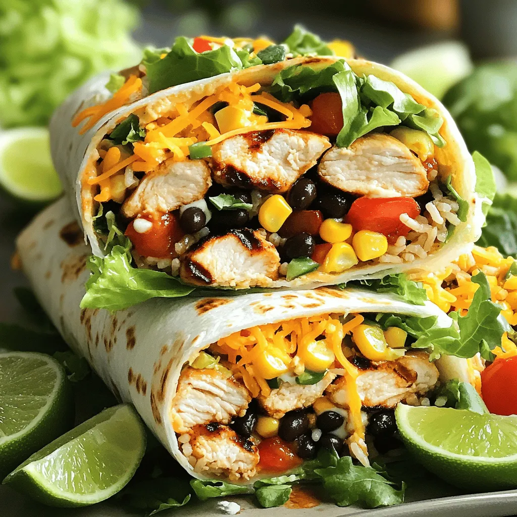 - 2 boneless, skinless chicken breasts - 1 tablespoon olive oil - 1 teaspoon chipotle powder - 1 teaspoon garlic powder - 1 teaspoon onion powder - 1 teaspoon cumin - Salt and pepper to taste - 1 cup cooked brown rice - 1 can (15 oz) black beans, rinsed and drained - 1 cup corn (fresh or frozen) - 1 cup shredded cheddar cheese - 1 cup romaine lettuce, chopped - ½ cup diced tomatoes - ½ cup chipotle ranch dressing - 4 large flour tortillas The main ingredients create a tasty burrito. The chicken gives a great base. The spices add depth and flavor. The rice and beans make it hearty. Fresh veggies give a nice crunch. You can change up the protein in your burrito. Try tofu or beef if you wish. You can also add toppings like avocado, jalapeños, or salsa. These additions let you make the burrito your own. Mixing and matching will keep things exciting. For the full recipe, check out the provided details. Enjoy making your burrito! To make the chicken juicy and tasty, start by marinating it. In a small bowl, mix the olive oil, chipotle powder, garlic powder, onion powder, cumin, salt, and pepper. This spice mix brings bold flavor. Rub it all over the chicken breasts, covering them well. Next, heat your grill or grill pan to medium-high. This temperature helps to cook the chicken evenly. Grill the chicken for 6-7 minutes on each side. You want the inside to reach 165°F (75°C). Once cooked, take the chicken off the grill. Let it rest for five minutes before slicing it into strips. This step keeps it moist. Now, it’s time to build your burrito. Start by laying out a flour tortilla on a flat surface. In the center, layer a scoop of cooked brown rice, followed by black beans, corn, and diced tomatoes. Next, add the sliced grilled chicken. Top it off with romaine lettuce, shredded cheese, and a drizzle of chipotle ranch dressing. When it's time to roll, fold the sides of the tortilla over the filling. Then roll it tightly from the bottom to the top. This ensures all the filling stays inside. To give your burritos a warm, crispy finish, place them seam-side down on the grill for 1-2 minutes. This step adds a nice crunch. Just watch closely so they don’t burn. And that’s it! You can now enjoy your Easy Chipotle Ranch Grilled Chicken Burrito. For the full recipe, check out the earlier section! To grill the chicken just right, make sure your grill is hot enough. A medium-high heat will help cook the chicken evenly. This way, the meat stays juicy and tender. I recommend checking the internal temperature. It should reach 165°F (75°C) for safety. Let the chicken rest after grilling. This helps keep the juices inside. When you assemble your burrito, don't overfill it. A little goes a long way, and it makes wrapping easier. I suggest using about 1/2 to 3/4 cup of filling per burrito. This size helps you roll it tightly without spills. If you prefer smaller portions, you can cut the tortillas in half for mini burritos. To boost the taste of your burrito, try adding spices. A pinch of smoked paprika or cayenne pepper can add a nice kick. Fresh herbs like cilantro or parsley can brighten the flavors too. As for side dishes, consider serving chips and salsa or a fresh salad. These pair well and create a balanced meal. For the full recipe, check out the Easy Chipotle Ranch Grilled Chicken Burrito. {{image_2}} You can easily change this burrito to fit your tastes. If you want a vegetarian or vegan option, try using grilled veggies instead of chicken. Zucchini, bell peppers, and mushrooms work great. For a protein boost, consider using tofu or tempeh. If you're a fan of seafood, shrimp is a tasty choice. Just season it well and grill it until it’s pink and cooked through. Pork also works well; marinated carnitas can add a nice twist to your burrito. Adjusting the spice level is a simple way to make this burrito your own. If you like it hot, add more chipotle powder or fresh jalapeños. For a milder taste, reduce the spice or skip it entirely. You can also switch up the sauces. Try a creamy avocado sauce or a zesty salsa verde for a fresh flavor. Testing different dressings can also be fun. Ranch, salsa, or even a tangy barbecue sauce can change the whole vibe of your meal. Feeling a bit creative? Turn your burrito into a burrito bowl. Skip the tortilla and layer your rice, beans, chicken, and toppings in a bowl. This makes for a lighter meal and is great for sharing. You can also create a burrito platter for a fun gathering. Slice the burritos in half and arrange them on a large plate. Serve with extra chipotle ranch dressing and lime wedges for dipping. This makes for a colorful and inviting spread! For the full details and to make your own, check out the Full Recipe. To keep your burritos fresh, wrap them tightly. Use plastic wrap or foil. Store them in an airtight container to prevent drying out. If you want to save them longer, freeze them. Place burritos in a freezer-safe bag. Remove as much air as possible before sealing. This helps avoid freezer burn. When it's time to enjoy your burritos again, choose your reheating method wisely. The best way is to use an oven or a skillet. Preheat your oven to 350°F (175°C). Place the burrito on a baking sheet and cover with foil. Heat for about 15-20 minutes until warm. If using a skillet, heat on medium-low for about 5-7 minutes, flipping halfway. Make sure it’s hot all the way through. Enjoy your Easy Chipotle Ranch Grilled Chicken Burrito just like fresh! To spice up your burrito, you have several options. You can add jalapeños or hot sauce for more heat. You might also try using a spicier chipotle ranch. If you like, mix in some crushed red pepper flakes into the filling. You can even add extra chipotle powder to the chicken seasoning. Adjust the spice level to fit your taste! Yes, you can swap out chipotle ranch for other dressings. Try using a classic ranch for a milder taste. A zesty lime vinaigrette can add a fresh kick. If you're feeling adventurous, try a cilantro lime dressing for bright flavors. Experiment with your favorite dressings to find what you love! You can pair your burrito with many tasty side dishes. A simple salad with mixed greens works well. You might enjoy tortilla chips and salsa for a classic combo. A side of guacamole adds creaminess and flavor. For drinks, try a refreshing iced tea or a cold soda to complete your meal. You can store burritos in the fridge for up to three days. Make sure to wrap them tightly in foil or plastic wrap. Check for signs of spoiling, like an off smell or mold. If they look or smell bad, it’s best to throw them away. Enjoy your meal fresh for the best flavor! You learned how to make a great burrito with chicken or other proteins. We covered the key ingredients, step-by-step preparation, and tips for the best flavor. Remember to consider variations, customization options, and proper storage for leftovers. Enjoy your burrito journey by mixing flavors and finding your perfect combination. Your experience can lead to amazing meals. Happy cooking!