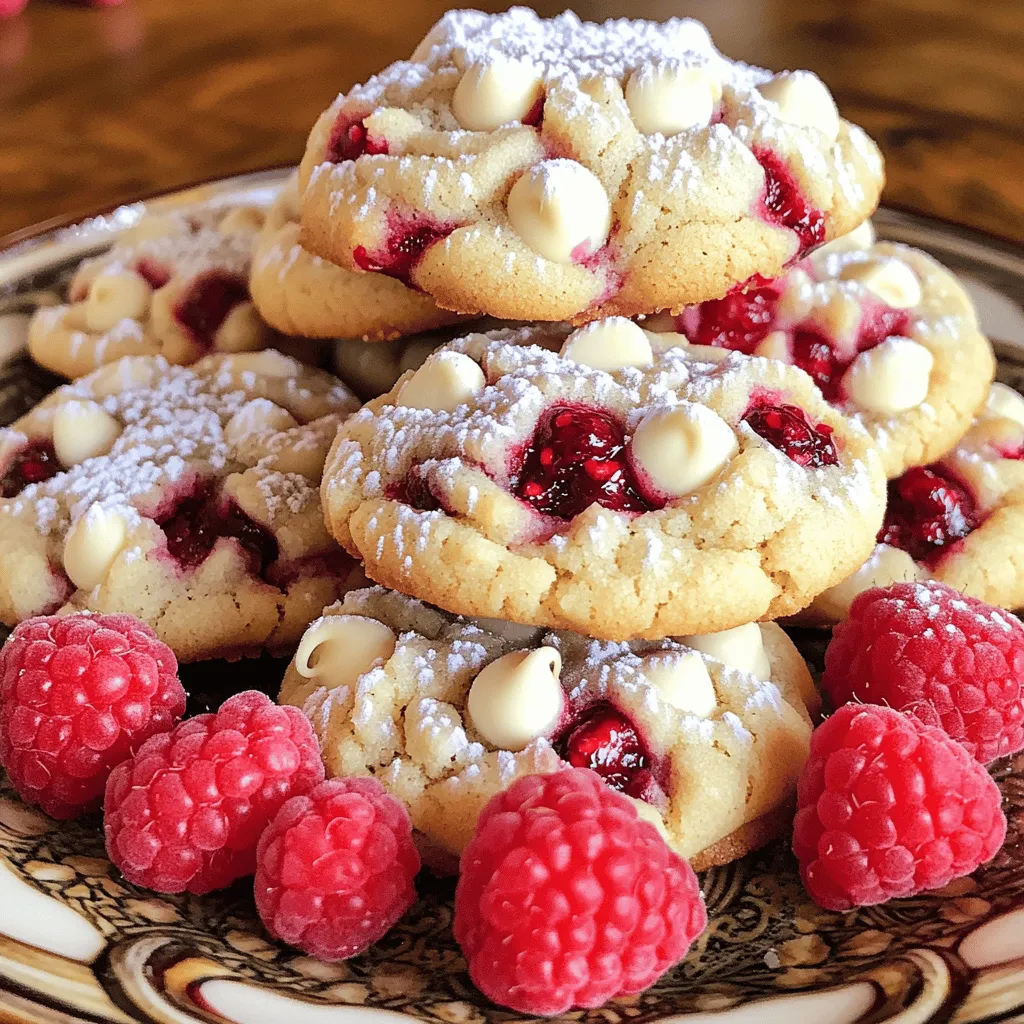 To make raspberry cookies, gather these key ingredients: - 1 cup unsalted butter, softened - 1 cup granulated sugar - 1 large egg - 2 teaspoons vanilla extract - 2 cups all-purpose flour - 1 teaspoon baking powder - 1/2 teaspoon baking soda - 1/4 teaspoon salt - 1 cup fresh raspberries (or thawed frozen raspberries) - 1/2 cup white chocolate chips (optional) - Powdered sugar for dusting (optional) These ingredients create a soft, sweet cookie that bursts with fruity flavor. You can swap some ingredients to fit your needs. For a dairy-free option, use vegan butter. If you need gluten-free cookies, use a gluten-free flour blend. You can also replace white chocolate chips with dark chocolate or leave them out. Fresh raspberries provide a bright, tart flavor. They also give the cookies a nice texture. Frozen raspberries work too. Just thaw them and drain extra juice before use. Both options add sweetness and a pop of color to your cookies. When choosing, always pick what you enjoy most for your raspberry cookies. To make the cookie dough, start by gathering all your ingredients. You need butter, sugar, an egg, and vanilla. Mix the softened butter and sugar in a large bowl. Beat them until the mix is light and fluffy. This step is key for soft cookies. Then, add the egg and vanilla. Keep mixing until everything blends well. Next, in another bowl, sift the flour, baking powder, baking soda, and salt. This helps make the cookies light. Gradually add this dry mix to the wet one. Stir gently until just combined. Don’t overmix! Now, it’s time for the star of the show: the raspberries. Gently fold them into the dough. If you like, you can add white chocolate chips too. Now, preheat your oven to 350°F (175°C). Line two baking sheets with parchment paper. This prevents the cookies from sticking. Scoop a tablespoon of dough for each cookie. Place them on the sheets, giving them space to spread. Bake the cookies for 12-15 minutes. Look for lightly golden edges. This shows they are ready! After baking, let the cookies cool on the baking sheets for about 5 minutes. This helps them set. Then, transfer them to a wire rack to cool completely. Store your cookies in an airtight container. They stay fresh longer this way. For a sweet touch, dust them with powdered sugar before serving. Enjoy your raspberry cookies! For the full recipe, check out the complete guide provided. When making raspberry cookies, some common mistakes can lead to less tasty results. Here are a few to watch out for: - Overmixing the dough: Mixing too much can make cookies tough. Stir just until combined. - Using cold butter: Cold butter does not cream well. Always use softened butter for the best texture. - Mashing raspberries: Be gentle when folding in raspberries. You want chunks, not mush. - Not measuring flour correctly: Too much flour can dry out the cookies. Use a spoon to scoop flour into your measuring cup, then level it off. To make your cookies delightfully chewy, keep these tips in mind: - Add an extra egg yolk: This increases moisture and helps create a chewy texture. - Chill the dough: Let the dough sit in the fridge for about 30 minutes. It helps the flavors meld and keeps cookies thick. - Use brown sugar: Swap half of the granulated sugar for brown sugar. Brown sugar adds moisture and depth of flavor. Having the right tools makes baking easier and more fun. Here’s what you need: - Mixing bowls: A set of different sizes helps with all stages of baking. - Electric mixer: This speeds up creaming butter and sugar, ensuring a fluffy base. - Cookie scoop: A scoop ensures your cookies are the same size, which helps them bake evenly. - Parchment paper: Lining your baking sheets with parchment paper prevents sticking and makes cleanup easy. With these tips and tools, your raspberry cookies will turn out delightful every time. Don’t forget to check the full recipe for detailed steps! {{image_2}} You can make vegan raspberry cookies by swapping a few ingredients. Use plant-based butter instead of regular butter. Replace the egg with a flax egg. To make a flax egg, mix one tablespoon of ground flaxseed with two and a half tablespoons of water. Let it sit for five minutes until it thickens. This simple swap keeps your cookies plant-based and tasty. For gluten-free cookies, you can use a gluten-free all-purpose flour blend. Make sure it has xanthan gum for the right texture. You can also try almond flour or coconut flour. These options add a nice nutty flavor. Just remember, gluten-free flours may change the cookie's texture a bit. Want to make your cookies even better? Try adding a touch of lemon zest for a zing. Chopped nuts like walnuts or pecans bring a crunchy twist. You can also mix in some oats for a chewy bite. If you love chocolate, try dark chocolate chips instead of white. Each of these options makes your raspberry cookies unique and fun. For the full recipe, check out the Raspberry Bliss Cookies section. To keep your raspberry cookies fresh, place them in an airtight container. You can use a zip-top bag or a sealed tin. Store them at room temperature for up to five days. If you want them to last longer, consider chilling them in the fridge. This helps maintain their soft texture and flavor. Freezing cookies is simple and fun! Allow your cookies to cool completely first. Line a baking sheet with parchment paper and place the cookies on it in a single layer. Freeze them for about an hour. After they are firm, transfer them to a freezer-safe bag. They can stay frozen for up to three months. When you want to enjoy a cookie, just pull one out! To revive your cookies, preheat your oven to 350°F (175°C). Place the cookies on a baking sheet and warm them for about five minutes. This brings back the soft texture. You can also use the microwave if you need a quick fix. Heat them for about 10 to 15 seconds. Enjoy the warmth and flavor of your raspberry cookies again! For the full recipe, check out the earlier sections. Yes, you can use frozen raspberries. Just thaw them first. This helps them mix well in the dough. Make sure to drain excess liquid to avoid soggy cookies. To make your Raspberry Cookies softer, use more butter. You can add an extra tablespoon of butter to the mix. Another tip is to underbake them slightly. Remove cookies when they look just set. They will continue to cook on the baking sheet. If you want to skip white chocolate chips, try dark chocolate chips. You can also use milk chocolate chips or chopped nuts. Dried fruit can add a nice touch too. Feel free to get creative with your mix-ins! For the complete process, don’t forget to check the Full Recipe for Raspberry Bliss Cookies! In this blog post, we covered how to make delicious raspberry cookies. You learned about key ingredients, from fresh berries to diet-friendly swaps. I guided you through the steps to prepare, bake, and store these treats. We discussed tips to avoid common mistakes and enhance flavors. Finally, I shared storage methods to keep your cookies fresh. I hope you feel ready to impress your friends and family with these tasty cookies. Enjoy the baking process and the tasty results!
