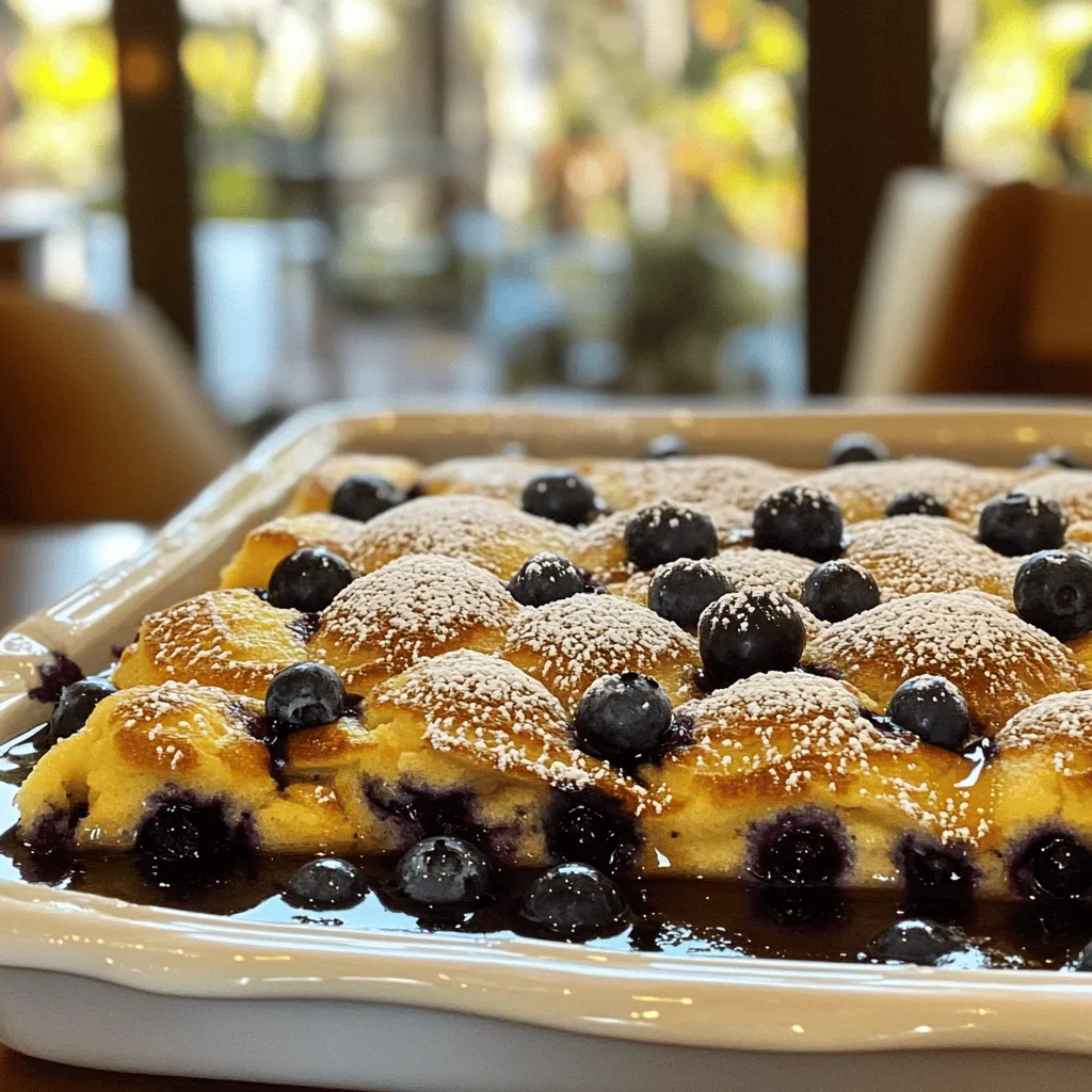 Blueberry Buttermilk Pancake Casserole is a fun and easy dish. It combines all the flavors of pancakes in a tasty bake. You can serve it warm to family or friends. The recipe includes both fresh and frozen blueberries. Trust me, this dish brings smiles to breakfast time! Here are the core ingredients you will need: - 2 cups all-purpose flour - 1 tablespoon baking powder - 1/2 teaspoon baking soda - 1/4 teaspoon salt - 2 tablespoons sugar - 2 large eggs - 2 cups buttermilk - 1/4 cup unsalted butter, melted - 1 teaspoon vanilla extract - 2 cups fresh or frozen blueberries These ingredients mix to create a fluffy and delicious pancake base. Each bite is packed with blueberry goodness. You can add some tasty toppings to make it even better. Here are a few ideas: - Maple syrup - Powdered sugar - Whipped cream - Fresh berries - Nuts These toppings let you customize your casserole. They add sweetness and texture. Enjoy the endless flavor options! For the full recipe, check out the details above. To start, gather your ingredients. You will need: - 2 cups all-purpose flour - 1 tablespoon baking powder - 1/2 teaspoon baking soda - 1/4 teaspoon salt - 2 tablespoons sugar - 2 large eggs - 2 cups buttermilk - 1/4 cup unsalted butter, melted - 1 teaspoon vanilla extract - 2 cups fresh or frozen blueberries - Maple syrup (for serving) - Powdered sugar (for garnish) Next, preheat your oven to 350°F (175°C). This step is key for even baking. Grease a 9x13 inch casserole dish with cooking spray or butter. This helps prevent the casserole from sticking. Now, in a large bowl, whisk the flour, baking powder, baking soda, salt, and sugar. Mix until everything is combined well. In another bowl, beat the eggs. Then, add the buttermilk, melted butter, and vanilla extract. Whisk until smooth. Pour the wet mix into the dry mix. Stir gently until just combined. A few lumps are okay. Now, fold in the blueberries carefully. You want to keep them whole for that juicy burst in every bite. Pour the pancake batter into your greased dish. Use a spatula to spread it evenly. Place the dish in your preheated oven. Bake for 25-30 minutes. The top should turn golden brown. Stick a toothpick in the center. If it comes out clean, it’s done! Once baked, remove the casserole from the oven. Let it cool for a few minutes. This helps it set and makes cutting easier. Cut the casserole into squares. Serve warm, drizzled with maple syrup. Dust with powdered sugar for a sweet touch. This dish is perfect for breakfast or brunch. You could also enjoy it for dessert. For more details, check the Full Recipe. To get the best texture, avoid overmixing your batter. Mix just until the dry and wet ingredients blend. A few lumps are okay. This helps keep the pancakes fluffy. For a lighter casserole, let the batter rest for about 10 minutes before pouring it into the dish. This allows the flour to hydrate. You can boost flavor easily. Use fresh vanilla beans instead of extract for a richer taste. Try adding a pinch of cinnamon to the dry mix. It adds warmth and depth. If you want more fruit flavor, toss your blueberries in a bit of flour before adding them. This keeps them from sinking and bursts with flavor. For a beautiful presentation, cut the casserole into neat squares. Dust powdered sugar on top just before serving. This adds a sweet touch. Serve with warm maple syrup on the side for drizzling. You can also add fresh blueberries on top for a pop of color. This dish is perfect for brunch or a cozy breakfast. Remember, you can find the full recipe in the earlier section. {{image_2}} You can switch out blueberries for other fruits. Raspberries, strawberries, or bananas work great. Each fruit adds its own flair. Mix and match for fun flavors! If you use frozen fruit, let it thaw first. This helps keep the batter from turning too watery. Fresh fruit adds a nice burst of flavor. You can make this casserole gluten-free. Just swap the all-purpose flour for a gluten-free blend. For a dairy-free option, use almond or soy milk instead of buttermilk. Replace the butter with coconut oil or a dairy-free spread. These changes keep the taste yummy while meeting your needs. Want to spice things up? Try adding cinnamon or nutmeg to the batter. These spices bring warmth and depth to your dish. You can also mix in some chocolate chips for a sweet twist. Lemon zest adds a nice brightness, too! Experimenting with flavors keeps breakfast exciting and new. Check out the Full Recipe for all the details! Once you finish your delicious blueberry buttermilk pancake casserole, let it cool. After cooling, cover it tightly with plastic wrap or aluminum foil. You can store it in the fridge for up to three days. Just make sure it’s in an airtight container to keep it fresh. If you want to save some for later, freezing is a great option. First, cut the casserole into squares. Wrap each piece in plastic wrap, and then put them in a freezer bag. You can freeze the squares for up to two months. This way, you’ll have tasty pancakes ready to go whenever you want! To reheat, take out the desired number of squares from the fridge or freezer. If they are frozen, let them thaw in the fridge overnight. You can reheat them in the oven at 350°F (175°C) for about 10-15 minutes. You can also use the microwave. Heat for 30 seconds to one minute, checking to make sure they are warm all the way through. Enjoy your warm and fluffy pancakes again! Yes, you can use regular milk. To make it taste like buttermilk, add 1 tablespoon of vinegar or lemon juice. Let it sit for five minutes. This will make it slightly tangy, just like buttermilk. Using buttermilk does add a rich flavor and softness to the pancakes. However, regular milk works too if that’s what you have. The casserole is done when it is golden brown on top. You can insert a toothpick into the center. If it comes out clean, it is ready. If you see wet batter on the toothpick, bake it for a few more minutes. Keep an eye on it, as baking times can vary based on your oven. Yes, you can prepare the casserole ahead of time. Mix the batter and place it in the dish. Cover it tightly and store it in the fridge. It can sit overnight. Just remember to bring it to room temperature before baking. This helps the casserole cook evenly. If you are short on time, the full recipe is a great option for quick breakfast or brunch! You’ve learned how to make a tasty casserole from scratch. We discussed the core ingredients and possible toppings. I shared simple steps for preparation, baking, and serving. You now have helpful tips to enhance flavor and perfect texture. Remember, you can try fruit swaps or make dietary changes too. Lastly, I provided storage tips to keep your casserole fresh. Enjoy creating your delicious dish and feel free to experiment!