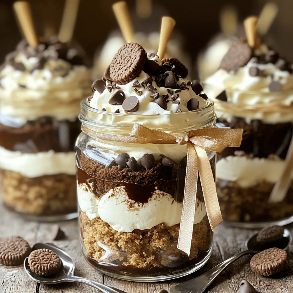 To make a delicious Cookies and Cream Cake Jar, gather these ingredients: - 1 cup chocolate cake crumbs - 1 cup crushed chocolate sandwich cookies (like Oreos) - 1 cup heavy whipping cream - 1/2 cup powdered sugar - 1 teaspoon vanilla extract - 1/4 cup cream cheese, softened - 1/2 cup mini chocolate chips - Extra crushed cookies for garnish These simple items create layers of flavor and fun. You can customize your cake jar by adding: - Different cake flavors like vanilla or red velvet - Flavored whipped cream, like mint or coffee - Nuts or sprinkles for extra crunch - Fresh fruit, like strawberries or raspberries Feel free to experiment to find your perfect mix! Here's a quick look at the nutrition for one serving of the Cookies and Cream Cake Jar: - Calories: 400 - Total Fat: 25g - Saturated Fat: 15g - Cholesterol: 90mg - Sodium: 200mg - Total Carbohydrates: 42g - Dietary Fiber: 2g - Sugars: 28g - Protein: 5g This treat is sweet and rich. Enjoy it in moderation! To make this fun dessert, start with the chocolate cake. If you don’t have any, bake a chocolate cake. You can use a box mix or your favorite recipe. Once it cools, crumble it into small pieces. Next, make the whipped cream. In a large bowl, add heavy whipping cream, powdered sugar, and vanilla. Beat it on medium speed. Keep going until soft peaks form. This means it should hold its shape but not be too stiff. Now, add cream cheese. Take the softened cream cheese and gently fold it into the whipped cream. This makes your cream smooth and tasty. Get your clear jars or cups ready. Start with a layer of chocolate cake crumbs at the bottom. Next, add the whipped cream mixture on top. Use a spoon to smooth it out. After that, sprinkle a layer of crushed chocolate sandwich cookies over the whipped cream. Repeat the layering. Alternate between chocolate cake crumbs, whipped cream, and crushed cookies. Keep going until your jars are full. Finish with a layer of whipped cream on top. For the final touch, garnish your jars. Sprinkle some mini chocolate chips and extra crushed cookies on top. Finally, chill the jars in the fridge for at least 2 hours. This helps all the flavors mix well. - When baking your cake, let it cool completely. This helps you crumble it easily. - Use a hand mixer for the whipped cream for best results. - Be gentle when folding in the cream cheese. This keeps the whipped cream light and airy. - Use a clear jar to show off the beautiful layers. It makes the dessert look more appealing. I recommend looking for a video tutorial online. Watching someone make this dessert can help you understand each step better. You can see how the layers form and the finished look. A visual guide makes cooking easier and more fun! Check out the Full Recipe for more details. Layering makes your Cookies and Cream Cake Jar look great. Start with a solid base. Use chocolate cake crumbs first. This gives a nice foundation. Follow with whipped cream. Spread it evenly for a smooth layer. Then add crushed cookies. This adds crunch and flavor. Repeat these steps until you fill the jar. Finish with a layer of whipped cream on top. This keeps the dessert fresh and creamy. One big mistake is overfilling the jars. Leave some space at the top. This helps when you add the lid. Another mistake is not chilling them long enough. Chilling lets the flavors mix well. If you skip this step, the jars may taste flat. Also, be careful when folding in the cream cheese. Don’t stir too hard. You want a light and fluffy texture. To make your jars shine, try these tips. Use clear jars to show off the layers. This makes them look more inviting. Add a small spoon tied with a ribbon around each jar. It adds a cute touch. Place the jars on a tray with whole cookies around them. This creates a fun display. For added flair, you can sprinkle mini chocolate chips on top. This makes your dessert even more tempting. For the full recipe, check out the instructions above. {{image_2}} You can switch things up with different cake and cream flavors. For the cake, try red velvet or vanilla. Both add a fun twist to your dessert. Instead of chocolate cookies, use vanilla or peanut butter cookies. This change gives a whole new taste to your cake jar. You can also add flavors to the cream. A bit of mint extract or almond extract can create a unique spin. If you have dietary needs, don’t worry! You can make this treat work for you. For gluten-free options, use gluten-free chocolate cake and cookies. There are many great brands that offer these. For a dairy-free version, replace heavy cream with coconut cream. You can also use dairy-free cream cheese or whipped topping. These swaps keep the creamy texture while meeting your needs. You can adapt this dessert for holidays and special days. For Halloween, add orange food coloring to the cream or use spooky cookie shapes. At Christmas, try using gingerbread cookies and add some cinnamon to the whipped cream. For birthdays, layer in colorful sprinkles or use funfetti cake. Each season offers a chance to be creative with your cake jar. To keep your Cookies and Cream Cake Jars fresh, seal them tightly. Use lids or plastic wrap to cover the jars. Store them in the fridge. This keeps the whipped cream fluffy and the cake moist. Always check for any signs of spoilage before serving leftovers. When stored properly, your Cookies and Cream Cake Jar lasts about 3 to 5 days in the fridge. The flavors blend well over time, making it even tastier. However, for the best texture, enjoy them within the first few days. This ensures that the whipped cream stays light and airy. If you want to save the cake jars for later, freezing works well. First, prepare the jars as usual. Then, avoid adding the whipped cream layer. Instead, freeze the cake and cookie layers in jars for up to 2 months. When you're ready to enjoy them, thaw overnight in the fridge. Once thawed, add fresh whipped cream before serving. This keeps the dessert delicious and fresh! For the full recipe, check the detailed instructions on how to make these delightful treats. Yes, you can use store-bought ingredients. It saves time and effort. You can buy chocolate cake crumbs or even pre-made whipped cream. Just ensure the flavors match what you want. To make this dessert healthier, you can swap some ingredients. Use whole wheat flour for the cake. You can also use yogurt instead of cream cheese. For sweetness, replace powdered sugar with a natural sweetener like honey or maple syrup. You’ll still enjoy the same great taste with fewer calories. If you need a substitute for heavy whipping cream, use coconut cream or a non-dairy alternative. These options work well and give a nice flavor. Just make sure it is thick enough to whip. You can find pre-made Cookies and Cream Cake Jars at local bakeries or dessert shops. Some grocery stores may also stock them. Check the refrigerated section where they keep other desserts. Look for them online as well; many companies offer delivery. To serve this dessert at parties, use clear jars. They show off the layers and look pretty. Tie a small spoon with ribbon around each jar for a nice touch. You can also place your jars on a decorative tray with some whole cookies. This adds charm and invites guests to dig in. You learned how to make a Cookies and Cream Cake Jar, from the ingredients to storage. We explored optional ingredients to fit your taste and dietary needs. With tips for layering and avoiding mistakes, your cake will impress anyone. Use our variations for seasonal fun or to shake things up. Try this easy dessert at your next event. It's a crowd-pleaser and will wow your friends. Enjoy your delicious creation!