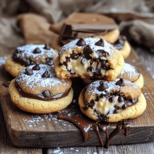 - 1 cup all-purpose flour - 1/2 teaspoon baking soda - 1/4 teaspoon salt - 1/2 cup unsalted butter, softened - 1/4 cup granulated sugar - 1/4 cup brown sugar, packed - 1 large egg - 1 teaspoon vanilla extract - 1 cup semi-sweet chocolate chips - 8 oz cream cheese, softened - 1/4 cup powdered sugar - 1/2 teaspoon vanilla extract - Mixing bowls - Electric mixer - Baking sheet - Parchment paper Getting all the ingredients ready makes this recipe fun and easy. You want to use fresh ingredients to get the best taste. The cream cheese should be soft, so it mixes well. I find that using room temperature butter also helps create a smooth dough. For the cookies, you will blend flour, baking soda, and salt. The butter and sugars come together to create a sweet, creamy base. This combo makes the cookies rich and delicious. As you prepare, gather your kitchen tools. Mixing bowls will help you combine everything well. An electric mixer saves time and makes the process smoother. Parchment paper on your baking sheet keeps cookies from sticking. In the end, you will have tasty cheesecake stuffed chocolate chip cookies. You can find the full recipe to guide you step by step. Enjoy each bite! - Preheat oven to 350°F (175°C). - Line baking sheet with parchment paper. - In a mixing bowl, combine softened cream cheese, powdered sugar, and vanilla extract. - Beat until smooth and creamy. This filling will add a rich taste inside the cookies. - In another bowl, whisk dry ingredients: flour, baking soda, and salt. - In a large bowl, cream butter with granulated sugar and brown sugar until light and fluffy. - Beat in one large egg and one teaspoon of vanilla extract until fully mixed. - Gradually combine the dry ingredients with the wet mixture. - Fold in chocolate chips until evenly spread throughout the dough. Now you’re ready to assemble the cookies! To make your cookies perfect, do not overmix the dough. Mixing too much can make the cookies tough. Use room temperature ingredients for better blending. This helps the butter and sugar mix smoothly, giving you a softer cookie. For an elegant touch, serve these cookies on a rustic wooden board. You can also use a classic white plate. Lightly dust the cookies with powdered sugar. Optionally, drizzle some melted chocolate on top for extra flair. Pair these cookies with a cold glass of milk or a warm cup of coffee. The flavors blend well, making each bite delightful. Baking times can change based on your oven type. If you have a convection oven, reduce the time by a couple of minutes. Always check your cookies at the lower end of the baking time. For even baking, rotate the trays halfway through. This ensures all cookies bake evenly and come out delicious. {{image_2}} You can change the flavor of your cheesecake stuffed chocolate chip cookies. Adding nuts like walnuts or pecans gives a nice crunch. You can also swap regular chocolate chips for dark or white chocolate chips. This adds a new taste to each bite. For the cheesecake filling, try flavored extracts like almond or lemon. You can even mix in fruit purees, like strawberry or raspberry, for a fruity twist. These changes can make your cookies feel fresh and exciting every time you bake them. If you need gluten-free options, use gluten-free flour. This swap works well without changing the cookie's taste. You can find gluten-free flour blends in stores or online. For vegan substitutes, replace the butter with coconut oil or vegan butter. Use a plant-based cream cheese for the filling. You can also use flaxseed meal with water as an egg replacement. These changes let anyone enjoy the cookies without missing out. You can serve these cookies in fun ways. Try turning them into sandwich-style desserts. Just add frosting or whipped cream between two cookies for a tasty treat. Making mini versions is another great idea. Scoop smaller amounts of dough to create bite-sized cookies. These mini treats are perfect for parties or snacks. Everyone will love the surprise of cheesecake inside! For more fun ideas, check out the Full Recipe. To keep your cookies fresh, use an airtight container. This keeps them soft and tasty. Store the cookies at room temperature for up to a week. If you want them to last longer, place them in the fridge. They will stay good for about two weeks in there. Just remember to let them warm up a bit before you eat them. To freeze your cookies, first let them cool completely. Then, place them in a single layer on a baking sheet. Freeze them for about an hour. Once they are firm, you can place them in a freezer bag. Remove as much air as you can from the bag. They will stay good for up to three months. When you want to eat them, take them out and let them thaw at room temperature. To reheat your cookies, preheat your oven to 350°F (175°C). Place the cookies on a baking sheet. Bake them for about 5 minutes. This helps them stay soft and gooey inside. You can also use a microwave. Heat them for about 10 seconds. Be careful not to overheat, or they may get hard. Enjoy your warm cookies once again! To make chewy cookies, follow these tips: - Baking Time: Bake them for 10 to 12 minutes. Keep an eye on them to avoid overbaking. - Dough Consistency: Make sure your dough is thick but not dry. If it feels too crumbly, add a tiny bit of milk. Chewy cookies have a soft center. They need just the right time in the oven. When you take them out, they should look slightly underbaked. They will firm up as they cool. Yes, you can make the dough in advance. Store it in the fridge for up to three days. Just wrap it tightly in plastic wrap. This keeps it fresh and prevents drying out. If you want to store it longer, freeze the dough. Shape it into balls and freeze them on a tray first. Once frozen, place them in a zip bag. They can last for up to three months. When ready to bake, just add a couple of minutes to the baking time. If you need a substitute for cream cheese, try these options: - Mascarpone Cheese: It has a similar texture and taste. - Greek Yogurt: Use plain, full-fat yogurt for creaminess. - Ricotta Cheese: Blend it until smooth for a nice filling. These options can give you a tasty cheesecake filling. Adjust the sugar based on your choice. Each will provide a different flavor, but they all work well. You now have all the tools to make delicious cookie sandwiches with cheesecake filling. We covered ingredients, kitchen tools, and step-by-step instructions to guide you. I shared tips for perfect texture and variations to suit your tastes. Remember to store and freeze cookies properly for lasting enjoyment. Try these recipes to impress your friends and family, or just treat yourself. Baking can be fun, and these cookies are worth the effort! Enjoy the process and happy baking!