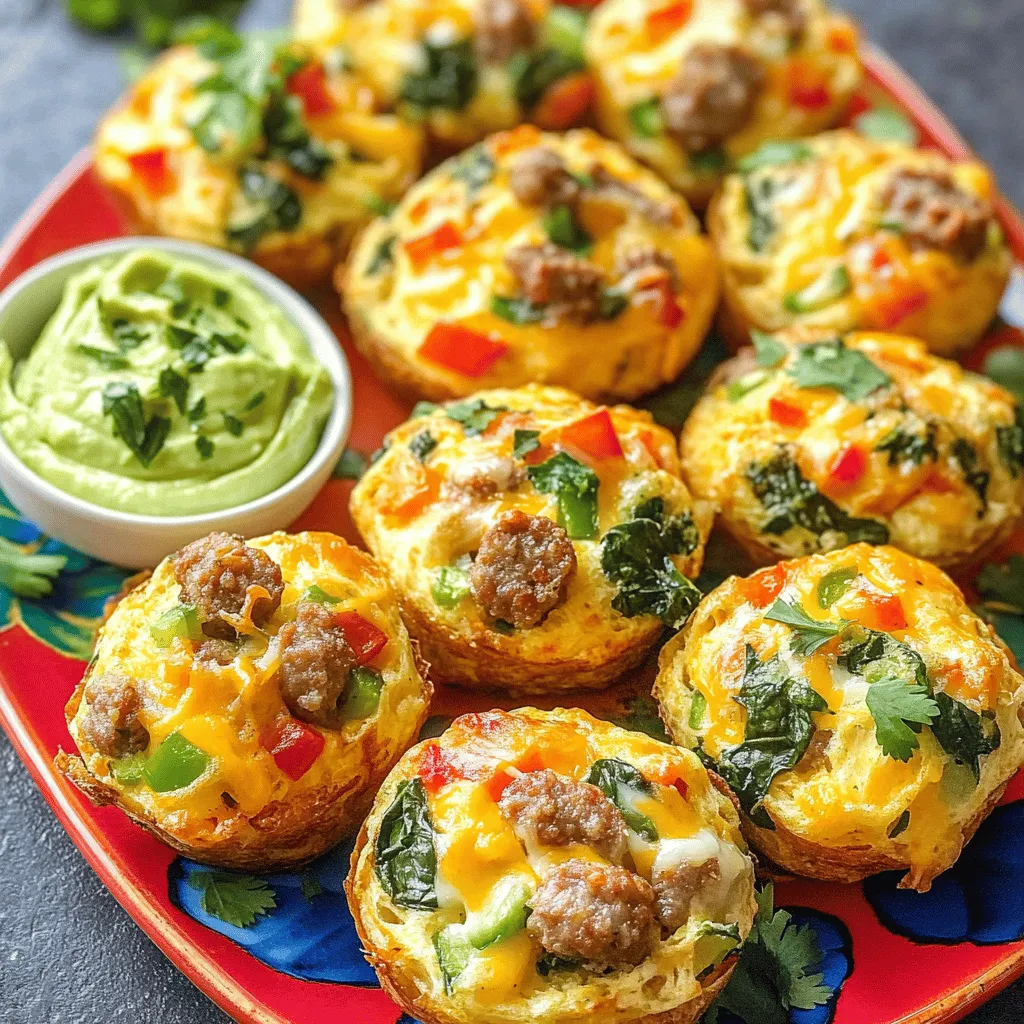 - 4 large eggs - 1 cup shredded cheese (cheddar or your choice) - 1 cup diced vegetables (bell peppers, spinach, onions) - 1 cup cooked breakfast sausage or turkey (crumbled) - 1 cup all-purpose flour - 1 tablespoon baking powder - 1 teaspoon garlic powder - 1 teaspoon salt - 1 teaspoon black pepper - ¼ cup milk - ¼ cup olive oil - Oil spray for greasing When I create breakfast bombs, I love the mix of flavors. The eggs provide a rich base. The cheese adds creaminess and a nice melt. You can choose any cheese you like. I often use cheddar for its sharp taste. The vegetables bring color and nutrition. I enjoy using bell peppers, onions, and spinach. They add crunch and freshness. If you want to use other veggies, go for it! Zucchini or mushrooms work well too. The crumbled breakfast sausage or turkey gives a savory touch. If you want a lighter option, turkey is great. The dry ingredients help bind everything together. All-purpose flour gives it structure. Baking powder makes them rise and keeps them fluffy. For seasoning, garlic powder, salt, and black pepper enhance the flavor. They spice up the mix without being overpowering. The milk and olive oil keep the breakfast bombs moist. You can always adjust the amount to your taste. You can find the full recipe at the end of this article. It offers all the steps to make these delicious breakfast bombs. Enjoy mixing and matching your favorite ingredients! Start by preheating your oven to 375°F (190°C). This step is key for even baking. Next, grease a muffin tin with oil spray. This will help the breakfast bombs pop out easily after cooking. In a large bowl, combine 1 cup of all-purpose flour, 1 tablespoon of baking powder, 1 teaspoon of garlic powder, 1 teaspoon of salt, and 1 teaspoon of black pepper. Mix these dry ingredients well. This blend adds flavor and helps the bombs rise. In another bowl, beat 4 large eggs. Then add ¼ cup of milk and ¼ cup of olive oil. Whisk until everything is well combined. This mixture adds moisture and helps bind the ingredients. Now, pour the egg mixture into the bowl with the dry ingredients. Stir gently until just mixed. Avoid over-mixing. Then, fold in 1 cup of shredded cheese, 1 cup of diced vegetables, and 1 cup of crumbled breakfast sausage or turkey. Make sure these extras are evenly spread throughout the mixture. Carefully spoon the mixture into your greased muffin tin. Fill each cup about ¾ full. Bake in your preheated oven for 20-25 minutes. Look for a golden-brown top. A toothpick inserted in the center should come out clean. Let the breakfast bombs cool for a few minutes before removing them from the tin. Enjoy your delicious breakfast bombs! For the complete recipe, check out the Full Recipe section. To get fluffy breakfast bombs, avoid over-mixing the batter. When you combine the wet and dry ingredients, stir gently. Lumps are okay! This keeps air in the batter, making them light and fluffy. Over-mixing can lead to tough bombs, which no one wants. How you present your breakfast bombs matters. Place them on a bright platter for a fun look. Serve them with salsa or avocado dip for added taste. A sprinkle of fresh herbs, like cilantro or parsley, gives a nice touch. This not only enhances flavor but also makes your dish look inviting. Want an easy morning? Make your breakfast bombs ahead of time! You can bake them, let them cool, and store them in the fridge. To reheat, place them in the microwave for about 30 seconds. You can also warm them in the oven at 350°F (175°C) for about 10 minutes. This way, you enjoy a quick and tasty breakfast without any hassle. For the full recipe, check out the details above. {{image_2}} For a tasty vegetarian twist, swap the sausage with black beans or lentils. Both options add protein and flavor. You can also use a mix of cheeses, like mozzarella or feta, for more depth. Ditching meat doesn't mean losing taste; it enhances the veggie goodness! Think outside the box for your vegetable mix! Try adding zucchini, mushrooms, or even sun-dried tomatoes. Each veggie brings its own flavor. Don’t forget to add spices! A pinch of cumin or smoked paprika can elevate the taste. Herbs, like basil or thyme, will also brighten your breakfast bombs. Need gluten-free options? Use almond flour or coconut flour instead of all-purpose flour. For dairy-free, opt for a non-dairy milk and cheese. These swaps keep your breakfast bombs delicious while meeting dietary needs. There are always options to fit your lifestyle! For the full recipe, check out the Breakfast Bombs section above. To keep your breakfast bombs fresh, use airtight containers. Glass or plastic containers work well. Make sure to let them cool before sealing. Store them in the fridge for up to four days. Label the containers with the date for easy tracking. You can freeze breakfast bombs for later meals. First, let them cool completely. Then, wrap each bomb in plastic wrap. Place them in a freezer-safe bag or container. They will last up to three months. To enjoy, simply thaw them in the fridge overnight before reheating. For the best texture, reheat breakfast bombs in the oven. Preheat your oven to 350°F (175°C). Place the bombs on a baking sheet for about 10-15 minutes. You can also use a microwave. Heat on medium power for one to two minutes. Check if they are heated through before serving. If you want a vegan or egg-free option, try using applesauce or mashed bananas. Both options add moisture and a hint of sweetness. You can also use a mix of flaxseed meal and water. Combine 1 tablespoon of flaxseed meal with 2.5 tablespoons of water. Let it sit until it thickens. This mix works great as an egg replacement. Yes, you can use frozen ingredients for your breakfast bombs. Frozen vegetables work well, especially if chopped small. Just thaw and drain any excess water. Pre-cooked sausage can also be frozen. Just make sure to crumble it before mixing. Cooking time may be slightly longer if you start with frozen meat. Breakfast bombs can last up to five days in the fridge. Store them in an airtight container to keep them fresh. Make sure they cool completely before sealing. If you want to keep them longer, consider freezing them for up to three months. For the complete recipe, check out the [Breakfast Bombs full recipe](#). In this post, we covered how to create delicious breakfast bombs. You learned about key ingredients, simple steps to prepare, and tips for the best results. We also explored serving ideas, variations for different diets, and storage solutions. Now, you can enjoy quick, tasty meals that fit your lifestyle. Remember, these breakfast bombs offer great flavor and easy prep. Have fun experimenting with your own twist!