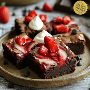 In this recipe, you will need the following ingredients to make delicious strawberry brownies: - 1 cup unsalted butter, melted - 1 cup granulated sugar - 3 large eggs - 1 teaspoon vanilla extract - 1 cup all-purpose flour - 1/2 cup unsweetened cocoa powder - 1/2 teaspoon baking powder - 1/4 teaspoon salt - 1 cup fresh strawberries, pureed - 1/2 cup fresh strawberries, diced (for topping) - 1/2 cup dark chocolate chips (optional) These ingredients bring together a delightful mix of rich chocolate and fresh strawberry flavor. The melted butter helps create a fudgy texture, while the pureed strawberries add a fruity twist. You can use dark chocolate chips if you want an extra burst of chocolate goodness. Each part plays a big role in making these brownies a favorite treat. For the full recipe, check out the details above. - Preheat the oven to 350°F (175°C). - Grease a 9x9-inch baking pan or line it with parchment paper. - In a large mixing bowl, mix melted butter and sugar until smooth. - Incorporate eggs one at a time and add vanilla extract. - Whisk together flour, cocoa powder, baking powder, and salt in a separate bowl. - Gradually add the dry mix to the wet mixture until just combined. - Gently incorporate pureed strawberries into the batter for a fruity touch. - Optional: include dark chocolate chips for added richness. - Pour the batter into the pan, smoothing it out evenly. - Drop diced strawberries on top, then swirl with a knife for a marbled effect. - Bake for 25-30 minutes or until a toothpick comes out mostly clean. - Allow brownies to cool in the pan on a wire rack for a perfect texture. - Cut into squares after they have cooled fully for neat edges. You can find the full recipe for these delicious strawberry brownies in the previous sections. Enjoy! For the best brownie texture, you must adjust your baking time. Each oven is different. Start by checking the brownies a few minutes early. When you insert a toothpick, it should come out with a few moist crumbs. If it is wet, bake for a few more minutes. After baking, let the brownies cool completely. This cooling time is key for clean cuts. To boost flavor, use high-quality chocolate. It adds depth and richness to your brownies. You might also try mixing in nuts or shredded coconut. These ingredients can add a nice crunch and extra taste. Do not be afraid to play around with flavors. Serve your brownies warm for the best experience. They pair wonderfully with whipped cream or a scoop of vanilla ice cream. Top them with fresh strawberry slices for a pretty touch. This simple step makes your dessert look as good as it tastes. If you want to impress, consider a drizzle of chocolate sauce. This will elevate your brownies to a new level. Check out the Full Recipe for more tips on presentation. {{image_2}} You can make these brownies gluten-free. Just substitute all-purpose flour with a gluten-free baking blend. This swap works well and keeps the brownies moist and tasty. Look for blends that have a mix of flours, starches, and xanthan gum. These ingredients help mimic the texture of regular flour. If you want a vegan version, it's easy to make changes. Replace eggs with flax eggs. To make a flax egg, mix 1 tablespoon of flaxseed meal with 2.5 tablespoons of water. Let it sit for a few minutes until it thickens. Use plant-based butter instead of regular butter to keep it vegan. You can also add non-dairy yogurt for moisture. Yogurt adds creaminess while keeping the brownies soft. Choose a flavor that complements strawberries, like vanilla or plain. Mixing in other fruits can enhance the flavor of your brownies. Raspberries or blueberries can add a nice tartness. You can also combine pureed strawberries with other fruit purees for new tastes. Try peaches or mango for a tropical twist. This adds fun colors and flavors to the brownies, making them even more delicious. For the full recipe, check out the complete guide to making these delightful treats! To keep your brownies fresh, store them in an airtight container at room temperature. This helps maintain their soft texture. If you want them to last longer, refrigerate them. The brownies will stay good for about a week in the fridge. If you have extra brownies, freezing is a great option. Wrap each square in plastic wrap. Place them in a freezer bag for added protection. When you're ready to enjoy them, thaw them at room temperature. You can also use the microwave for a quick thaw. Just be careful not to overheat them! For more details on making these tasty treats, check out the Full Recipe. Yes, but be sure to thaw and drain excess water before using. Frozen strawberries can work well in this recipe. The key is to remove as much water as possible. Otherwise, the brownies may turn out too wet. A toothpick inserted should come out mostly clean with a few moist crumbs. This helps you know the brownies are still fudgy inside. If it comes out clean, the brownies might be overbaked. Absolutely! They store well for several days and can be frozen for longer preservation. Just keep them in an airtight container. When you’re ready to enjoy, simply thaw them at room temperature. Serve warm with a dollop of whipped cream or alongside ice cream for a delightful treat. The cold ice cream pairs well with the warm brownie, making for a tasty dessert experience. You can even add fresh strawberry slices on top for a nice touch. You now have a clear guide to make delicious strawberry brownies. We covered all the ingredients, simple steps, tips for great texture, and fun variations. Remember, these brownies are easy to adapt and store. You can experiment with flavors or even make them gluten-free or vegan. Enjoying these treats warm with ice cream makes them even better. Get ready to impress your friends and family with this tasty dessert!