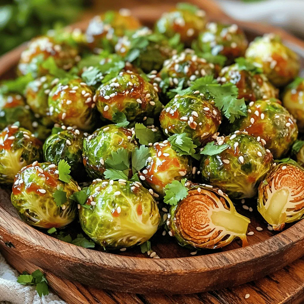- 1 pound Brussels sprouts, trimmed and halved - 2 tablespoons olive oil - 3 tablespoons sweet chili sauce - 1 tablespoon soy sauce (or tamari for gluten-free) - 1 teaspoon garlic powder - 1 teaspoon onion powder - Salt and pepper to taste These main ingredients give the Brussels sprouts their tasty flavor. The sweet chili sauce adds a nice kick, while the olive oil helps them crisp up. - 1 tablespoon sesame seeds (optional for garnish) - Fresh cilantro, chopped (for garnish) Adding sesame seeds and cilantro makes the dish look bright and fresh. They also add extra flavor and crunch. - Choose firm, fresh Brussels sprouts. Avoid soft or yellowing ones. - Adjust the sweet chili sauce to your spice level. More sauce equals more heat. - Tamari works well for a gluten-free option. It's a great substitute for soy sauce. When you use fresh ingredients, you get the best taste. This makes your Sweet Chili Air Fryer Brussels Sprouts truly shine. For the full recipe, check out the complete guide. Start by washing the Brussels sprouts well. Trim the ends and cut them in half. This helps them cook evenly. Aim for a pound for about four servings. The smaller they are, the quicker they cook. In a large bowl, combine these ingredients: - 2 tablespoons olive oil - 3 tablespoons sweet chili sauce - 1 tablespoon soy sauce - 1 teaspoon garlic powder - 1 teaspoon onion powder - Salt and pepper to taste Toss the halved Brussels sprouts into the bowl. Mix well so the sprouts are fully coated. This step adds flavor and helps with crispiness during cooking. Preheat your air fryer to 375°F (190°C). Once heated, place the Brussels sprouts in the air fryer basket. Arrange them in a single layer for best results. If you have too many, cook them in batches. Air fry for 15-18 minutes. Remember to shake the basket halfway through. This ensures even cooking. They should turn golden brown and become crispy. After cooking, transfer them to a serving dish. Drizzle with extra sweet chili sauce if you like. Garnish with sesame seeds and chopped cilantro for a nice touch. Enjoy your tasty dish! For the complete instructions, check the Full Recipe. To get that perfect crispiness, make sure to dry the Brussels sprouts well. Moisture can make them soggy. Trim them evenly and cut them in half. This helps them cook evenly. When you toss them with oil and sauce, coat them well. Avoid overcrowding the air fryer. This lets hot air flow freely. Shake the basket halfway through cooking for even crispiness. One common mistake is not preheating the air fryer. This step is key for good results. Also, don’t skip the shaking step during cooking. It helps brown and crisp them up. Using too much sauce can also make them soggy. Stick to the recipe. Lastly, avoid using untrimmed Brussels sprouts. They will not cook well and may taste bitter. You can enhance the flavor with a few simple tweaks. Consider adding a splash of lime juice for brightness. You can also mix in some red pepper flakes for heat. Try swapping sweet chili sauce for a spicy version if you like heat. Top with toasted nuts for crunch. Fresh herbs like basil or mint can also add a nice touch. For a complete experience, check the Full Recipe for more ideas. {{image_2}} To kick up the heat, add chili flakes. Start with half a teaspoon. If you like it hotter, add more. You can also mix in Sriracha. This will give your sprouts an extra kick. The sweet and spicy blend creates a great flavor. It wakes up your taste buds and pairs well with the dish. This recipe is already vegetarian. To make it vegan, use a plant-based sweet chili sauce. Check the label for any hidden ingredients. You can swap soy sauce for tamari to keep it gluten-free. This way, everyone can enjoy this dish. Vegan or not, the flavor stays rich and satisfying. Try different sauces for variety. You can use barbecue sauce for a smoky twist. Honey mustard also works well, giving a sweet and tangy vibe. For a creamy option, toss the sprouts with ranch dressing after cooking. Each sauce brings a new taste to your sprouts. Explore these ideas and find your favorite flavor. Check out the Full Recipe to see how you can mix it up! You can keep leftover Brussels sprouts in the fridge. Place them in an airtight container. They stay fresh for about 3 days. Make sure they cool down to room temperature before sealing. This helps keep their texture and flavor. To reheat, place the Brussels sprouts in the air fryer. Set it to 350°F (175°C). Heat them for about 5 minutes. This method makes them crispy again. You can also use a microwave if you are in a hurry. Heat them for about 30 seconds, but they may lose some crunch. You can freeze Brussels sprouts, but the texture may change. First, blanch them in boiling water for 3 minutes. Then, cool them quickly in ice water. Drain and dry them well. Place the sprouts in a freezer-safe bag. They can last for up to 3 months in the freezer. Just remember to label the bag with the date. Yes, you can use frozen Brussels sprouts. However, they may not get as crispy. Thaw and drain them before cooking. This helps them crisp up better in the air fryer. You may need to cook them a bit longer, so check for doneness. To reduce bitterness, you can try several methods. First, trim the ends and remove any yellow leaves. Second, soak them in cold water for 30 minutes. This helps to lessen the bitter taste. Roasting or air frying with sweet sauces also balances the flavor nicely. These Brussels sprouts pair well with many dishes. They complement grilled chicken or fish nicely. You can also serve them with rice or quinoa for a hearty meal. Try them alongside Asian-inspired dishes for a vibrant flavor match. If you don’t have an air fryer, you can roast Brussels sprouts in the oven. Preheat your oven to 400°F (200°C). Spread the coated Brussels sprouts on a baking sheet. Bake for 20-25 minutes, tossing halfway through. This method will still give you crispy and tasty sprouts. For the full recipe, you can check the detailed cooking steps. In this post, we explored the ingredients and step-by-step instructions for making Sweet Chili Air Fryer Brussels Sprouts. I shared tips for perfecting crispiness and avoiding common mistakes. You learned about delicious variations, storage tips, and answers to common questions. Enjoy making this tasty dish at home. Experiment with flavors and enjoy every bite!