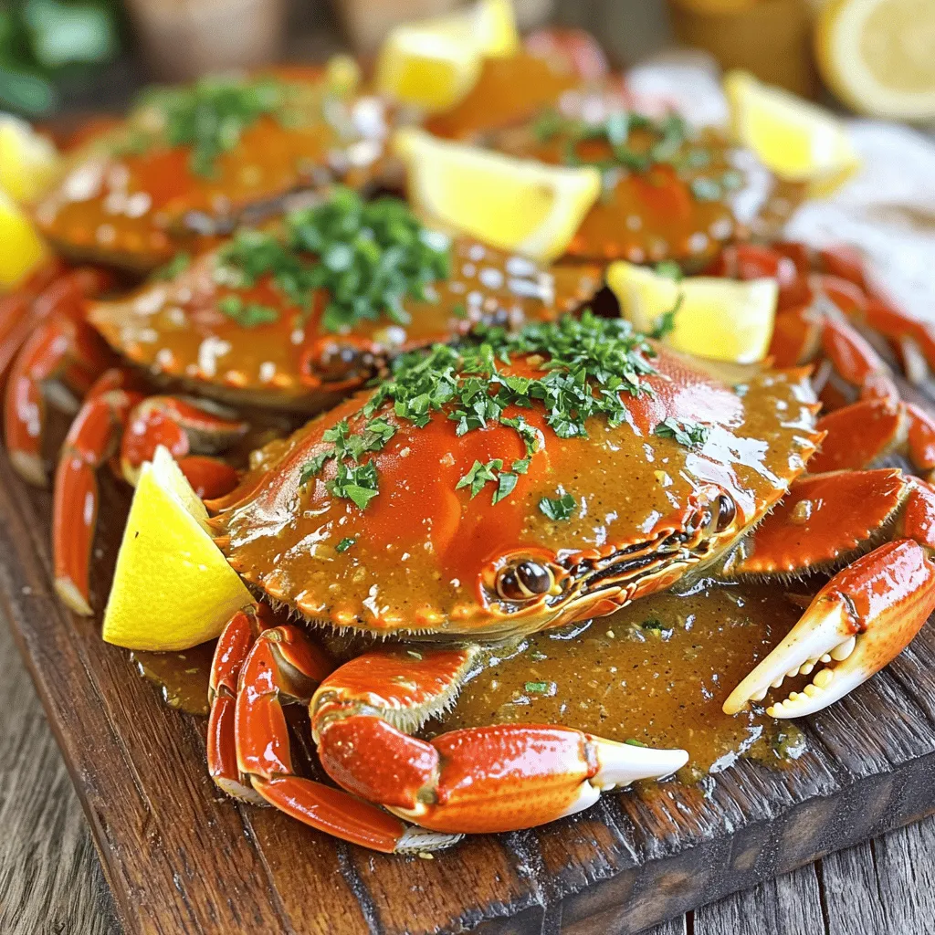 For a tasty Garlic Honey Butter Crab Boil, gather these key ingredients: - 2 lbs live crabs, cleaned and prepped - 6 cups water - 1/2 cup unsalted butter - 1/4 cup honey - 6 cloves garlic, minced - 1 tablespoon Old Bay seasoning - 1 tablespoon lemon zest - 1 teaspoon red pepper flakes (adjust to taste) - 1 lemon, cut into wedges (for garnish) - Fresh parsley, chopped (for garnish) - Salt and pepper to taste When choosing crabs, I recommend using Dungeness or Blue crabs. They offer sweet, tender meat that pairs perfectly with the garlic honey butter sauce. To elevate your dish, consider these optional flavor enhancers: - Fresh herbs like thyme or cilantro - A splash of hot sauce for heat For side dishes, serve with: - Corn on the cob - Garlic bread - A crisp green salad You will need the following equipment to prepare this dish: - A large pot (at least 6 quarts) - A large skillet for the sauce - Seafood crackers for serving I suggest using a pot that is big enough to hold the crabs comfortably. This ensures even cooking and makes it easier to stir the ingredients. The right tools make all the difference! How to clean and prep crabs Start by rinsing the crabs under cold water. This removes any dirt or sand. Next, use a sharp knife to remove the top shell. Discard the gills and any other inedible parts. Rinse the crabs again to ensure they are clean. Proper boiling techniques In a large pot, bring 6 cups of water to a rolling boil. Add the crabs gently to avoid splashing. Boil them for 5-7 minutes until they turn bright red. This means they are fully cooked. After boiling, remove them from the pot and drain well. Set the crabs aside for later. Detailed instructions on making the garlic honey butter sauce In a skillet, melt 1/2 cup of unsalted butter over medium heat. Once the butter is melted, add 6 cloves of minced garlic. Sauté the garlic for 2-3 minutes. Be careful not to let it burn, as this will affect the taste. After the garlic is fragrant, stir in 1/4 cup of honey, 1 tablespoon of Old Bay seasoning, and 1 tablespoon of lemon zest. Add 1 teaspoon of red pepper flakes to give it a kick. Cook this mixture for an additional 2 minutes, stirring to blend the flavors. Tossing and coating crabs in the sauce Now, add the cooked crabs to the skillet with the sauce. Toss the crabs well to coat them evenly in the garlic honey butter. Cook everything together for another 2-3 minutes. This step lets the crabs soak up the tasty sauce. Finally, season with salt and pepper to your liking. Serving suggestions Transfer the coated crabs to a large serving platter. Drizzle any remaining sauce over the crabs for extra flavor. Serve with lemon wedges and chopped parsley for a fresh touch. Best practices for presentation For a visual treat, arrange the crabs on the platter. Scatter lemon wedges and parsley around them. Consider serving the crab boil family-style to encourage sharing. Don’t forget to provide seafood crackers and bibs for a fun dining experience. Enjoy your Garlic Honey Butter Crab Boil! For the complete recipe, check out the [Full Recipe]. To avoid overcooking crabs, keep a close eye on the clock. Crabs need just 5-7 minutes in boiling water. When they turn bright red, they are done. Remove them quickly to stop cooking. Maximize flavor absorption by tossing the crabs in the garlic honey butter sauce. After coating them, let them sit for a few minutes. This allows the flavors to soak in. For extra spices, consider adding thyme or dill. These herbs brighten the dish. You can also try a pinch of smoked paprika for a smoky kick. Pairing wine with crab can elevate your meal. A chilled Sauvignon Blanc works wonderfully. Its crispness complements the sweetness of the crab and sauce. A common error in crab cooking is boiling for too long. If you cook them too much, they can become tough. Always time your boil with a timer. When making the sauce, avoid burning the garlic. Keep the heat medium and stir often. If your sauce is too thick, add a splash of water or broth to loosen it. {{image_2}} You can switch the crab for shrimp or lobster. Both options taste great in garlic honey butter. If you want something different, try using scallops or clams. They add a new flavor twist. For those with dietary needs, use gluten-free butter and check the seasoning mix. Old Bay seasoning is often gluten-free, but always read labels. Crab boils change from region to region. For a Cajun twist, add andouille sausage and corn on the cob. You can use Cajun spices for a bolder flavor. If you want a spicy Thai flair, mix in coconut milk and Thai chilies. Fresh cilantro and lime juice can brighten the dish. You can serve the crab boil family-style on a large platter. This way, everyone can dig in. It adds a fun touch to the meal. For individual servings, use bowls and add a lemon wedge on top. To pack leftovers, use airtight containers. You can also wrap them in foil for easy reheating. Store leftover crab in an airtight container. This keeps the crab fresh and juicy. Try to eat it within two days for the best taste. If you wait too long, the crab can lose its flavor and texture. To freeze crab, make sure it is completely cool. Place it in a freezer-safe bag. Remove as much air as you can to prevent freezer burn. Crab can stay good in the freezer for up to three months. When you’re ready to eat, thaw it in the fridge overnight. This keeps the crab tasty and fresh. Reheat crab gently to avoid a rubbery texture. Use a skillet over low heat for the best results. Add a splash of water or butter to keep it moist. For the sauce, warm it in a small pot. Stir it often to bring back its creamy goodness. Enjoy your Garlic Honey Butter Crab Boil again with just as much flavor as before! For the full recipe, check out the detailed instructions. You can tell crabs are cooked by their color. They should turn bright red. Another sign is the meat's texture. It should be firm and opaque. If you see these signs, your crabs are ready to eat! Yes, you can use frozen crabs. Just make sure to thaw them first. Leave them in the fridge overnight for best results. Fresh crabs taste great, but frozen ones work well too. They can save you time and are easy to find. Some great sides for your crab boil include: - Corn on the cob - Coleslaw - Garlic bread - Potato salad For drinks, try serving lemonade or a light white wine. These sides and drinks add flavor and balance to your meal. Enjoy your feast! This blog post covered everything you need for a Garlic Honey Butter Crab Boil. We looked at essential and optional ingredients, kitchen tools, and step-by-step instructions. You learned tips to avoid common mistakes and how to get the most flavor. We've also explored variations, storage advice, and frequently asked questions. Enjoy this fun dish with your family and friends. With practice, you can make this meal a favorite. Savor the flavors and get creative. Cooking crabs can be easy and exciting!