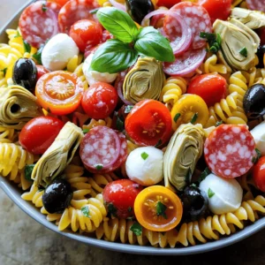 For a delicious Easy Italian Antipasto Pasta Salad, gather these ingredients: - 8 oz rotini pasta - 1 cup cherry tomatoes, halved - 1/2 cup black olives, pitted and sliced - 1/2 cup pepperoncini, sliced - 1/2 cup marinated artichoke hearts, chopped - 1 cup mozzarella balls, halved - 1/2 cup salami, sliced into thin strips - 1/4 cup red onion, thinly sliced - 1/4 cup fresh basil, chopped - 1/4 cup olive oil - 2 tablespoons red wine vinegar (or lemon juice for a twist) - 1 teaspoon Italian seasoning - Salt and pepper to taste I always choose fresh, high-quality ingredients. Fresh cherry tomatoes add sweetness. Look for ripe ones. Use good-quality olives and salami; they make a big difference. Opt for whole mozzarella balls when possible. They taste better than pre-shredded cheese. Fresh basil enhances the flavor, so don’t skip it. A good olive oil will tie all the flavors together. You can swap out some ingredients if needed. Use penne or fusilli pasta instead of rotini. If you dislike salami, try prosciutto or turkey slices. For a vegan option, skip the cheese and salami. Use marinated tofu instead. If you can’t find pepperoncini, use banana peppers or jalapeños for heat. Lemon juice can replace red wine vinegar for a brighter taste. First, cook the rotini pasta. Follow the package instructions closely. You want it to be al dente. This means it should be firm, not mushy. After cooking, drain the pasta. Rinse it with cold water. This stops the cooking process and cools it down. Once cooled, set it aside. Next, grab a large mixing bowl. In this bowl, combine the halved cherry tomatoes, sliced black olives, and pepperoncini. Add the chopped artichoke hearts, halved mozzarella balls, sliced salami, and thinly sliced red onion. Now, add the cooled rotini pasta to the bowl. Gently toss everything together. This helps mix all the flavors evenly. In a small bowl, whisk together the olive oil and red wine vinegar. If you want a twist, use lemon juice instead. Add the Italian seasoning and a pinch of salt and pepper. Mix well until the dressing is combined. Pour this dressing over the pasta salad. Toss it again to coat all the ingredients well. Just before serving, fold in the fresh basil. This keeps it bright and fresh. Taste the salad and adjust the seasoning if needed. You want it to be just right! For the full recipe, check out the details above. You can easily prepare this pasta salad ahead of time. Cook the pasta and chop the veggies a day before. Store them in the fridge separately. This keeps everything fresh. Just mix them together with the dressing before serving. This saves you time on busy days. You will enjoy a tasty meal ready to go! To make your salad pop, try adding more spices. Fresh herbs like parsley or dill bring bright flavors. You can also use balsamic vinegar instead of red wine vinegar. A touch of garlic powder adds depth too. Taste as you go, adjusting to your liking. You can even add a pinch of red pepper flakes for heat! Serving matters as much as taste. Use a large, shallow bowl for a nice display. Garnish with extra basil leaves or a sprinkle of Italian seasoning on top. You can also add some colorful bell pepper slices for extra flair. If you serve the salad in individual bowls, it looks fancy and inviting. Enjoy the compliments from your guests! {{image_2}} If you want a vegetarian antipasto pasta salad, skip the salami. You can add more veggies instead. Try using bell peppers, zucchini, or even artichokes for extra flavor. You can also add chickpeas for protein. They make a great meat substitute. This way, everyone can enjoy this tasty dish! To make this salad gluten-free, choose gluten-free rotini pasta. Many brands offer great options. You can find them in most grocery stores. This swap keeps the texture while catering to gluten-free diets. Just follow the same steps in the recipe. You won't miss the regular pasta. You can change the dressing for a new taste. For a creamy option, mix in some Italian dressing or ranch. If you want something zesty, try a lemon vinaigrette. You can also play with herbs. Add fresh parsley or oregano for extra flavor. Use what you love! This keeps the salad fresh and exciting. For more ideas, check the Full Recipe. To keep your Easy Italian Antipasto Pasta Salad fresh, store it in an airtight container. This will help keep the flavors intact. Always let the salad cool to room temperature before sealing. If you have leftovers, do not mix in the dressing right away. Keep it separate for best taste. In the refrigerator, your pasta salad will last about 3 to 5 days. Check for any changes in smell or appearance before eating. If you notice anything off, it’s best to throw it away. The salad tastes best within the first couple of days. While freezing is not ideal, you can freeze the pasta salad if needed. Place it in a freezer-friendly container. Leave a little space at the top for expansion. When ready to eat, thaw it in the refrigerator overnight. Expect some texture changes, but the flavors will still be good. Yes, you can use other pasta shapes. Penne, fusilli, or bowtie work great too. Just choose a shape you like. Each type adds a different texture. The key is to cook pasta until it's al dente. This means it should be firm but not hard. This helps the pasta hold the dressing well. To stop pasta from sticking, rinse it after cooking. Use cold water to cool it down. This also helps keep the pasta firm. You can add a little olive oil after rinsing. Toss it gently so the oil coats each piece. This makes sure the pasta stays separate in the salad. Serve this pasta salad in a large bowl. It's great for family meals or parties. You can garnish it with fresh basil for color. A sprinkle of extra Italian seasoning adds a nice touch. It looks beautiful and tastes fresh. For the full recipe, check out Easy Italian Antipasto Pasta Salad. This blog post covered key ingredients, step-by-step instructions, and useful tips. We explored ingredient quality, common swaps, and ways to enhance your dish. I shared storage advice and answers to FAQs, making it easy to enjoy this recipe. In summary, with the right ingredients and a few tips, you can create a great meal. Dive in, experiment with variations, and remember to have fun while cooking!
