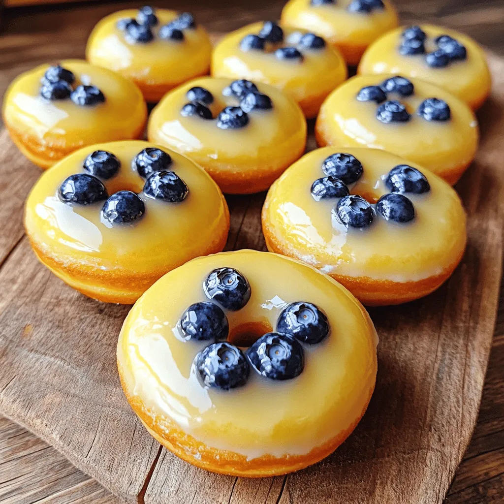 For my blueberry cake donuts, I use a simple list of ingredients. Here’s what you need: - 2 cups all-purpose flour - 1 cup granulated sugar - 2 teaspoons baking powder - 1/2 teaspoon baking soda - 1/2 teaspoon salt - 1/2 cup unsalted butter, melted - 1 cup buttermilk (or 1 cup milk + 1 tablespoon vinegar) - 2 large eggs - 1 teaspoon vanilla extract - 1 cup fresh blueberries (or frozen, if out of season) - Zest of 1 lemon - 1 cup powdered sugar (for glaze) - 2 tablespoons lemon juice (for glaze) These ingredients make the donuts soft and flavorful. The blueberries burst with sweetness. The lemon zest adds a nice pop of flavor that brightens the dish. I love using fresh blueberries when they are in season. If they are not, frozen ones work just fine. This recipe is easy to follow and fun to make. You can find the full recipe [here]. Now let’s get ready to bake! First, you need to heat your oven to 375°F (190°C). This helps the donuts rise well. Next, grease your donut pan with cooking spray or butter. This step stops the donuts from sticking. Make sure to cover every mold evenly. In a large bowl, mix the dry ingredients. Add 2 cups of all-purpose flour, 1 cup of granulated sugar, 2 teaspoons of baking powder, 1/2 teaspoon of baking soda, and 1/2 teaspoon of salt. Use a whisk to blend everything well. This mix gives your donuts their rise and flavor. In another bowl, combine your wet ingredients. Start with 1/2 cup of melted unsalted butter. Then add 1 cup of buttermilk, 2 large eggs, 1 teaspoon of vanilla extract, and the zest of 1 lemon. Mix until it looks smooth. This mixture brings moisture and richness to the donuts. Now, slowly add the wet mix to the dry ingredients. Stir gently until just combined. Be careful not to overmix, as this can make the donuts tough. A few lumps are okay; they will bake out. Take a piping bag or a spoon. Use it to fill each donut mold about 2/3 full with the batter. This gives them room to rise. Try to distribute the batter evenly for uniform donuts. Place your filled donut pan in the oven. Bake for 10-12 minutes. Check if they are done by gently pressing the tops. They should bounce back. You can also insert a toothpick; it should come out clean. While the donuts bake, make the glaze. In a small bowl, mix 1 cup of powdered sugar with 2 tablespoons of lemon juice. Stir well until it’s smooth. If it’s too thick, add more lemon juice. If it’s too thin, add more powdered sugar. Once the donuts cool for about 5 minutes, take them out of the pan. Place them on a wire rack to cool completely. When they are cool, dip the tops in the glaze. Let the glaze set for a few minutes. Now, enjoy your delicious blueberry cake donuts! For the full recipe, refer to the section above. To get soft and fluffy donuts, use room temperature ingredients. Cold butter or eggs can make the batter dense. Always mix the wet and dry ingredients separately first. Then, combine them gently. Overmixing can lead to tough donuts. The batter should be thick but not dry. Also, let the batter sit for a few minutes before baking. This helps the flavors blend well. Blueberries can sink to the bottom if not handled right. To prevent this, toss the blueberries in a little flour before adding them to the batter. This helps them stay suspended. Fold them in gently with a spatula. You want to keep them whole for best flavor. Spread the blueberries evenly throughout the batter for a tasty bite every time. For a shiny glaze, mix powdered sugar with lemon juice. Start with a little juice and add more for the right thickness. Dip the tops of each donut in the glaze when they are cool. This keeps the glaze from melting. Let the glaze set for a few minutes on a wire rack. If you want a thicker glaze, use more sugar. For a fun twist, add a dash of vanilla extract to the glaze for extra flavor. For the complete preparation steps, check out the Full Recipe. {{image_2}} You can swap blueberries for other fruits. Raspberries and strawberries work well. You can also try adding bananas for a sweet twist. Just remember to adjust the amount based on the fruit's moisture. This keeps your donuts from getting too soggy. Want to make these donuts gluten-free? Use a 1:1 gluten-free flour blend. Brands like Bob's Red Mill or King Arthur Flour are great choices. These blends have the right mix of flours and starches. You can also add a bit of xanthan gum if your blend doesn’t include it. This helps give the donuts their nice texture. Mix in some chocolate chips with your blueberries. Dark chocolate pairs well with the fruity flavor. Use about half a cup of chocolate chips for a sweet surprise. This twist makes the donuts rich and extra fun. The chocolate melts just right during baking, giving each bite a tasty treat. Get creative with these ideas, and enjoy making your Blueberry Cake Donuts! For the full recipe, check out the detailed instructions above. To keep your blueberry cake donuts fresh, store them in an airtight container. Place parchment paper between layers to prevent sticking. Store at room temperature for up to two days. If you want to keep them longer, consider freezing. Freezing is a great option for long-term storage. First, let the donuts cool completely. Wrap each donut in plastic wrap. Then, place them in a freezer bag or container. They can last up to three months in the freezer. When you're ready to enjoy, just thaw them overnight in the fridge. To bring back the fresh taste, reheat the donuts in the oven. Preheat it to 350°F (175°C). Place the donuts on a baking sheet and warm them for about 5-7 minutes. This will help them regain their soft texture. If you prefer, you can microwave them for 10-15 seconds, but they may become a bit chewy. Enjoy your delightful treats! Yes, you can use frozen blueberries. They work well in this recipe. Just remember to thaw them first. This helps the batter stay smooth. If you add frozen blueberries directly, they might make the batter too wet. Thawed blueberries also stay juicy in the donut. You can tell the donuts are done when they spring back. Gently press the top with your finger. If it bounces back, it's ready! You can also use a toothpick. Insert it into the donut, and if it comes out clean, they are done. If you don’t have buttermilk, you can make your own. Mix 1 cup of milk with 1 tablespoon of vinegar. Let it sit for a few minutes. This mixture will give you a similar tangy flavor. You can also use plain yogurt or sour cream as a substitute. These donuts stay fresh for about 2 days at room temperature. Store them in an airtight container. If you want them to last longer, keep them in the fridge for up to a week. You can even freeze them for up to 3 months! Just remember to wrap them well. You now have a great blueberry donut recipe. Remember the key steps: mix dry and wet ingredients, fill molds, and bake. Use tips for texture and glaze for best results. Feel free to try other fruits or gluten-free options. Store leftovers properly to keep them fresh. Enjoy your baking journey and the delicious donuts you create!
