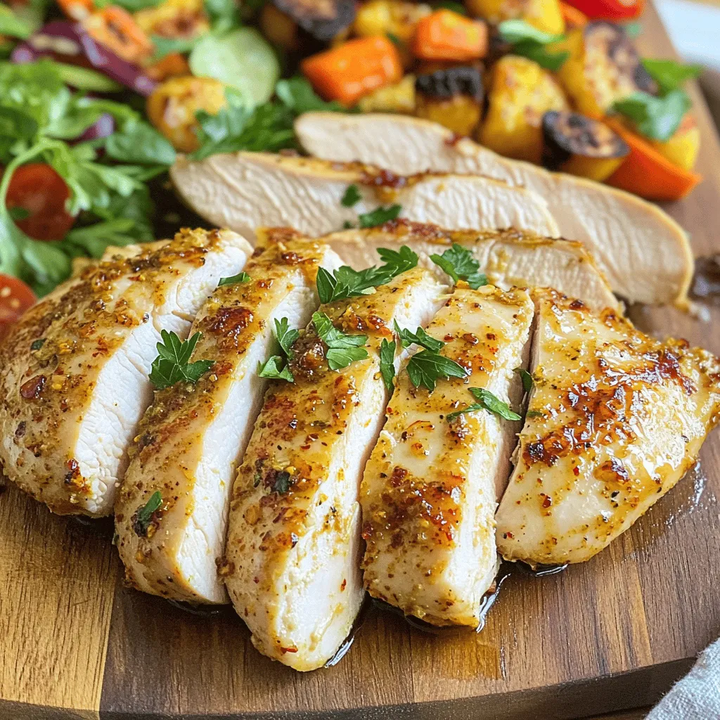 To make juicy air fryer chicken breasts, gather these simple ingredients: - 4 boneless, skinless chicken breasts - 2 tablespoons olive oil - 1 teaspoon garlic powder - 1 teaspoon onion powder - 1 teaspoon paprika - 1 teaspoon dried thyme - 1 teaspoon salt - 1/2 teaspoon black pepper - Juice of 1 lemon - Fresh parsley for garnish You can easily swap some ingredients if needed. Here are a few ideas: - Use avocado oil instead of olive oil for a different flavor. - Try fresh herbs if you don’t have dried thyme. - Substitute lime juice for lemon juice for a zesty twist. - You can replace black pepper with cayenne pepper for heat. - If you lack garlic powder, fresh minced garlic works well too. Fresh ingredients make a big difference in flavor. They enhance the taste of your chicken breasts. Fresh herbs add brightness, while fresh chicken ensures juiciness. When possible, select organic or locally sourced items. This not only supports local farmers but also ensures quality. The fresher your ingredients, the better your dish will be. Trust me, your taste buds will thank you! To make juicy air fryer chicken breasts, start with simple steps. First, gather all your ingredients. You will need boneless, skinless chicken breasts, olive oil, and spices. These spices include garlic powder, onion powder, paprika, dried thyme, salt, and black pepper. Don't forget the lemon juice! This adds a nice zing. 1. Preheat your air fryer to 375°F (190°C). This helps the chicken cook evenly. 2. In a large bowl, mix the olive oil, garlic powder, onion powder, paprika, thyme, salt, pepper, and lemon juice. This marinade gives the chicken great flavor. 3. Add the chicken breasts to the bowl. Make sure they are coated well with the marinade. Let them sit for 15-30 minutes. This helps the flavors soak in. 4. Once the air fryer is ready, place the chicken breasts in the basket. Keep them spaced apart so they cook well. 5. Cook the chicken for 15-18 minutes. Flip the chicken halfway through. This ensures both sides get golden brown. Check that the chicken reaches 165°F (74°C) inside before removing it. 6. After cooking, take out the chicken and let it rest for 5 minutes. This helps keep the juices inside. 7. Garnish with fresh parsley before you serve. It adds a nice touch! Set your air fryer to 375°F (190°C) for best results. Cook the chicken for 15-18 minutes. Use a meat thermometer to ensure it's cooked through. This way, you avoid undercooking or overcooking. Remember, resting the chicken is key to keeping it juicy. Make sure to check the full recipe for any extra details! To keep chicken juicy, start with a good marinade. A mix of oil, spices, and acid works wonders. The olive oil adds moisture, while the lemon juice tenderizes the meat. Marinate for at least 30 minutes. This gives the flavors time to soak in. When cooking in the air fryer, avoid crowding the basket. Leave space for hot air to flow. This helps the chicken cook evenly. Flip the chicken halfway through for a nice, golden finish. Use fresh herbs and spices in your marinade. Fresh thyme and parsley can add great taste. You can also try different acids like vinegar or yogurt. These options change the flavor and make it exciting. If you want a kick, add some hot sauce or chili powder. Always remember to coat the chicken well. Ensure every part gets that flavorful marinade. One big mistake is not preheating the air fryer. This step helps the chicken cook faster and more evenly. Another error is overcooking the chicken. Use a meat thermometer to check the internal temperature. Aim for 165°F (74°C). Letting the chicken rest for a few minutes before slicing is key. This helps keep all the juices inside. Lastly, don’t skip the garnish. A sprinkle of fresh parsley makes your dish look great. For the full recipe, check out Juicy Air Fryer Chicken Breasts. {{image_2}} You can change the flavors of your air fryer chicken breasts easily. Try different spices or marinades. For a sweet touch, add honey and soy sauce. A spicy kick? Use chili powder or cayenne pepper. You can also try herbs like rosemary or oregano. Just mix these with olive oil and lemon juice for a tasty marinade. Let your chicken soak in it for at least 30 minutes. This will give your dish extra depth and flavor. You can cook more than just chicken breasts in the air fryer. Thighs, wings, and drumsticks work well, too. Chicken thighs stay juicy and are often more forgiving if you cook them a bit longer. Wings are great for game day. They turn crispy and taste amazing with your favorite sauce. Adjust your cooking time based on the cut. Thighs may need 20-22 minutes, while wings can cook in about 25 minutes. Pair your juicy chicken breasts with tasty sides. A fresh salad or roasted veggies make a great match. You can also serve it with rice or quinoa for a filling meal. To make it special, add a squeeze of lemon on top before serving. Garnish with fresh parsley for a burst of color. This not only makes your dish look nice but also adds a fresh taste. Explore different sides to keep your meals exciting! For the full recipe, check out Juicy Air Fryer Chicken Breasts. After you cook your juicy air fryer chicken breasts, you might have leftovers. Store them in an airtight container. This keeps them fresh and safe to eat. Make sure to let the chicken cool down first. Then, place it in the fridge. It will stay good for about three to four days. When you’re ready to eat the leftovers, reheating is key. Use the air fryer again for the best results. Set it to 350°F (175°C). Heat the chicken for about 5-7 minutes. This way, it stays juicy and warm. If you don’t have an air fryer, you can use a microwave. Just cover the chicken with a damp paper towel. This helps keep moisture in. If you want to save chicken for later, freezing is a great choice. Wrap each piece tightly in plastic wrap. Then, place them in a freezer bag. Remove as much air as you can. Label the bag with the date. Frozen chicken breasts can last up to 6 months. When you’re ready to cook them, thaw in the fridge overnight. Then, follow the full recipe to make them juicy again. I recommend marinating chicken breasts for 15 to 30 minutes. This time is enough for the flavors to soak in. For even better taste, you can marinate them overnight in the fridge. Just remember to cover the bowl with plastic wrap or a lid. The longer the chicken marinates, the more flavor it will have. Chicken should reach an internal temperature of 165°F (74°C). You can check this with a meat thermometer. This temperature ensures the chicken is safe to eat. Cooking to this temperature keeps the chicken juicy and tender. Yes, you can use frozen chicken breasts in the air fryer. However, you need to adjust the cooking time. Cook frozen chicken for about 20 to 25 minutes at 375°F (190°C). Make sure to check the internal temperature to ensure it reaches 165°F (74°C). If needed, add extra time to fully cook the chicken. In this blog post, we explored how to cook chicken breasts effectively. We covered key ingredients, detailed cooking steps, and helpful storage tips. You learned about marinades and techniques for juicy chicken. We also discussed common mistakes and variations to keep meals exciting. Remember, using fresh ingredients makes a big difference. With these tips, you can create delicious, flavorful chicken every time. Enjoy your cooking and happy eating!