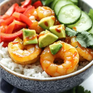 - 1 lb (450g) large shrimp, peeled and deveined - 1 cup jasmine rice - 2 ripe avocados, diced - 1 red bell pepper, diced - 1 cucumber, sliced - 1 tablespoon olive oil - 2 tablespoons sriracha sauce - 1 teaspoon garlic powder - 1 teaspoon paprika - Juice of 1 lime - Fresh cilantro - Salt and pepper When you make a Spicy Shrimp and Avocado Rice Bowl, use fresh ingredients. Large shrimp give the best flavor. They should be peeled and deveined for easy cooking. Jasmine rice works well here. It has a nice aroma and fluffy texture. The avocados need to be ripe. They add creaminess to the bowl. Diced red bell pepper brings sweetness and color. Sliced cucumber adds a nice crunch. It's refreshing in every bite. For seasonings, olive oil helps the shrimp cook well. Sriracha sauce adds the heat. Garlic powder and paprika give depth to the flavor. Lime juice brightens everything up. Lastly, don’t forget the garnishes. Fresh cilantro adds a burst of herb taste. Season with salt and pepper to bring all the flavors together. If you want the full recipe, check the earlier section. First, cook the jasmine rice. Follow the package instructions for best results. Once the rice is done, fluff it gently with a fork. This step keeps the rice light and fluffy. Let it cool slightly before using it in your bowl. Next, prepare the marinade. In a mixing bowl, combine the shrimp, olive oil, sriracha, garlic powder, paprika, lime juice, salt, and pepper. Toss the shrimp well to coat them evenly. Let the shrimp marinate for about 15 minutes. This helps the flavors soak in. Now it’s time to cook the shrimp. Heat a large skillet over medium-high heat. Add the marinated shrimp to the skillet. Cook them for about 2-3 minutes on each side. They will turn pink and opaque when done. Take them off the heat as soon as they look perfect. To assemble, grab your serving bowls. Start with a base of jasmine rice. Then, add the cooked shrimp on top. Layer diced avocado, diced red bell pepper, and sliced cucumber over the shrimp. Each layer adds flavor and texture. Finally, sprinkle fresh cilantro on top for extra flavor. You can serve the bowls with extra sriracha on the side if you like more heat. Enjoy every bite of your spicy shrimp and avocado rice bowl. For the full recipe, check the section above. - Achieving perfect shrimp: To get shrimp just right, use large shrimp. They cook fast and stay juicy. Cook them in a hot skillet for 2-3 minutes per side. Look for a pink color and opaque look. This means they are done! - Fluffing rice properly: After cooking jasmine rice, let it sit for a few minutes. Use a fork to fluff the rice gently. This helps separate the grains, making it light and airy. - Alternatives for shrimp: If shrimp isn't your thing, you can use chicken or tofu. Both options add great flavor and protein. Just adjust the cooking time based on the protein you choose. - Other grain options: Want to switch it up? Use quinoa, brown rice, or even cauliflower rice. Each grain brings a unique taste and texture to your bowl. - Adding heat or spice: If you love heat, add more sriracha or some chili flakes. You can also try spicy salsa for a fresh kick. Adjust the spice to match your taste. - Extra topping ideas: Get creative with toppings! Try adding black beans, corn, or diced mango. These add taste and color. You can also sprinkle some cheese or nuts for crunch. For the full recipe, check out the Spicy Shrimp and Avocado Rice Bowl! {{image_2}} You can swap shrimp for chicken or tofu. Chicken gives a hearty bite and works well with spices. Use boneless chicken thighs for a juicy flavor. Tofu is a great plant-based choice. It soaks up flavors and adds a nice texture. Simply press and cube the tofu, then marinate it like you do with shrimp. Cook it until golden for a crispy finish. Jasmine rice is great, but you can use quinoa or brown rice. Quinoa adds a nutty taste and is high in protein. Brown rice is a fiber-rich choice that offers a chewy texture. If you want low-carb, try cauliflower rice. It’s light and takes on flavors well. Just pulse cauliflower in a food processor and sauté it briefly. Incorporating seasonal veggies can enhance your bowl. Use fresh corn in summer or butternut squash in fall. These veggies add color and flavor. Adjust your ingredients based on what’s local and fresh. This makes your meal more vibrant and supports local farmers. Seasonal cooking connects you to nature and makes every bite special. For the full recipe, click here [Full Recipe]. To store leftovers, place the shrimp and rice bowl in an airtight container. Make sure to cover the bowl tightly. You can keep it in the fridge for up to three days. After that, the shrimp might lose its texture and flavor. Always check for any odd smell or color before eating. You can freeze the spicy shrimp and avocado rice bowl for longer storage. To do this, let the dish cool completely. Then, place it in a freezer-safe container. It will last for about two months in the freezer. When you're ready to eat, thaw it in the fridge overnight. Reheat it in the microwave or on the stove until hot. Choose glass or BPA-free plastic containers for storing your food. These materials help keep the dish fresh. Avoid using metal containers, as they can react with the food. Always label your containers with the date to track how long they have been stored. This way, you can avoid spoilage and enjoy your delicious meal later. You can add more sriracha for extra heat. If you want more spice, try using hot chili flakes or a dash of cayenne pepper. Adjust the amount based on your taste. Taste as you go to find your perfect level of heat. Yes, you can prepare the rice bowl in advance. Cook the jasmine rice and let it cool before storing it. Store the shrimp separately in the fridge. You can mix everything together when you are ready to eat. This helps keep the ingredients fresh and tasty. This rice bowl pairs well with fresh salads or crispy veggie sticks. You can also serve it with a light drink like iced tea or sparkling water. These sides complement the flavors of the shrimp and avocado nicely. Yes, this recipe is gluten-free. All the ingredients used are free from gluten. Jasmine rice, fresh veggies, and shrimp do not contain any gluten. Always check labels on sauces to ensure there are no hidden gluten ingredients. This recipe for Spicy Shrimp and Avocado Rice Bowl is easy to follow. We covered main ingredients like shrimp, rice, and fresh veggies. I gave step-by-step details for cooking and assembling the bowl. You can customize it with different proteins, grains, and seasonal veggies. Remember to store leftovers properly to keep them fresh. Try this flavorful dish today. Enjoy the vibrant mix of taste and texture!