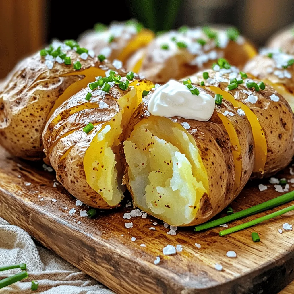- 4 medium russet potatoes - 2 tablespoons olive oil - 1 teaspoon sea salt - 1/2 teaspoon black pepper - 1 teaspoon garlic powder - 1 teaspoon paprika (smoked or regular) - Optional toppings: sour cream, chives, shredded cheese, crispy bacon bits (omit if avoiding pork) When I make air fryer baked potatoes, I love using medium russet potatoes. They have a great texture and flavor. The olive oil adds crispiness to the skin. Season with sea salt, black pepper, garlic powder, and paprika for a tasty touch. You can use smoked paprika for a fun twist. Don't forget the optional toppings! Sour cream and chives brighten up the dish. Shredded cheese and crispy bacon bits make it even better. You can mix and match to suit your taste. I enjoy trying new combinations every time! You can find the Full Recipe with all the details you need. Enjoy cooking! Start by washing and scrubbing the potatoes. This step removes dirt and debris. After washing, pat them dry with a paper towel. Next, use a fork to prick each potato several times. This helps steam escape while cooking. In a small bowl, mix together the olive oil, sea salt, black pepper, garlic powder, and paprika. This seasoning mix adds great flavor. Rub the mixture over each potato. Ensure they are evenly coated for the best taste. Now, preheat your air fryer to 400°F (200°C). It usually takes about 5 minutes to get hot enough. Preheating helps the potatoes cook evenly. Place the potatoes in the air fryer basket. Make sure to space them out evenly. This allows hot air to circulate around each potato. Air fry the potatoes at 400°F for 35-40 minutes. Halfway through, turn them for even cooking. Check doneness by inserting a fork. If it pierces easily, they are ready. Once cooked, remove the potatoes from the air fryer. Let them cool for a couple of minutes. Then, slice them open and fluff the insides with a fork. Add your favorite toppings like sour cream, chives, or cheese. Enjoy your crispy air fryer baked potatoes! For the full recipe, refer to the earlier section. To get crispy skins on your air fryer baked potatoes, start by pricking them. Use a fork to poke holes all over. This lets steam escape. If you skip this step, the potatoes may burst. Next, oil and seasoning matter. I use olive oil to coat the skins. It helps them get nice and crispy. For seasoning, I mix sea salt, black pepper, garlic powder, and paprika. This adds flavor and enhances that crispy texture. For toppings, the options are endless. I love sour cream and chives for a classic taste. Shredded cheese and crispy bacon bits also make a great combo. If you want something lighter, try Greek yogurt instead of sour cream. For a fun presentation, serve the baked potatoes on a rustic wooden board. You can also place them on individual plates. Don’t forget to add a dollop of sour cream on top. It adds color and makes the dish pop! You can find the full recipe above for more details. {{image_2}} You can turn your baked potatoes into loaded delights. Here’s how. Ingredients for loaded versions: - 4 medium russet potatoes - 1 cup shredded cheese - 1/2 cup sour cream - 1/2 cup chopped chives - 1/2 cup crispy bacon bits (omit for a pork-free option) To make loaded baked potatoes, start with the basic air fryer baked potato. Once they are cooked and fluffy, slice them open. Then, add your toppings. You can sprinkle cheese, dollop sour cream, and top with chives or bacon bits. Mix and match your favorites to create your perfect dish. For a healthier twist, you can use different potatoes. Sweet potatoes are a great choice. They add a nice sweetness and are packed with nutrients. Low-calorie seasoning options: - Use herbs like rosemary and thyme. - Try lemon juice for a fresh taste. - Swap olive oil for cooking spray to cut calories. These options keep your meal tasty while being mindful of health. Have fun experimenting with different potatoes and seasonings. You can store leftover baked potatoes in the fridge. Let them cool first. Wrap each potato in foil or place them in an airtight container. This keeps them fresh for up to four days. When you’re ready to eat, simply reheat them. The best way to reheat is in the air fryer. Set it to 350°F (175°C) and heat for about 10-15 minutes. This will help restore the crispy skin. Yes, you can freeze baked potatoes, but they may lose some texture. To freeze, let them cool completely. Wrap each potato tightly in plastic wrap, then in foil. This helps prevent freezer burn. Store them in a freezer bag for up to three months. When you want to eat them, thaw the potatoes overnight in the fridge. Reheat them in the air fryer at 350°F for 15-20 minutes. This helps regain some of the crispiness. For the best taste, try to eat them fresh whenever you can. The best temperature for air frying potatoes is 400°F (200°C). This high heat helps the skins get crispy while keeping the insides soft. This temperature works well for most medium russet potatoes, giving you the perfect baked potato. Cook baked potatoes in an air fryer for 35 to 40 minutes. This time allows the potatoes to cook fully and become tender. I recommend turning them halfway through for even cooking. You can check doneness by poking them with a fork. Yes, you can make air fryer baked potatoes without oil. The potatoes will still cook well, but the skins may not be as crispy. For a healthier option, just scrub the potatoes clean and prick them with a fork. Season them as you like. Avoid these common mistakes: - Not pricking the potatoes: This can cause them to burst. - Overcrowding the basket: This leads to uneven cooking. - Skipping the oil: This helps with crispiness. - Not checking doneness: Always test before serving. By following these tips, you will enjoy perfect air fryer baked potatoes every time. For more details, check the Full Recipe. In this post, I covered how to make tasty baked potatoes in an air fryer. We looked at ingredients, preparation steps, and the cooking process. I shared tips for getting crispy skins and suggested delicious toppings. You can also try variations for loaded or healthy options. Don't forget how to store any leftovers properly. Baked potatoes are simple, fun, and a great meal choice. Now, it's your turn to enjoy them!