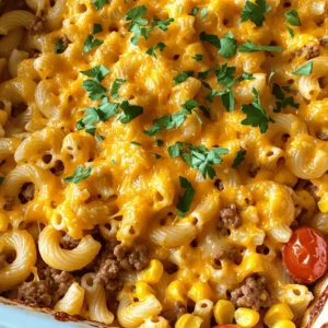 To make the Cheddar Ranch Beef & Corn Pasta Bake, you will need these simple ingredients: - 12 oz. elbow macaroni - 1 lb ground beef - 1 cup frozen corn - 1 packet ranch seasoning mix - 2 cups shredded cheddar cheese (divided) - 1 can (14.5 oz) diced tomatoes with green chilies (drained) - 1 cup sour cream - 1 cup milk - 1 tablespoon olive oil - Salt and pepper to taste - Fresh parsley (for garnish, optional) These ingredients come together to create a dish that is both hearty and full of flavor. The ranch seasoning brings a nice twist, while the cheddar cheese adds a rich creaminess. I enjoy using elbow macaroni because it holds the sauce well. You can find all these items at your local grocery store. For the full recipe, check out the instructions later in the article. - Preheat your oven to 350°F (175°C). - Cook 12 oz. elbow macaroni until al dente, then drain it. - Heat 1 tablespoon of olive oil in a skillet. - Add 1 lb of ground beef and cook until browned. - Break the beef apart with a spatula as it cooks. - Drain any excess fat. - Stir in 1 packet of ranch seasoning mix, 1 cup of frozen corn, and 1 can of drained diced tomatoes. - Cook for 5 more minutes until heated through. - In a large bowl, mix the cooked macaroni with the beef mixture. - Add 1 cup of sour cream and 1 cup of milk. - Stir well until everything is combined. - Fold in 1.5 cups of shredded cheddar cheese. - Season with salt and pepper to taste. - Pour the mixture into a greased 9x13 inch baking dish. - Spread it out evenly and top with the remaining 0.5 cups of cheddar cheese. - Bake for 25-30 minutes until the cheese is bubbly and golden. This recipe is a delightful blend of flavors and textures, creating a meal that everyone will love. For full details, check the Full Recipe. To avoid overcooking the macaroni, cook it until it's al dente. This means it should still be firm when bitten. Drain the pasta right away and rinse it with cold water to stop the cooking. This will keep your pasta from becoming mushy in the bake. For even browning of the beef, start with a hot skillet. Use medium heat and break the beef apart as it cooks. Stir it often to ensure every bit gets cooked well. This helps keep the meat juicy and flavorful. The best types of cheddar for melting are sharp or medium cheddar. They add great flavor and melt nicely. If you want a creamier texture, try using a blend of cheddar and Monterey Jack. For cheese lovers, consider substitutions like gouda or fontina. These cheeses add a unique taste and melt beautifully. You can also mix different types for a fun flavor twist. To enhance flavor, add spices like garlic powder or smoked paprika. These spices give a nice kick without overwhelming the dish. A sprinkle of cayenne pepper can also add a subtle heat. Adjusting ranch seasoning is easy. Start with half a packet, then taste. If you want more flavor, add more ranch seasoning gradually. This method lets you control the taste to suit your liking. {{image_2}} You can easily swap the ground beef for ground turkey or chicken. These options keep the dish light while still being tasty. They work well with ranch seasoning, too. If you're looking for vegetarian options, use plant-based meat substitutes. They can mimic the texture of beef and soak up the flavors well. Adding more vegetables can boost the dish's nutrition. Consider bell peppers, zucchini, or spinach. These add color and taste. When you add extra veggies, balance the flavors. Use a pinch of spice to enhance the taste. A little chili powder can add warmth without being too spicy. While cheddar cheese is a classic choice, you can mix it up. Try mozzarella for a stretchy texture. For a sharp flavor, use gouda or pepper jack. Mixing cheeses can add depth to the dish. Combine different types to see what you like best. Explore these variations to make the Cheddar Ranch Beef & Corn Pasta Bake your own. For the full recipe, check the earlier section. To store leftovers, cool the dish to room temperature. Place the pasta bake in an airtight container. It will stay fresh for up to three days in the fridge. To keep the taste and texture, cover the dish tightly. Avoid leaving it out for too long to prevent spoilage. To freeze the pasta bake, let it cool completely. Transfer it to a freezer-safe container. Seal it well to prevent freezer burn. It can last for up to three months in the freezer. When ready to eat, thaw it in the fridge overnight. Reheat in the oven at 350°F (175°C) until warm. This keeps the cheese melty and the pasta soft. In the fridge, this dish lasts for about three days. If frozen, it can keep well for three months. Always check for signs of spoilage before consuming. If it smells off or shows signs of freezer burn, it’s best to toss it. Yes, you can make this dish ahead. Just follow these tips: - Cook the pasta and beef mixture. - Combine them and add other ingredients. - Cover and store in the fridge for up to 24 hours. - When ready, bake it straight from the fridge. This saves time and makes meal prep easy. Absolutely! There are many gluten-free pasta options. - Look for corn or rice pasta. - These work well and taste great. - Just cook them according to package instructions. This way, everyone can enjoy this meal without worry. To reheat leftovers, use these methods: - Microwave on low for 1-2 minutes. - Stir halfway through for even heating. - You can also bake at 350°F for 15-20 minutes. This keeps the texture nice and cheesy. Yes, you can substitute ranch seasoning. - Try using Italian seasoning for a twist. - For a homemade option, mix dried herbs like dill, parsley, and garlic powder. This adds a new flavor while keeping it tasty. Experiment and find what you love best! This blog post covered a delicious recipe for Cheddar Ranch Beef & Corn Pasta Bake. You learned about the key ingredients, step-by-step instructions, and helpful tips to make the dish great. We talked about variations to customize your pasta bake and how to store leftovers properly. This meal is simple and tasty, perfect for family dinners. Try it out and enjoy a comforting dish that can easily fit your tastes and needs. Happy cooking!