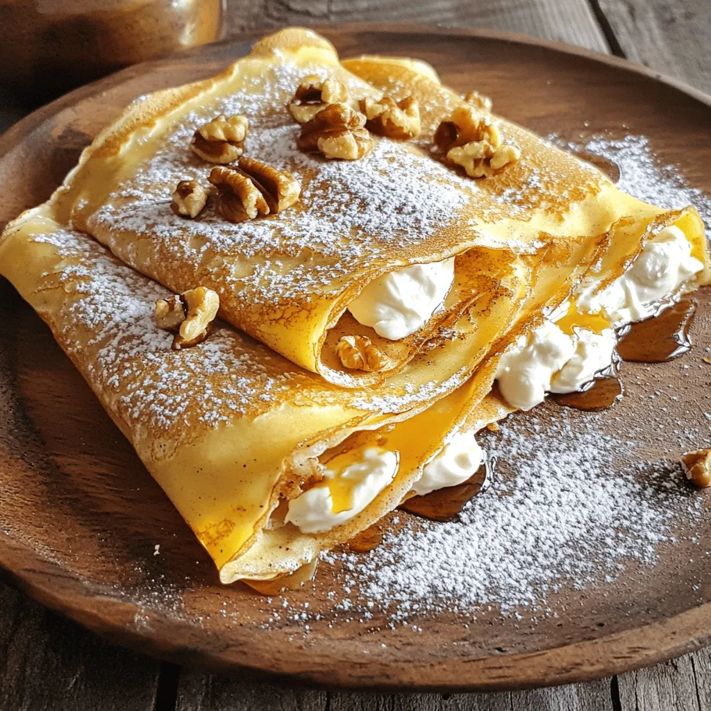 To make Cinnamon Roll Protein Crepes, you will need: - 1 cup rolled oats - 1 cup unsweetened almond milk (or any milk of choice) - 1 scoop vanilla protein powder - 2 eggs - 1 tablespoon cinnamon - 1 tablespoon maple syrup (optional) - 1 teaspoon vanilla extract - 1 tablespoon coconut oil (for cooking) - 2 tablespoons cream cheese (for filling, optional) - 1 tablespoon powdered sugar (for dusting, optional) - Chopped walnuts or pecans (for garnish, optional) Each serving of these crepes is packed with nutrients. They provide a balance of protein, healthy fats, and carbs. This dish can fuel your day. Here's a rough breakdown per serving: - Calories: 250 - Protein: 15g - Carbs: 30g - Fats: 10g Proteins play a vital role in our bodies. They help build and repair tissues. They also support muscle health. In these crepes, protein comes mainly from the protein powder and eggs. This makes them a great post-workout meal or snack. Including protein helps you feel full longer. It can also boost your metabolism. This means your body burns more calories. Eating these crepes supports your active lifestyle while keeping tasty flavors alive. You can enjoy a healthy treat without any guilt. For the full recipe, check out the earlier section. To start, gather your ingredients. You will need rolled oats, almond milk, protein powder, eggs, cinnamon, maple syrup, and vanilla extract. Place all these into a blender. Blend until smooth and thick. This step is key for creamy batter. Let it rest for about 10 minutes. This helps the oats soften. Next, heat a non-stick skillet over medium heat. Add a bit of coconut oil to coat the skillet. Take about 1/4 cup of batter. Pour it into the center of the skillet. Quickly swirl the pan to spread the batter into a thin circle. Cook for 2 to 3 minutes. Watch for the edges to lift and the top to set. Gently flip the crepe and cook for another 1 to 2 minutes. Transfer each cooked crepe to a plate. Keep them warm as you repeat with the rest of the batter. Now, it’s time to assemble! If you like, spread a thin layer of cream cheese on each crepe before rolling. You can also drizzle some maple syrup inside. Once rolled, dust them lightly with powdered sugar. For a nice touch, top with chopped walnuts or pecans. These steps will make your cinnamon roll protein crepes look and taste amazing. For the full recipe, check the previous section. To get soft, thin crepes, you need the right batter. Blend rolled oats, almond milk, and protein powder until smooth. Letting the batter rest for about 10 minutes helps. This gives the oats time to soften. Use a non-stick skillet and keep the heat at medium. If the heat is too high, crepes may cook too fast and become tough. Want to jazz up your crepes? Add a pinch of nutmeg for a warm, cozy taste. You can mix in cocoa powder for a chocolate twist. For fruit lovers, mash bananas or add berries to the batter. Top your crepes with yogurt or a fruit sauce for a fresh flavor. You can also experiment with different syrups like agave or honey. While you cook, keep your crepes warm. Place them on a plate and cover with a clean kitchen towel. This helps keep them soft and warm until you’re ready to serve. If you have a slow cooker, set it on low to keep the crepes warm. You can also stack them between layers of parchment paper. Enjoy the full recipe for more details. {{image_2}} If you want a gluten-free version of these crepes, swap rolled oats with gluten-free oats. Make sure to check the label for gluten-free certification. This simple change keeps the crepes soft while being safe for those with gluten issues. To make these crepes vegan, use flax eggs instead of regular eggs. Simply mix 1 tablespoon of flaxseed meal with 2.5 tablespoons of water. Let it sit for a few minutes until it thickens. Also, use plant-based protein powder. Almond milk works great, too. The fun doesn’t stop with the crepe itself! You can add various fillings. Try peanut butter or Nutella for a sweet treat. For a fruity twist, fill with sliced bananas or berries. You can also sprinkle some chocolate chips for extra sweetness. For toppings, consider yogurt, coconut flakes, or a drizzle of honey. These choices make each bite special. Check out the Full Recipe to explore all your options! To store leftover crepes, stack them with parchment paper between each one. This keeps them from sticking together. Place the stack in an airtight container. You can store them in the fridge for up to three days. If you use cream cheese or toppings, make sure to keep those separate. To reheat, place a crepe in a pan over low heat. Warm it for about one minute on each side. You can also use the microwave. Heat it for 15-20 seconds, but avoid overheating. This keeps the crepes soft and tasty. To freeze, stack the crepes with parchment paper as before. Wrap the entire stack in plastic wrap. Place the wrapped stack in a freezer bag. They can stay frozen for up to two months. When ready to eat, thaw them in the fridge overnight before reheating. This way, you enjoy fresh-tasting crepes anytime! For the full recipe, check the previous section. To make these crepes, start with simple ingredients. You need rolled oats, almond milk, protein powder, eggs, cinnamon, maple syrup, and vanilla extract. Blend them until smooth. Let the batter rest for ten minutes. This softens the oats. Next, heat a non-stick skillet and add coconut oil. Pour in about 1/4 cup of batter and swirl the pan. Cook for 2-3 minutes, then flip. Cook for another 1-2 minutes. Once done, spread cream cheese if you like, and roll the crepe. Dust with powdered sugar and top with walnuts or pecans for a fun twist. You can find the Full Recipe above. Yes, you can replace the protein powder. Use a different flavor or type if you want. If you prefer plant-based options, try pea or hemp protein. You can also skip the protein powder. Just add more oats or flour to keep the texture smooth. Keep in mind that this may slightly change the flavor and nutrition. To prevent sticking, use a non-stick skillet. Heat it over medium heat before adding the batter. Always add a little coconut oil before each crepe. Make sure the oil coats the pan evenly. If your crepes still stick, try lowering the heat. This allows them to cook more evenly and helps them lift easily. In this article, I covered how to make delicious crepes, including their ingredients and benefits. We explored step-by-step instructions for preparing, cooking, and serving them. I shared tips to achieve the perfect texture and highlighted creative variations for everyone. Storage tips were also discussed to keep your crepes fresh. Remember, making crepes can be fun and easy. With a little practice, you can enjoy tasty and healthy meals any time.