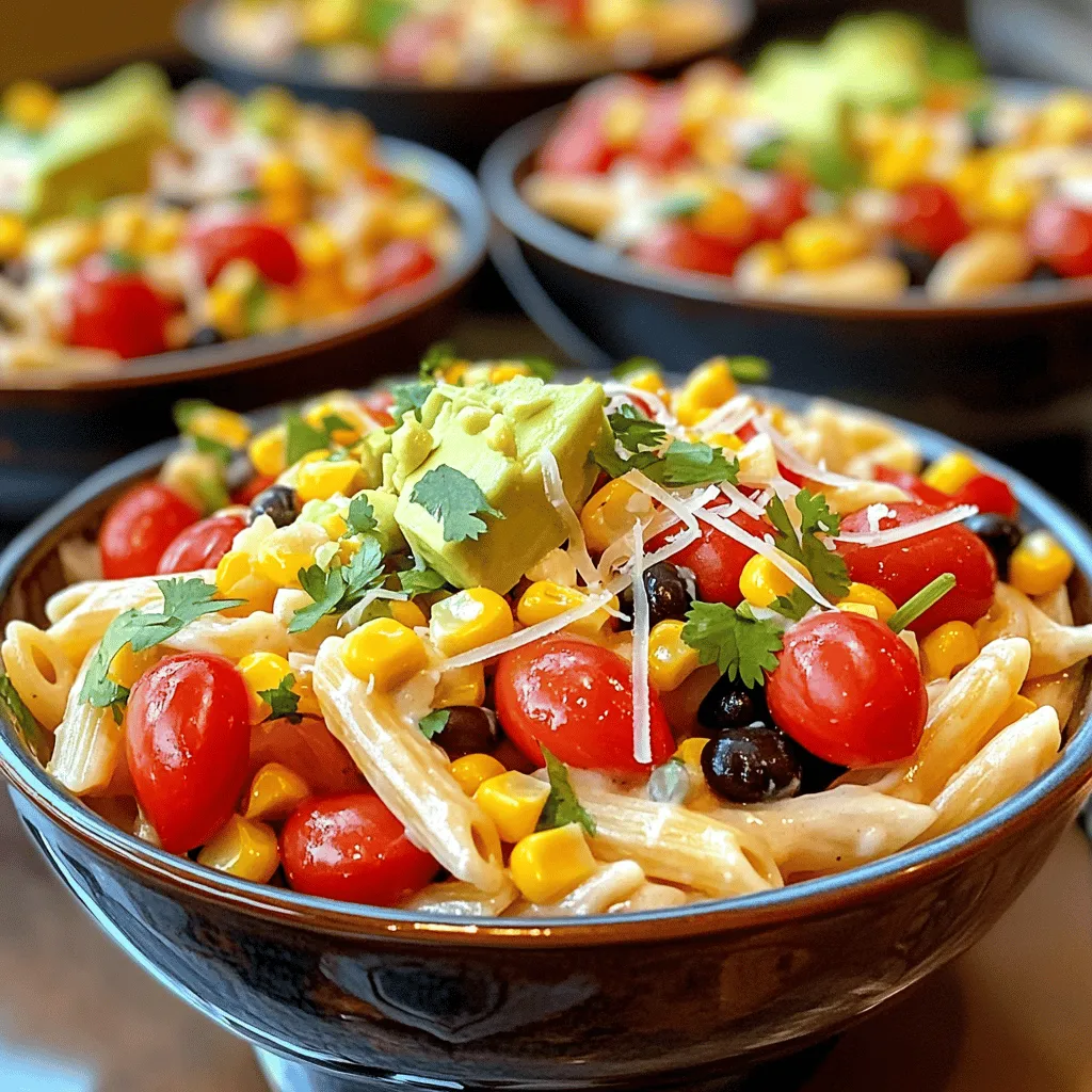 To make Western Ranch Pasta Delight, you need these main ingredients: - 8 oz (about 225g) pasta (penne or fusilli works well) - 1 cup cherry tomatoes, halved - 1 cup corn kernels (fresh or frozen) - 1 red bell pepper, diced - 1 cup cooked black beans, rinsed and drained - 1 ripe avocado, diced - 1/2 cup ranch dressing - 1/2 teaspoon garlic powder - 1 teaspoon chili powder - Salt and pepper to taste - Fresh cilantro, chopped (for garnish) - 1/2 cup shredded cheese (cheddar or Monterey Jack) These ingredients bring vibrant colors and flavors to your plate. The pasta serves as a hearty base, while the veggies add crunch and freshness. The ranch dressing ties everything together, giving a creamy touch. If you want to kick up the taste, consider these optional add-ins: - Sliced green onions - Diced jalapeños for a spicy kick - Black olives for a briny touch - Cooked chicken or shrimp for added protein These choices can make your dish more exciting. Feel free to mix and match based on what you enjoy. You can easily adapt this recipe for different diets. Here are some substitutions: - Use gluten-free pasta for a gluten-free option. - Swap ranch dressing with a dairy-free version for vegan needs. - Replace black beans with chickpeas for a different texture. These swaps keep the meal tasty while meeting various dietary needs. Always choose what works best for you. For the full recipe, check out Western Ranch Pasta Delight. First, boil a large pot of salted water. Add your pasta to the water. Cook the pasta until it feels firm yet tender, known as al dente. This usually takes about 8 to 10 minutes. Drain the pasta well and set it aside. Make sure not to rinse it. You want that starchy goodness to help the sauce stick later. Next, grab a large skillet and heat a splash of olive oil over medium heat. Add the diced red bell pepper and halved cherry tomatoes. Sauté these for about 3 to 4 minutes. You want them to soften but not turn mushy. Then, toss in the corn kernels and rinsed black beans. Stir everything together and cook for another 2 to 3 minutes. This will heat them through and blend the flavors. Now, let’s make the dressing. In a small bowl, whisk together the ranch dressing, garlic powder, chili powder, and a pinch of salt and pepper. This dressing is key to bringing all the flavors together. Pour the ranch mixture over the sautéed veggies in the skillet. Add the cooked pasta and toss everything well to coat. Finally, gently fold in the diced avocado and shredded cheese. Taste and adjust the seasoning with more salt and pepper if needed. Let it rest for a couple of minutes to allow the flavors to meld. For the full recipe, check out the detailed instructions. Enjoy every bite of your Western Ranch Pasta Delight! To get the best pasta, always cook it al dente. This means it should have a slight bite. I like to add a pinch of salt to the water. This helps bring out the flavor. After cooking, drain the pasta right away. Rinse it with cold water if you want to stop the cooking. This keeps it firm and tasty in your dish. If you have leftovers, store them in an airtight container. This keeps the pasta fresh. You can keep it in the fridge for up to three days. If you want to freeze it, place it in a freezer-safe bag. Make sure to remove as much air as you can. It can last in the freezer for up to a month. Seasoning is key to making the pasta pop. I love using garlic powder and chili powder for a kick. You can adjust the salt and pepper to taste. Fresh herbs, like cilantro, add bright flavor. Feel free to try other spices too. A pinch of cumin or smoked paprika can bring a new twist. For more details, check out the Full Recipe. {{image_2}} You can easily make this dish vegetarian. Just leave out the cheese. For vegan options, swap the ranch dressing for a vegan version. There are many brands available that taste great. You can also add more veggies like spinach or zucchini. This adds color and nutrients. If you want more protein, try adding diced chicken or turkey. Cook it first and then mix it with the pasta. Shrimp also makes a tasty addition. Just sauté it until it turns pink and toss it in. For a plant-based option, use tofu or tempeh. These both soak up flavors well. While ranch dressing shines in this recipe, other sauces can work too. Try a creamy avocado sauce for a fresh twist. You can blend ripe avocados with lime juice, garlic, and herbs. A zesty tomato sauce can also change the flavor profile. It gives a nice tang to the dish. Don't be afraid to experiment with flavors. Each sauce can bring a new taste to the table. For the full recipe, check out the Western Ranch Pasta Delight. To keep your Western Ranch Pasta Delight fresh, store it in an airtight container. Make sure it cools down first. Place it in the fridge within two hours of cooking. This helps stop bacteria from growing. It will stay good for up to three days in the fridge. If you want to save some for later, freezing is a great option. First, let the dish cool completely. Then, portion it into freezer-safe bags. Squeeze out as much air as you can. Label the bags with the date. You can freeze it for up to three months. When you are ready to eat, just thaw it in the fridge overnight. When it's time to enjoy your pasta again, reheat it carefully. You can use the microwave or a skillet. If using the microwave, place it in a bowl and cover it with a damp paper towel. Heat in short bursts, stirring in between. If using a skillet, add a splash of water to help steam it. Heat over medium-low until warm. This keeps it tasty and not dry. Enjoy your meal! You can use penne or fusilli pasta for this dish. Both types hold sauce well. Penne has a smooth surface, while fusilli twists help catch more flavors. If you prefer whole wheat or gluten-free pasta, those options work too. Just cook them according to package instructions. The key is to ensure the pasta is al dente. This gives it a nice bite and prevents it from becoming mushy. Yes, you can prepare this dish ahead of time. In fact, the flavors deepen when it sits. Cook the pasta and mix in the veggies and dressing. Store it in the fridge for up to two days. When you're ready to eat, just add the avocado and cheese before serving. This keeps them fresh and tasty. If you want a different flavor, try Italian dressing or Greek yogurt. Both add a nice tang to the meal. You can also make a simple dressing with sour cream, lemon juice, and herbs. This will give you a creamy and zesty alternative. Remember to adjust the seasoning to match your taste. For the full recipe and more details, check out the Western Ranch Pasta Delight. This blog post showed how to make Western Ranch Pasta Delight with ease. We explored key ingredients, step-by-step instructions, and helpful tips. You learned how to tweak the recipe to fit diets and add flavor. Variations allow you to enjoy this dish in many ways. Remember to store it properly for fresh leftovers. Use this guide to create a tasty meal that suits your taste and needs. Enjoy cooking and experimenting with this fun dish!