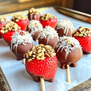 To make Chocolate Strawberry Cluster Pops, gather these key items: - 1 pound fresh strawberries, washed and dried - 1 cup semi-sweet chocolate chips - 1 cup white chocolate chips - 1 tablespoon coconut oil (for melting chocolate) - Skewers or lollipop sticks These ingredients are the heart of the recipe. Fresh strawberries bring juiciness, while the chocolate adds rich flavor. The coconut oil helps the chocolate melt smoothly. You can mix things up with these fun extras: - 1 cup crushed nuts (almonds, hazelnuts, or walnuts) - 1 cup shredded coconut (unsweetened) These toppings give your pops a tasty crunch. You can also try sprinkles or crushed cookies for a twist. Get creative and use what you love! To prepare your treats, you’ll need a few simple tools: - Microwave-safe bowls - Parchment paper - Baking sheet - Fork These tools help make the process smooth and easy. The parchment paper keeps the chocolate from sticking, and the microwave bowls make melting chocolate quick. Start by lining a baking sheet with parchment paper. This will help keep the pops from sticking. Next, wash and dry your strawberries well. They need to be completely dry. If they are wet, the chocolate won't stick. Choose ripe strawberries for the best taste. For melting chocolate, grab a microwave-safe bowl. Add the semi-sweet chocolate chips and a tablespoon of coconut oil. Microwave the bowl in 30-second bursts. Stir the chocolate after each burst until it is smooth. Be careful not to overheat it. For white chocolate, repeat this process in another bowl. Now, dip each strawberry into the melted dark chocolate. Make sure to let the excess chocolate drip off. Place them right on the parchment paper. While the chocolate is still wet, sprinkle half with crushed nuts and the other half with shredded coconut. This adds great texture and flavor. After that, drizzle the melted white chocolate over the strawberries for a pretty look. Insert a skewer into each strawberry. Do this before the chocolate hardens. Then, chill the baking sheet in the refrigerator for about 30 minutes. This helps the chocolate set properly. Once they are firm, gently lift them off the parchment. Serve on a decorative platter to impress your guests. Enjoy your tasty, fun treats! For the full recipe, check the recipe section above. To melt chocolate well, use a microwave-safe bowl. Combine chocolate chips and coconut oil. Heat in short bursts of 30 seconds. Stir often. Stop when it's smooth, not too hot. If you overheat chocolate, it can seize up. That means it won't melt again. Before dipping, make sure your strawberries are dry. Any water will make the chocolate slide off. Dip each strawberry in the melted chocolate quickly. Let the excess chocolate drip back into the bowl. This helps create a nice, even coat. Make your pops stand out! Use fun plates or colorful cups. You can also drizzle melted white chocolate on top for a nice design. Add sprinkles or edible glitter for a festive touch. Arrange them on a platter to create a beautiful display. For more ideas, check the Full Recipe. {{image_2}} You can mix flavors to create fun treats. Try adding crushed nuts for a nutty touch. Almonds, hazelnuts, or walnuts work well. You can also use dried fruits for a fruity taste. Diced apricots, cranberries, or raisins add a sweet twist. Using various chocolates can change the taste. Dark chocolate gives a rich flavor. Milk chocolate is sweet and creamy. White chocolate adds a smooth, sweet touch too. You can even blend types. For example, dip half in dark and half in white. This makes a fun two-tone look. You can easily make these pops fit any season. For spring, add pastel colors with colored chocolate. During Halloween, use orange and black sprinkles. For Christmas, add red and green toppings. You can find many fun ways to match the pops to any holiday. It keeps the treat exciting and fresh. Try the full recipe to make your own chocolate strawberry cluster pops. To keep your Chocolate Strawberry Cluster Pops fresh, place them in an airtight container. Line the bottom of the container with parchment paper. This prevents sticking and keeps your pops looking nice. Store the container in the fridge, away from strong odors. Strawberries can absorb smells, and you want to keep their fresh flavor. When stored properly, these pops last up to three days in the fridge. After that, the strawberries may lose their freshness. If you notice any mushiness or discoloration, it’s best to toss them. Enjoy them while they are still firm and tasty! If you want to keep your pops for longer, freezing is a great option. Place the chocolate-covered strawberries on a baking sheet lined with parchment. Freeze them for about one hour until they are solid. Once frozen, transfer them to a freezer-safe bag. You can store them for up to three months this way. When you’re ready to eat, let them thaw in the fridge for a few hours. Enjoy your sweet treat anytime! Yes, you can use any type of chocolate you like. Dark, milk, or even flavored chocolates work well. Each type will give a unique taste. Just remember to melt them the same way I showed you above. Experimenting with flavors can be fun and delicious! To make vegan Chocolate Strawberry Cluster Pops, choose dairy-free chocolate. Brands like Enjoy Life or Hu Chocolate offer great options. Also, skip the regular white chocolate and use vegan versions. This way, you can enjoy a tasty treat that fits your diet! You can get creative with fruits! Bananas, pineapple, or even grapes work great. Just cut them into bite-sized pieces if needed. Make sure the fruit is dry before dipping into chocolate. This helps the chocolate stick better! Drying the strawberries is key. Make sure you wash and dry them well. If they are wet, the chocolate won't stick. When you dip them in chocolate, let the excess drip off. This creates a nice layer of chocolate that clings well. Following these steps will help you create a perfect Chocolate Strawberry Cluster Pops. You now know how to make chocolate strawberry cluster pops. We covered essential ingredients, tools, and step-by-step instructions. You learned tips to melt chocolate perfectly and creative ways to present your treats. Plus, we explored flavor variations and storage tips. Now it's time to get started. Enjoy making these fun snacks and get creative! You can wow friends and family with your new skills. Happy popping!