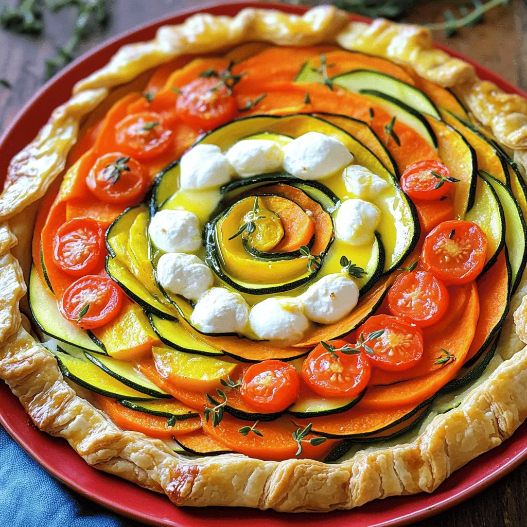 The Spiral Vegetable Tart combines colorful veggies with creamy cheese. This dish is not only pretty but also tasty. It makes a great meal or side dish. The puff pastry gives a nice crunch. You can find the full recipe at the end. - 1 sheet of puff pastry (thawed if frozen) - 2 medium zucchinis, thinly sliced - 2 medium carrots, thinly sliced - 1 medium sweet potato, peeled and thinly sliced - 1 cup cherry tomatoes, halved - 1 cup ricotta cheese - 1 cup grated mozzarella cheese - 1 tablespoon fresh thyme leaves - 1 tablespoon olive oil - Salt and pepper to taste - 1 egg (for egg wash) To make this tart, you need a few important tools. Here’s what you will need: - A tart or pie dish - A rolling pin - A medium bowl - A small bowl - A whisk - A fork These tools help you create the perfect Spiral Vegetable Tart. With the right ingredients and tools, you will impress everyone! Start by preheating your oven to 400°F (200°C). Next, sprinkle some flour on a clean surface. Roll out the puff pastry until it fits your tart dish. Press it gently into the dish and trim any extra edges. Use a fork to prick the base. This helps it stay flat while baking. In a medium bowl, combine the ricotta cheese, grated mozzarella cheese, fresh thyme, olive oil, salt, and pepper. Mix well until everything blends perfectly. This creamy mixture will add a rich flavor to your tart. Spread it evenly over the pastry base. Now comes the fun part! Begin layering your vegetables in a spiral pattern. Start with the thinly sliced zucchini. Next, add the carrot slices. Follow this with sweet potato slices, and finish off with halved cherry tomatoes. Keep layering until you use all the vegetables. This creates a stunning spiral that is pleasing to the eye. In a small bowl, whisk the egg. Brush it over the edges of the pastry to give it a golden finish. Place your tart in the preheated oven and bake for 30 to 35 minutes. The pastry should turn golden brown, and the veggies should become tender. Once done, take it out and let it cool for a few minutes before slicing. Enjoy your beautiful, colorful Spiral Vegetable Tart! For a complete guide, check the Full Recipe. To make a great spiral, start with even slices. Use a sharp knife or a mandoline for thin, uniform pieces. Lay the slices on the pastry, starting from the center. Overlap each piece slightly as you turn. This creates a lovely spiral effect. Keep layering until you fill the tart. Always pick fresh vegetables for the best taste. Look for bright colors and firm textures. Zucchini should be smooth and shiny. Carrots must be crunchy and vibrant. For sweet potatoes, choose ones that feel heavy for their size. Using seasonal veggies ensures the best flavor and nutrition. To get that golden hue, brush the pastry edges with an egg wash. Whisk an egg with a bit of water for a shiny look. Bake at 400°F (200°C) for 30 to 35 minutes. Keep an eye on it towards the end. Once golden, remove it from the oven and let it cool before slicing. Follow the Full Recipe to enjoy this beautiful dish. {{image_2}} You can easily change the veggies in your spiral vegetable tart. Using seasonal vegetables makes the dish fresh and vibrant. Try using bell peppers in summer or butternut squash in fall. You can even add greens like spinach or kale for extra color and nutrition. Each season brings new flavors, so feel free to mix and match. Just keep the slices thin for the best spiral effect. If you want a different taste, swap out the cheese. For a tangy flavor, use goat cheese instead of ricotta. You can also try feta or cream cheese for a creamy texture. If you like a stronger taste, add sharp cheddar. These swaps keep the dish fun and allow you to explore new flavors. Remember to keep the total cheese amount the same for the best results. To make this tart gluten-free, use a gluten-free puff pastry. Many stores sell this option now. You can also try a crust made from almond flour or oats. These alternatives give you a nice base for your tart without gluten. Just watch the baking time, as these crusts might need slight adjustments. Enjoy your dish without worry! For a full recipe, check the section above. After you enjoy your Spiral Vegetable Tart, let it cool to room temp. Then, cover it tightly with plastic wrap or aluminum foil. You can also place it in an airtight container. This keeps the tart fresh for up to three days. Store it in the fridge for best results. To reheat the tart, preheat your oven to 350°F (175°C). Place the slices on a baking sheet. Cover them loosely with foil to prevent drying out. Heat for about 15 minutes or until warm. You can also use a microwave, but the oven keeps the crust crisp. You can freeze the tart for later! First, let it cool completely. Wrap the whole tart or slices tightly in plastic wrap. Then, place it in a freezer bag or container. It will stay good for about three months. To enjoy, thaw in the fridge overnight and reheat as described above. For the full recipe, check out the Spiral Vegetable Tart recipe section. Yes, you can use frozen vegetables. Just make sure to thaw them first. Drain any excess water to keep the tart from becoming soggy. Frozen veggies can save time, but fresh ones often taste better. I love using fresh vegetables for their bright colors and flavors. To prevent sogginess, prick the puff pastry base with a fork. This allows steam to escape while baking. You can also bake the pastry for a few minutes before adding the cheese and vegetables. This step helps create a barrier. Using less watery vegetables also helps keep the tart crisp. You can serve the tart with a fresh green salad. A simple vinaigrette works well to cut through the richness. Roasted vegetables or a light soup also pair nicely. This makes for a colorful and tasty meal. Enjoy experimenting with different side dishes to find your favorite combo! In this post, I shared how to make a Spiral Vegetable Tart. We covered key ingredients, step-by-step instructions, and essential tools needed for the recipe. I also shared tips for a perfect spiral and storage advice for leftovers. You can swap veggies or choose different cheeses to make it your own. This tart is easy to make and a great way to enjoy fresh flavors. Try it with your favorite vegetables. Don't hesitate to experiment and have fun in the kitchen! Enjoy your culinary journey!