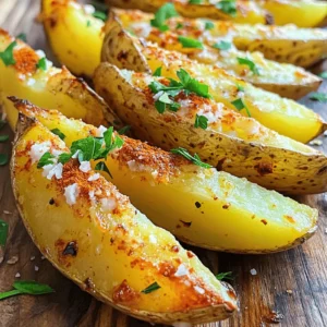 - 4 large russet potatoes - 3 tablespoons olive oil - 4 cloves garlic - 1 cup grated Parmesan cheese - 1 teaspoon paprika - 1 teaspoon dried oregano - 1 teaspoon salt - ½ teaspoon black pepper - Fresh parsley (for garnish) - Alternative seasonings (like cayenne pepper or Italian seasoning) - Cheese variations (such as mozzarella or cheese blends) - Baking sheet - Parchment paper - Mixing bowl - Knife - Cutting board Gathering the right ingredients is key for great baked garlic Parmesan potato wedges. Start with russet potatoes for their sturdy texture. Their starch helps create that crispy outside. Use fresh garlic for the best flavor. Grated Parmesan adds a nice salty note. You can play with optional ingredients. Add cayenne pepper for heat or Italian seasoning for more flavor. For cheese lovers, try mozzarella or a blend of cheeses. This makes the dish extra cheesy and delicious. Tools are simple and easy to find. A baking sheet keeps the wedges flat as they cook. Parchment paper makes clean-up easy. A mixing bowl is perfect for tossing all the ingredients. Use a knife and cutting board to cut the potatoes into wedges. Once you have everything ready, check out the full recipe for steps to make these tasty potato wedges. You'll enjoy the cooking process and the great results! - Preheat the oven to 425°F (220°C). - Cut russet potatoes into wedges. The first step is easy. Start by preheating your oven. This ensures the wedges cook evenly and get nice and crispy. While the oven heats up, grab your russet potatoes. Wash them well and then slice them into wedges. Aim for uniform sizes. This helps them cook at the same rate. - Combine olive oil and minced garlic in a mixing bowl. - Add the spices and mix thoroughly. Now, let’s make the tasty mixture. In a bowl, add olive oil and minced garlic. Mix them well. The garlic will give the potatoes great flavor. Next, sprinkle in the paprika, oregano, salt, and black pepper. Stir everything together until it's well combined. This mixture will coat the potatoes perfectly. - Coat potato wedges in the mixture. - Sprinkle Parmesan and arrange on the baking sheet. - Bake for 30-35 minutes, turning halfway. Time to coat the wedges! Toss the potato wedges in the garlic mixture. Make sure each wedge gets a good coating. Then, sprinkle the grated Parmesan cheese over the top. This adds a crunchy, cheesy layer. Place the coated wedges on a baking sheet lined with parchment paper. Make sure they are in a single layer. This helps them bake evenly. Bake for 30-35 minutes, flipping them halfway. When they are golden brown and crispy, they are ready to serve. For the full recipe, check the instructions above. To get crispy baked garlic Parmesan potato wedges, lay them out in a single layer. This way, all sides can get nice and golden. Overcrowding the baking sheet leads to steaming, not baking. Space is key for that perfect crunch. You can mix up the seasonings to fit your taste. Try adding a pinch of cayenne for heat or lemon zest for brightness. Always use freshly grated Parmesan for the best melting. This cheese adds a rich flavor that store-bought pre-grated cheese just can't match. These wedges pair well with many dipping sauces. Try ranch or marinara for a tasty treat. They also make a great side dish for grilled meats. A plate of these wedges next to burgers or chicken will impress your guests and family alike. Check the [Full Recipe] for more ideas! {{image_2}} You can take your baked garlic Parmesan potato wedges to the next level! Adding jalapeños gives them a spicy kick. Slice fresh jalapeños and mix them in when you toss the potatoes. If you love cheese, try cheddar or even a blend of cheeses. They melt nicely and add great flavor. If you want a vegan dish, use vegan cheese instead of Parmesan. Many brands offer tasty alternatives that melt well. For gluten-free options, replace regular coating with cornstarch. This keeps the wedges crispy without any gluten. Want a quicker option? Use an air fryer! It cooks the wedges fast and makes them super crispy. Just adjust the time and temperature to match your air fryer’s settings. If it’s summer, consider grilling them. Grilling adds a smoky flavor that works great with garlic and cheese. After enjoying your baked garlic Parmesan potato wedges, store them right. Place them in an airtight container. This keeps them fresh. Consume leftovers within 3-4 days for the best taste. You want them crispy and flavorful, right? When it’s time to reheat, the oven is your best friend. Preheat your oven to 400°F (200°C). Place the wedges on a baking sheet. Heat for about 10-15 minutes. This way, they stay crispy. If you're in a hurry, use the microwave. Heat them for 30 seconds to 1 minute. They won’t be as crispy, but they’ll still taste good. You can freeze baked potato wedges for later. First, let them cool completely. Then, place them in a single layer on a baking sheet. Freeze them for about 1-2 hours until firm. After that, transfer them to a freezer bag. For best taste, use them within 1-2 months. To reheat, thaw in the fridge overnight. Then, follow the oven reheating steps. Enjoy your crispy delight anytime! You can tell potato wedges are done by checking their texture and color. Look for a golden-brown color on the outside. The wedges should be crispy and firm. If you poke them with a fork, they should feel soft inside. This means they are cooked through. Yes, you can use other types of potatoes. Sweet potatoes are a great option. They add a nice sweetness and a unique flavor. Yukon Gold potatoes also work well. They have a buttery taste and creamy texture. Just keep in mind that cooking times may vary slightly. Leftover baked garlic Parmesan potato wedges are very versatile. You can slice them and add them to salads for extra crunch. They make a great topping for pizzas too. You could also mash them up and use them in a breakfast hash. Get creative and enjoy! To sum up, we explored how to make delicious baked garlic Parmesan potato wedges. We covered essential ingredients, providing options to customize flavors and textures. You learned step-by-step instructions for preparation, baking, and serving suggestions. Remember, experimenting with toppings and methods can create unique dishes. Whether you dress them up or enjoy them plain, these wedges are a satisfying choice. Store leftovers properly for future meals, ensuring you enjoy every last bite. Happy cooking!