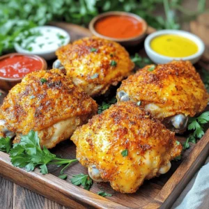 To make crispy air fryer chicken, gather these simple ingredients: - 4 chicken thighs (boneless, skinless) - 1 cup buttermilk (or milk with 1 tablespoon vinegar) - 1 cup all-purpose flour - 1 teaspoon garlic powder - 1 teaspoon onion powder - 1 teaspoon smoked paprika - 1 teaspoon dried oregano - 1/2 teaspoon cayenne pepper (adjust for spice) - Salt and pepper to taste - Cooking spray or olive oil spray You can swap some ingredients for a different taste. For the chicken, try drumsticks or wings instead of thighs. Use yogurt or plant-based milk if you need a dairy-free option. If you want a gluten-free dish, almond flour or gluten-free flour works well. For spices, feel free to mix in your favorites. When choosing chicken, look for a bright pink color. The meat should feel firm and moist. Check the sell-by date to pick the freshest option. For buttermilk, ensure it is not past its expiry date. Fresh herbs should smell strong and look vibrant. When picking dry spices, look for sealed containers to ensure their flavor stays fresh. First, grab a large bowl. Pour in the buttermilk. Add the chicken thighs and make sure they are fully submerged. Cover the bowl and place it in the fridge. Let the chicken marinate for at least 1 hour. For the best flavor, let it sit overnight. The buttermilk makes the chicken tender and juicy. While the chicken marinates, prepare the dry coating. In a separate bowl, mix together the flour, garlic powder, onion powder, smoked paprika, dried oregano, cayenne pepper, and a good pinch of salt and pepper. Stir until all the spices blend well with the flour. This mixture adds flavor and crunch to the chicken. Now, it’s time to cook! Preheat your air fryer to 400°F (200°C) for about 5 minutes. After preheating, take the chicken out of the buttermilk. Let the excess liquid drip off. Dredge each thigh in the flour mixture, making sure it is evenly coated. Shake off any extra flour. Place the coated chicken thighs in the air fryer basket in a single layer. Lightly spray the tops with cooking spray or olive oil. This helps them turn golden brown and crispy. Air fry the chicken for 22-25 minutes, flipping halfway through. Use a meat thermometer to check that the internal temperature is 165°F (75°C). Let the chicken rest for 5 minutes before serving. This keeps the juices inside, making every bite delicious. For the complete process, check out the Full Recipe. To get that perfect crunch, start with marinating your chicken in buttermilk. This step helps tenderize the meat while adding great flavor. After marinating, coat the chicken well in the flour mixture. Make sure to shake off any excess flour. When you air fry, lightly spray the chicken with cooking spray. This small step adds to the crispiness. Cook at 400°F (200°C) for the best results. One common mistake is not preheating the air fryer. Preheating ensures even cooking and browning. Another mistake is overcrowding the basket. Always place the chicken in a single layer for even airflow. If you don’t, the chicken will steam instead of crisp. Lastly, avoid skipping the resting time after cooking. Resting keeps the juices locked in and enhances flavor. For this recipe, you need a good air fryer. A model with a basket style works best. Use a large bowl for marinating. A whisk is handy for mixing the dry coating. Keep measuring cups and spoons close for accuracy. A meat thermometer helps ensure perfect cooking. These tips will help you create crispy air fryer chicken that’s full of flavor. For the complete cooking steps, check out the Full Recipe. {{image_2}} You can change the flavor of your crispy air fryer chicken easily. Try adding different spices or herbs to the flour mix. For a zesty kick, add lemon zest or a splash of hot sauce to the buttermilk. You could also use fresh herbs like thyme or rosemary. If you want a smoky flavor, try adding chipotle powder. Mix it up and find what you love! Chicken is great, but you don’t have to stop there. You can use turkey thighs or chicken wings for a fun twist. If you prefer plant-based options, try using cauliflower or eggplant. Cut them into thick pieces, and follow the same steps. They will turn out crispy and delicious. Each option gives you a new, tasty experience. While the air fryer is fantastic, there are other ways to cook this chicken. You can bake it in the oven at 425°F (220°C) for about 30-35 minutes. If you like frying, use a deep pan with oil. Just be sure to keep an eye on the temperature. No matter the method, always ensure the chicken reaches 165°F (75°C) inside. Each cooking method offers a unique touch to your meal. Store any leftover crispy air fryer chicken in an airtight container. This keeps it fresh and tasty. Make sure to let the chicken cool first. Place it in the fridge for up to 3 days. For best taste, eat it within this time. To reheat, use the air fryer for best results. Set it to 350°F (175°C). Place the chicken in the basket and heat for 5-7 minutes. This will help restore its crispiness. You can also use a microwave, but it may not be as crunchy. You can freeze crispy air fryer chicken for up to 3 months. Wrap each piece tightly in plastic wrap. Then, place them in a freezer bag. When you're ready to eat, thaw it overnight in the fridge. After thawing, reheat it in the air fryer for a crunchy finish. Follow the full recipe for perfect results every time. You can check the chicken's doneness with a meat thermometer. The safe internal temperature is 165°F (75°C). Insert the thermometer into the thickest part of the chicken. If it reads 165°F, your chicken is ready. You can also cut into the chicken. The meat should be opaque and the juices should run clear. Yes, you can use frozen chicken, but it needs thawing first. Thaw the chicken in the fridge overnight. If you're short on time, you can use the microwave's defrost setting. Never cook frozen chicken directly in the air fryer, as it won't cook evenly. Always marinate the chicken after thawing for the best flavor. Many sauces work great with crispy air fryer chicken. Here are a few favorites: - Honey mustard - BBQ sauce - Ranch dressing - Buffalo sauce - Garlic aioli Feel free to mix and match these sauces for a tasty experience. For a twist, try a spicy yogurt dip or a sweet chili sauce! Check out the Full Recipe for more serving ideas. You now have a solid guide to making crispy air fryer chicken. We covered ingredients, marinating, and cooking steps. Remember, fresh ingredients bring out the best flavors. Keep in mind the tips for maximum crispiness and common mistakes to avoid. You can also explore tasty variations and proper storage to enjoy leftovers. Use the FAQs to clear any doubts and make your cooking fun. Enjoy your crispy chicken and get creative in the kitchen!
