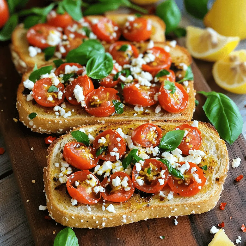 For a great tomato toast, you'll need: - 4 slices of artisan bread (like sourdough or ciabatta) - 2 cups cherry tomatoes, halved - 1 clove garlic, minced - 1/4 cup fresh basil leaves, chopped - 2 tablespoons olive oil - 1 tablespoon balsamic vinegar - Salt and pepper to taste To add extra flavor, consider these options: - 1/4 cup crumbled feta cheese - A pinch of red pepper flakes Adding feta gives a creamy taste. Red pepper flakes can spice things up. Feel free to mix and match! The right bread makes a big difference. Here are my favorites: - Sourdough: It has a nice tangy flavor. - Ciabatta: This bread is airy and crispy. - Whole grain: It adds a nutty taste and is healthy. Choose any of these breads for a tasty base. The crusty texture holds the toppings well. To make the tomato mixture, start by grabbing a mixing bowl. Add 2 cups of halved cherry tomatoes. Next, add 1 clove of minced garlic and 1/4 cup of chopped fresh basil. Pour in 2 tablespoons of olive oil and 1 tablespoon of balsamic vinegar. Sprinkle salt and pepper to taste. Mix gently until the tomatoes are well coated. Let this sit for 15-20 minutes. This time helps the flavors blend nicely. While your tomato mixture sits, it’s time to toast the bread. Preheat your toaster or grill. Use 4 slices of artisan bread, like sourdough or ciabatta. Place the bread in the toaster or on the grill. Toast them until they turn golden brown and crispy. This step is key for a great crunch that holds the topping well. Now for the fun part! Take your toasted bread and place it on a serving platter. Spoon a generous amount of your marinated tomato mixture onto each slice. If you want, sprinkle 1/4 cup of crumbled feta cheese on top for extra flavor. For a little kick, add a pinch of red pepper flakes. Serve these toasts warm and enjoy the burst of fresh flavors. This recipe is a true delight! For the complete instructions, check out the Full Recipe. When making tomato toast, avoid over-toasting the bread. Bread should be golden, not burnt. Also, don’t skip the marinating step. This helps the flavors blend well. Use fresh tomatoes for the best taste. Old tomatoes can make your toast soggy. Lastly, don’t forget to season. A pinch of salt and pepper makes a great difference. To make your tomato toast pop, try adding some extra flavors. Fresh mozzarella pairs well with tomatoes and basil. A drizzle of pesto adds a fresh taste too. For a spicy kick, try jalapeños or crushed red pepper. You can also use a spread like hummus or avocado. These add creaminess and depth to your dish. Presentation matters when serving tomato toast. Arrange the toasts on a rustic wooden board. This gives a warm and inviting look. Garnish with fresh basil leaves for color. Add lemon wedges on the side for brightness. You could also sprinkle some extra feta cheese on top. These details make your dish stand out and look appealing. For the full recipe, check back to ensure all steps are followed. {{image_2}} To make avocado tomato toast, start with ripe avocados. Mash them in a bowl and add lemon juice. This keeps the avocado fresh and bright. Spread the mashed avocado over toasted bread. Then, top it with the marinated tomato mix. The creamy avocado blends well with the juicy tomatoes. This variation adds healthy fats to your meal. Bruschetta style is a classic. Begin with your artisan bread, cut into thick slices. Toast them until they are golden and crisp. For the topping, mix diced tomatoes, minced garlic, and chopped basil. Add a little olive oil and balsamic vinegar. Spoon this mixture over the toasted bread. Serve it warm. The crunch of the bread pairs perfectly with the fresh topping. For a Mediterranean twist, use a mix of flavors. Start with your base of toasted bread. Then, add the tomato mix, but don’t stop there! Sprinkle with crumbled feta cheese and sliced olives. You can also add capers for extra zing. Drizzle a bit of olive oil on top. This style brings a taste of the Mediterranean to your table. It’s a meal full of flavor and fun. For the full recipe, check out the Tomato Toast Extravaganza 🥖 section. Each variation is simple and delightful. Feel free to mix and match these ideas to create your perfect tomato toast! If you have leftover tomato toast, store it carefully. Place the slices in an airtight container. Keep them in the fridge for up to two days. Note that the bread may lose its crispness. You can store the tomato mixture separately for better taste. To keep your ingredients fresh, follow these tips. Store cherry tomatoes at room temperature. This helps them stay sweet and tasty. Keep basil in a glass of water, like fresh flowers. Seal olive oil tightly and store it away from heat. Use fresh bread within a few days for the best flavor. When ready to enjoy leftover toast, reheat it for the best taste. Preheat your oven to 350°F. Place the toast on a baking sheet for 5-7 minutes. This will make it warm and a bit crispy again. You can also microwave it, but this may make the bread soft. Enjoy your tomato toast delight! For the complete steps, check the Full Recipe. For tomato toast, cherry tomatoes work best. They are sweet and juicy. You can also use heirloom tomatoes for a richer flavor. Look for ripe tomatoes that have a nice color. They will add a fresh taste to your dish. You can prepare the tomato mixture ahead of time. Just keep it in the fridge for up to two hours. However, toast the bread just before serving. This keeps the toast crispy and delicious. If you prepare it too early, the bread may get soggy. To make tomato toast gluten-free, choose gluten-free bread. Many brands offer good options now. You can also try using rice cakes or corn tortillas. These alternatives work well and taste great with the tomato topping. You can find the full recipe for Tomato Toast Extravaganza in this article. It includes all the steps you need to create this tasty dish. Enjoy making this simple and flavorful meal! In this blog post, I shared how to make the perfect tomato toast. I covered main and optional ingredients, plus the best bread types. You learned step-by-step how to prepare the tomato mixture, toast the bread, and assemble your dish. I also shared tips to avoid common mistakes and make it unique. Don't forget to try out different variations and proper storage methods. Tomato toast is easy, fun, and delicious. Enjoy experimenting with flavors and let your creativity shine!