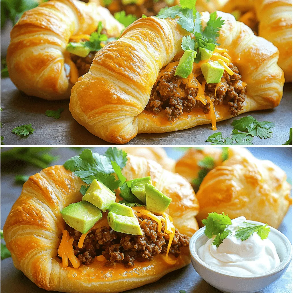 - 1 pound ground beef or turkey - 1 packet taco seasoning - 1 cup shredded cheddar cheese - 1 cup diced tomatoes with green chilies (canned) - 1 can refrigerated crescent roll dough - 1/2 cup sour cream for serving To make Air Fryer Taco Bombs, you need simple, tasty ingredients. Ground beef or turkey brings great flavor. You can choose either, depending on your taste. Taco seasoning adds that classic kick. Use a packet for quick prep. Shredded cheddar cheese ties it all together, melting perfectly inside the dough. For the extra flavor, you’ll need diced tomatoes with green chilies. They add a nice zesty touch. The refrigerated crescent roll dough is crucial too. It creates a soft, flaky outer layer that wraps around your filling. Finally, sour cream serves as a cool dip, balancing the spice of the taco bombs. For the full recipe, just follow along, and you’ll create a meal everyone will love! Browning the ground beef Start by heating a skillet on medium heat. Add the ground beef and cook it until it turns brown, about 5 to 7 minutes. Stir it often to break it apart. This step adds great flavor. Draining excess fat Once the meat is cooked, pour it into a colander to drain off any extra fat. This helps keep the taco bombs from being greasy. Adding seasoning and tomatoes Return the meat to the skillet. Stir in the taco seasoning and the diced tomatoes with their juice. Mix well and cook for 2 to 3 more minutes. This blends all the flavors together. Cooking and cooling the mixture After cooking, remove the skillet from the heat. Let the mixture cool for a few minutes. It should not be hot when you fill the dough. Unrolling the dough and separating triangles Open the can of crescent roll dough. Carefully unroll it on a clean surface. You will see triangles. Separate each triangle as shown on the package. Filling and sealing the taco bombs Place about 1 tablespoon of the meat mixture in the center of each triangle. Add 1 tablespoon of shredded cheddar cheese on top. Fold the points of the triangle over the filling and pinch to seal well. Make sure it forms a ball shape. Preheating the air fryer Set your air fryer to 350°F (175°C) and let it preheat for about 5 minutes. This step helps cook the taco bombs evenly. Cooking time and temperature Place the sealed taco bombs in the air fryer basket in a single layer. Make sure not to overcrowd them. Air fry for 8 to 10 minutes until they are golden brown. You may need to do this in batches depending on your air fryer size. Enjoy your tasty Air Fryer Taco Bombs! For the full recipe, check out the complete instructions. To make taco bombs that are a hit, keep the filling dry. If it’s too wet, the dough will get soggy. Drain any extra liquid from your meat mixture. This simple step keeps your taco bombs crispy and tasty. Next, seal the dough well. Take the points of the triangle and pinch them tightly. This step is key to keeping the filling inside while they cook. If they aren’t sealed well, you may find filling spilling out during air frying. Avoid overcrowding the basket when cooking. Give each taco bomb enough space to cook evenly. If you stack them too close, they might not get that nice, crispy texture. Instead, air fry in batches if needed. Always check for doneness. Taco bombs should be golden brown on the outside. A quick look at their color will tell you if they are done. If they look pale, let them cook for a few more minutes. When serving, think about ideal toppings. Fresh cilantro and diced avocado add a nice touch. These toppings not only look good but also enhance the flavor. Pair your taco bombs with dips. Sour cream is a classic choice, but you can also try salsa or guacamole. These dips bring extra flavor and make your meal more fun. For a full recipe, check out the details above. Enjoy your cooking adventure! {{image_2}} You can switch up the meat in your taco bombs. Ground chicken works well, and it’s leaner. If you want a plant-based option, try crumbled tofu or lentils. For a hearty vegetarian filling, use black beans or quinoa mixed with spices. This keeps the dish tasty and satisfying without meat. Want to spice things up? Add some chili powder or cayenne for heat. You can also mix in taco sauce or hot sauce to the meat before filling. For added crunch and nutrition, toss in chopped bell peppers or corn. These small changes make a big difference in flavor. How about serving taco bombs as sliders? Just make smaller balls and place them on mini buns. You can also create a taco bomb platter. Arrange them on a large plate and add dips like salsa, guacamole, or sour cream. This makes it fun for parties or family dinners. For the full recipe, check out Air Fryer Taco Bombs. To store leftovers safely, first let your taco bombs cool. Place them in an airtight container. This helps keep them fresh. You can stack them in a single layer or gently layer them with parchment paper. Make sure to close the container tightly. For best results, use glass or plastic containers that seal well. These containers keep moisture out and flavors in. If you have a lot, you might want to use multiple containers. This way, you can grab just what you need later. The best way to reheat taco bombs is in the air fryer. Preheat your air fryer to 350°F (175°C). Place the taco bombs in a single layer in the basket. Heat them for about 5-7 minutes. This will help keep them crispy. If you don’t have an air fryer, you can use an oven. Preheat it to 350°F (175°C) and place the taco bombs on a baking sheet. Heat them for about 10-15 minutes. To keep them crispy, cover them loosely with foil. This helps avoid sogginess. Enjoy your Air Fryer Taco Bombs warm with some sour cream and fresh toppings! For the full recipe, check out the earlier sections. Yes, you can freeze Air Fryer Taco Bombs! First, let them cool completely. Then, place them in a single layer on a baking sheet. Freeze them for about one hour. After they are frozen, transfer them to a freezer-safe bag. They will last up to three months in the freezer. To reheat, air fry them at 350°F until warm and crispy. Taco bombs can last in the fridge for about three days. Store them in an airtight container to keep them fresh. Make sure to let them cool before sealing. This helps prevent moisture build-up, which can make them soggy. Absolutely! You can prepare the filling a day ahead. Store it in the fridge to keep it fresh. You can also assemble the taco bombs ahead of time. Just cover them with plastic wrap and keep them in the fridge. Cook them in the air fryer when you're ready to serve. Taco bombs are great with many dips! Here are some tasty suggestions: - Sour cream is always a classic. - Salsa adds a fresh kick. - Guacamole gives a creamy touch. - Cheese sauce makes everything better. Feel free to mix and match based on your taste! Air Fryer Taco Bombs are simple and fun to make. We explored the key ingredients like ground beef, cheese, and crescent roll dough. I showed you how to prepare the filling and air fry them to a golden crisp. Remember to avoid overfilling and keep an eye on cooking time for the best results. Feel free to try different proteins or flavors. With a few simple tweaks, you can customize them to your taste. Enjoy these tasty bites with your favorite dips. They promise to be a hit at your next meal!
