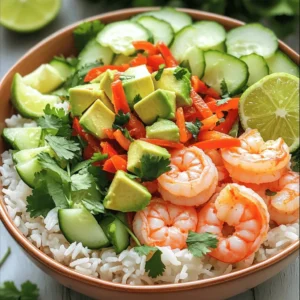 - 1 pound large raw shrimp, peeled and deveined - 2 ripe avocados, diced - 1 red bell pepper, thinly sliced - 1 small cucumber, diced - Fresh cilantro, for garnish - Lime wedges, for serving - 1 cup jasmine rice - 2 tablespoons soy sauce - 1 tablespoon sriracha (adjust to taste) - 1 tablespoon lime juice - 2 tablespoons olive oil - 2 cloves garlic, minced - 1 tablespoon fresh ginger, grated - Salt and pepper to taste Each ingredient in this bowl brings its own magic. The shrimp gives a lovely sea flavor, while avocado adds creaminess. Fresh bell pepper and cucumber add crunch, making each bite exciting. I love using jasmine rice because it cooks soft and fluffy. This rice serves as a nice base for the bold flavors on top. For the pantry staples, soy sauce and sriracha create a spicy, savory mix. Lime juice adds brightness, cutting through the richness of the avocado. Garlic and ginger offer warmth and depth. Salt and pepper pull everything together, ensuring the dish is well-seasoned. If you want to see how to combine these amazing ingredients, check out the Full Recipe. You'll love how easy it is to prepare your Spicy Shrimp and Avocado Rice Bowl. To start, rinse the jasmine rice under cold water. This removes extra starch and helps keep the rice fluffy. Next, bring 2 cups of water to a boil in a pot. Once boiling, add the rice. Lower the heat, cover the pot, and let it simmer for about 15 minutes. The rice will become soft and fluffy. Fluff it with a fork once it's done, and set it aside. Now it's time to prepare the shrimp. In a small bowl, mix soy sauce, sriracha, lime juice, minced garlic, and grated ginger. This mix will be your marinade. Heat olive oil in a large skillet over medium-high heat. Add the shrimp and cook them for about 2-3 minutes until they turn pink. Pour the marinade over the shrimp and toss them well. Cook for another 1-2 minutes until the shrimp are fully cooked. Remove the skillet from the heat. To build your rice bowl, start by adding a scoop of jasmine rice at the bottom of each bowl. Next, layer in sliced red bell pepper, diced cucumber, and the diced avocados. Finally, top it all with a generous portion of the spicy shrimp. For a finishing touch, garnish with fresh cilantro. Serve with lime wedges on the side for that extra zing. For a complete recipe, check the Full Recipe section. To get the best shrimp texture, start with fresh, high-quality shrimp. Look for large, raw shrimp that are peeled and deveined. This will help them cook evenly. Cooking them for too long makes them tough. I suggest cooking shrimp until they turn pink and curl slightly. This usually takes about 2-3 minutes per side. The best cooking method is pan-searing. It gives the shrimp a nice sear and helps lock in moisture. To boost the flavor, try adding spices like paprika or cayenne pepper. You can also mix in herbs like cilantro or green onions. For a tasty sauce, consider making a quick avocado crema. Just blend ripe avocado, lime juice, and a little salt. This adds creaminess and pairs well with the shrimp. You can also use store-bought sauces like spicy mayo for added zing. When serving your spicy shrimp and avocado rice bowl, add a side of fresh fruit. Watermelon or mango complements the spicy shrimp nicely. For drinks, try a chilled lemonade or iced tea. They balance the heat well. For garnishing, sprinkle fresh cilantro on top. You can also add lime wedges for extra zest. A slice of radish or jalapeño can add a nice touch, too. Check out the Full Recipe for more ideas! {{image_2}} You can easily swap shrimp for chicken, tofu, or beef. For chicken, use about 1 pound of diced breast. Cook it for 5-7 minutes until it’s no longer pink. If you prefer tofu, use firm tofu, cut into cubes. Sauté it for 4-5 minutes until golden. For beef, thinly slice flank steak and cook for 4-6 minutes. Adjust these times based on the thickness of your protein. To make this dish gluten-free, choose tamari instead of soy sauce. You can also use coconut aminos for a sweet, soy-free option. For a vegan twist, skip the shrimp and add additional veggies or chickpeas. This keeps the dish filling and tasty without losing flavor. Add tropical fruits like mango or pineapple for a sweet touch. You can also include different veggies like corn or snap peas for more crunch. Experiment with marinades too. Try a honey-lime glaze or a spicy chili sauce to change up the taste. Each variation creates a new experience in flavor and texture. For the full recipe, check out the detailed steps above. When you have leftovers, store them in an airtight container. This keeps them fresh. Make sure to let the dish cool before sealing. I recommend using glass containers. They do not stain and are easy to clean. To reheat, use the microwave or stovetop. If using the microwave, heat in short bursts. Stir often to keep it warm. For stovetop, add a splash of water. This helps keep the rice moist. Yes, you can freeze this dish. First, cool it completely. Then, store in freezer-safe bags or containers. Squeeze out air to prevent freezer burn. For best results, freeze the shrimp and rice separately. This way, they keep their flavor and texture. To make fluffy jasmine rice, rinse it first. Rinsing removes excess starch. Use cold water until it runs clear. Next, boil two cups of water. Add one cup of rice, then reduce heat to low. Cover and simmer for about 15 minutes. When done, fluff the rice gently with a fork. This method gives you light and airy rice. Yes, you can use frozen shrimp! Just remember to thaw them first. Place shrimp in cold water for about 10 minutes. Once thawed, pat them dry with a paper towel. This will help them cook evenly. When you sauté the shrimp, they will turn pink and be tender. You can serve many sides with this rice bowl. Try a fresh salad with greens and a light dressing. Grilled vegetables also pair well. You can add some crispy tortilla chips on the side. If you want a drink, iced tea or a light beer works nicely. Adjusting spice is easy! If you like it mild, use less sriracha. You can start with one teaspoon. For more heat, add a bit more sriracha to taste. You can also mix in some chili flakes. Just remember to taste as you go! This dish is healthy and balanced! Shrimp is low in calories and high in protein. Avocados provide healthy fats and fiber. Jasmine rice offers energy, while the veggies add vitamins. Overall, it’s a nourishing meal that fuels your body well. You can find the full recipe for this tasty dish above. This blog post covers a tasty shrimp and avocado rice bowl. I shared fresh and pantry ingredients, step-by-step cooking, and tips to enhance the dish. You learned about variations and storage tips, too. Now, you can make a yummy meal your friends and family will love. Enjoy playing with flavors and ingredients. Always remember, the best part of cooking is sharing great food with those you care about. Happy cooking!