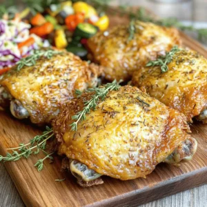 - 4 chicken thighs, skin-on (bone-in or boneless) - 1 cup buttermilk - 1 cup flour - 1 tablespoon garlic powder - 1 tablespoon onion powder - 1 teaspoon smoked paprika - 1 teaspoon dried thyme - 1 teaspoon dried rosemary - 1 teaspoon black pepper - 1 teaspoon salt - ½ teaspoon cayenne pepper (optional, for heat) - 2 tablespoons olive oil For the best oven fried chicken, focus on quality. Chicken thighs provide great flavor and juiciness. Buttermilk works wonders to tenderize the meat. It also adds a subtle tang that pairs well with the spices. The seasonings bring depth to every bite. Use fresh herbs when possible for a vibrant taste. - Cayenne pepper (for heat) - Olive oil Cayenne pepper gives your chicken a nice kick. Use it if you like some spice. Olive oil helps create that crispy crust we all love. It adds richness and flavor to the chicken. - Coleslaw - Roasted vegetables - Fresh herbs for garnish Coleslaw adds crunch and freshness, balancing the rich chicken. Roasted vegetables bring color and flavor to your plate. Fresh herbs not only look great but also enhance the dish's taste. For the full recipe, you can check the guide above. Enjoy your cooking adventure! Marinating the chicken First, gather your chicken thighs and buttermilk. In a bowl, mix 1 cup of buttermilk with 1 teaspoon of salt. Add the chicken thighs, making sure they soak well. Cover the bowl and place it in the fridge. Marinate for at least 2 hours, but overnight is best. This helps the chicken stay tender and tasty. Preparing the coating Next, grab a shallow dish. In it, combine 1 cup of flour with garlic powder, onion powder, smoked paprika, thyme, rosemary, black pepper, and cayenne pepper. Mix everything well to ensure even flavor. This coating gives the chicken its crispiness. Preheating the oven Now, preheat your oven to 425°F (220°C). Line a baking sheet with aluminum foil. Place a wire rack on top. This setup helps hot air circulate around the chicken, making it crunchy all over. Coating the chicken Once your chicken has marinated, take it out of the fridge. Let the excess buttermilk drip off. Dredge each thigh in the seasoned flour mix. Make sure to cover each piece well. Shake off any extra flour, so it does not clump. Drizzling oil for crispiness Place your coated chicken on the wire rack. Use a brush or spoon to drizzle olive oil over each piece. This step is key for that extra crispiness everyone loves. Baking the chicken Put the baking sheet in the preheated oven. Bake the chicken for about 30-35 minutes. Check for a golden brown color. Use a meat thermometer to ensure it reaches 165°F (75°C) inside. This means your chicken is safe to eat. Resting before serving After baking, take the chicken out and let it rest for about 5 minutes. This step allows the juices to settle. It makes the chicken more juicy and flavorful. Presentation ideas Serve the chicken on a rustic wooden board. Garnish with fresh herbs like thyme or rosemary. Add a side of coleslaw or roasted vegetables for a colorful plate. This makes your meal look as good as it tastes. For the complete recipe, check out the Full Recipe. - Best marination time: I suggest marinating chicken for at least 2 hours. For best taste, let it sit overnight. The longer you marinate, the more flavor it gains. - Flavor enhancements: You can add herbs or spices to the buttermilk. Try using fresh garlic or a splash of hot sauce. This will give your chicken a unique twist. - Ensuring even cooking: Make sure the chicken pieces are the same size. This helps them cook at the same rate. Place them with space in between on the wire rack. - Adjusting baking time for different chicken cuts: Thicker cuts need more time. Chicken thighs may take 35-40 minutes, while breasts can cook in 25-30 minutes. Always check the internal temperature. - Importance of using a wire rack: A wire rack allows air to flow around the chicken. This helps keep the coating crispy. If you skip this step, the bottom may get soggy. - Drizzling oil evenly: Drizzle olive oil over each piece. This helps achieve that golden, crispy finish. Use a brush or spoon for even coverage. {{image_2}} You can use various cuts for oven-fried chicken. Chicken breasts are lean and cook quickly. They are great for a lighter dish. Thighs provide more flavor and tenderness. They stay juicy during baking. Drumsticks are fun and perfect for sharing. Each cut offers a unique taste and texture. Adding herbs and spices makes your chicken special. Try fresh parsley, basil, or oregano for a twist. You can also mix in some chili powder for heat. Different marinades can change the flavor. A honey mustard marinade adds sweetness. A soy sauce marinade gives a savory kick. Experimenting is fun and helps you find your favorite. If you want a quicker option, use an air fryer. Cook at 375°F for about 20-25 minutes. This makes the chicken crispy, too. You can also grill the chicken. Marinate it first, then grill over medium heat. This adds a smoky flavor, perfect for summer days. Each method brings its own charm to the dish. For the full recipe, check the instructions above. Enjoy your cooking! To keep your chicken fresh, let it cool down first. Place the chicken in an airtight container. This helps keep out air and moisture. Store it in the fridge for up to four days. For longer storage, you can freeze it. Wrap it tightly in plastic wrap or aluminum foil. Frozen chicken stays good for about three months. When it's time to eat your leftovers, reheating right is key. The best way to reheat chicken is in the oven. Set your oven to 375°F (190°C). Place the chicken on a baking sheet. Cover it loosely with foil to keep it moist. Bake for about 15-20 minutes. Check that it’s hot all the way through. You want it to reach 165°F (75°C) inside to be safe. For extra crispiness, remove the foil for the last few minutes. Enjoy your crispy, flavorful delight again! To check if the chicken is done, use a meat thermometer. The internal temperature should reach 165°F (75°C). This ensures it is safe to eat. Insert the thermometer into the thickest part of the chicken, avoiding the bone. If it reads 165°F, your chicken is done. Yes, marinating chicken overnight is great! It helps the chicken soak in flavors. Longer marination makes the meat tender and juicy. It also allows spices to deeply infuse. Just remember to keep it in the fridge. This keeps the chicken safe from bacteria. Oven-fried chicken is a healthier choice than traditional fried chicken. It uses less oil, which cuts down on calories and fat. When you bake instead of fry, the dish has fewer unhealthy fats. Plus, you still get a crispy texture. This makes it a tasty yet better option for your diet. To make this oven fried chicken gluten-free, swap regular flour for gluten-free flour. Almond flour or rice flour work well. You can also use cornstarch for a lighter coating. Just be sure to check labels for hidden gluten in other ingredients. This way, everyone can enjoy the dish! You learned today how to make tasty baked chicken. We covered key ingredients like chicken thighs and buttermilk. You also learned step-by-step instructions for perfect cooking. Tips helped you with flavor and crispiness. Plus, we explored variations and storage tips to keep leftovers fresh. Cooking can be fun and rewarding. Enjoy your chicken, and don’t hesitate to experiment with flavors!