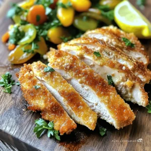 - 4 boneless, skinless chicken breasts - 1 cup buttermilk - 1 tablespoon garlic powder - 1 tablespoon onion powder - 1 teaspoon smoked paprika - 1 teaspoon dried thyme - 1 teaspoon salt - ½ teaspoon black pepper - 1 ½ cups all-purpose flour - ½ cup grated Parmesan cheese - 1 tablespoon fresh parsley, chopped (for garnish) - ½ cup olive oil You can easily change the ingredient amounts. For example, if you want to make more, just double every item. If you need to use less, cut each amount in half. For the buttermilk, you can use yogurt or milk with a little vinegar if you run out. You will need a few kitchen tools for this recipe: - Large mixing bowl - Skillet for frying - Tongs to handle the chicken - Paper towels for draining oil - Measuring cups and spoons for accuracy These tools will help you prepare and cook the chicken well. Using the right tools makes cooking easier and more fun! To start, gather a large bowl and the marinade ingredients. Combine 1 cup of buttermilk, 1 tablespoon of garlic powder, 1 tablespoon of onion powder, 1 teaspoon of smoked paprika, 1 teaspoon of dried thyme, 1 teaspoon of salt, and ½ teaspoon of black pepper. Whisk these together until smooth. Now, add the 4 chicken breasts to the bowl. Make sure they are covered by the marinade. Cover the bowl and place it in the fridge. Let the chicken marinate for at least 2 hours. For the best taste and tenderness, marinate overnight. This step is key for juicy chicken. In another bowl, mix 1 ½ cups of all-purpose flour with ½ cup of grated Parmesan cheese. Stir well to combine. This mixture gives the chicken a great flavor and crispy texture. For a perfect coating, ensure that every piece of chicken is well-covered. You can add spices to the flour for extra taste. Just make sure to keep the coating simple for a classic flavor. Next, it’s time to heat the oil. In a large skillet, pour in ½ cup of olive oil. Turn the heat to medium. You want the oil to shimmer but not smoke. A good test is to drop a bit of the flour mixture in. If it sizzles, the oil is ready. Carefully place the coated chicken in the hot oil. Cook each piece for about 5-7 minutes on each side. You want them to turn a nice golden brown. The chicken should reach an internal temperature of 165°F (75°C). If you have many pieces, cook them in batches. This helps them cook evenly. Check out the full recipe for more details on serving and presentation. To get that melt-in-your-mouth feel, you need to marinate well. The buttermilk tenderizes the chicken. Keep it in the marinade for at least two hours. For best results, marinate overnight. Avoid these common mistakes to keep the chicken tender: - Don't skip the marination time. - Don't overcrowd the pan while cooking. - Avoid cooking on too high heat. Pair your chicken with sides like mashed potatoes or green beans. A fresh salad also works great. For sauces, try a tangy lemon sauce or creamy garlic sauce. To plate the dish, slice the chicken and arrange it nicely. Add a side of seasonal veggies and a lemon wedge for color. This makes your meal pop! You can try different methods like oven-baking or air-frying. Each method gives a unique texture. Baking keeps the chicken juicy, while air-frying adds crispness without much oil. When using the oven, set it to 400°F. This will cook the chicken evenly. If you air-fry, keep the temperature at 375°F for the best results. Each method will make the chicken delicious in its own way. For the full recipe, check out the section above. {{image_2}} You can easily change the taste of melt in your mouth chicken. Here are some fun ways: - Herb and spice variations: Use fresh herbs like rosemary or basil. Try spices like cayenne for heat and cumin for depth. - International flavor inspirations: Add Italian flair with oregano and sun-dried tomatoes. For an Asian twist, use soy sauce and ginger in the marinade. Want a healthier version? You can make some simple changes: - Gluten-free alternatives: Swap all-purpose flour with almond flour or a gluten-free blend. - Dairy-free options: Replace buttermilk with almond milk or coconut milk mixed with lemon juice. - Leaner protein: Use chicken thighs or turkey for a change. Both keep the dish juicy! You can adapt this recipe for any occasion: - Larger gatherings: Double the recipe and use two pans to cook at once. This way, everyone gets their fill. - Mini portions: Cut chicken into bite-sized pieces for appetizers. Serve with toothpicks and a tasty dip for easy eating. Feel free to explore these variations to make the dish your own. Check out the Full Recipe for all the details! To store leftover chicken, let it cool first. Place it in an airtight container. This keeps the chicken fresh and safe. You can store it in the fridge for up to four days. For longer shelf life, freezing is a great option. Wrap the chicken tightly in plastic wrap or foil, then place it in a freezer bag. This helps prevent freezer burn and keeps it tasty for about four months. The best methods to reheat chicken include using an oven or stovetop. For the oven, preheat it to 350°F (175°C). Place the chicken on a baking sheet and cover it with foil. This keeps the chicken moist. Heat for about 20 minutes or until warm. On the stovetop, use a skillet over low heat. Add a splash of broth or water to help keep the chicken juicy. Heat until warmed through, flipping occasionally. In the fridge, chicken stays fresh for about four days. After that, it may spoil. Signs of spoilage include a foul smell or a slimy texture. If you notice any of these signs, it’s best to discard the chicken. Always trust your senses; when in doubt, throw it out. Proper storage and quick inspection help you enjoy melt in your mouth chicken safely! What is the ideal internal temperature for chicken? The perfect internal temperature for chicken is 165°F (75°C). This ensures the chicken is safe and fully cooked. Use a meat thermometer to check the temperature in the thickest part of the meat. Cooking chicken to this temperature keeps it juicy and safe to eat. How long can marinated chicken be stored in the fridge? You can store marinated chicken in the fridge for up to 2 days. If you marinate it longer, the chicken may become too soft. Always cover the chicken well to prevent any odors from other foods in the fridge. Can I use frozen chicken for this recipe? Yes, you can use frozen chicken. Just remember to thaw it first. Place the chicken in the fridge a day before cooking. This keeps the meat safe and ready for marinating. Never cook chicken from frozen; it may not cook evenly. What can I substitute for buttermilk? You can make a buttermilk substitute easily. Mix 1 cup of regular milk with 1 tablespoon of lemon juice or vinegar. Let it sit for 5-10 minutes. This will mimic the tangy flavor of buttermilk in your recipe. How to make the chicken more flavorful? To boost flavor, add herbs and spices to the marinade. Try fresh herbs like rosemary or thyme. You can also add a splash of hot sauce for some heat. Letting the chicken marinate overnight really helps the flavors soak in. Can I scale the recipe for meal prep? Yes, you can easily scale this recipe. Just double or triple the ingredients based on how many servings you need. This makes it perfect for meal prep or feeding a crowd. Store the cooked chicken in airtight containers for easy meals throughout the week. For the full recipe, check out the detailed steps above! In this blog post, I covered key ingredients, tools, and techniques for cooking chicken. I explained how to marinate, coat, and cook the chicken for the best taste. Remember to store leftovers properly and know when they spoil. With these tips, you can create a tasty meal every time. Experiment with flavors and methods to find what you love. Cooking chicken can be fun and rewarding. Enjoy your time in the kitchen!