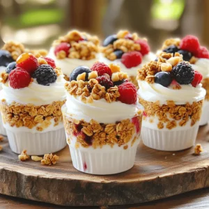 - 2 cups Greek yogurt (plain or flavored) - 1 cup granola (your choice of flavor) - 1/4 cup honey or maple syrup - 1/2 cup mixed berries (fresh or frozen) - 1/4 cup chopped nuts (e.g., almonds, walnuts) - 1/4 teaspoon vanilla extract - A pinch of salt When making Frozen Yogurt Granola Cups, using quality ingredients is key. Greek yogurt forms a creamy and rich base. You can choose plain or flavored yogurt based on your taste. Next, pick a granola that you love. This adds crunch and flavor. Honey or maple syrup sweetens the mix, balancing the tang of yogurt. Mixed berries bring freshness and a pop of color. They can be fresh or frozen, making this recipe flexible for any season. Chopped nuts add a nice crunch and are great for texture. Vanilla extract enhances the flavor, giving a warm touch. Finally, a pinch of salt rounds out the taste, making it oh-so-delicious! Each serving of these Frozen Yogurt Granola Cups is not just tasty but healthy too! You can expect around 150 calories per cup, depending on your yogurt and granola choices. Greek yogurt is packed with protein, which helps keep you full. It also has probiotics for gut health. Berries are rich in antioxidants and vitamins, boosting your immune system. Nuts provide healthy fats and protein, making these cups a great snack or dessert. These ingredients work together to create a treat that is both satisfying and beneficial for your body. For more detailed nutritional facts, check the Full Recipe. To make these Frozen Yogurt Granola Cups, start by mixing the yogurt. In a large bowl, combine: - 2 cups Greek yogurt (plain or flavored) - 1/4 cup honey or maple syrup - 1/4 teaspoon vanilla extract - A pinch of salt Stir these ingredients together until you have a smooth, creamy mix. This step is key for a tasty base. Next, grab a muffin tin and line it with paper or silicone cupcake liners. This makes it easy to remove the cups later. Now, fill each liner about one-third full with the yogurt mix. After that, add a layer of granola on top. Use about 1/2 cup of granola in total. Press the granola down gently, so it sticks. Top off each cup with more yogurt mix until they are almost full. Finally, scatter mixed berries and chopped nuts on top. Use about 1/2 cup of mixed berries and 1/4 cup of chopped nuts for extra flavor and texture. Once you have layered all the cups, it’s time to freeze. Place the muffin tin in the freezer. Let the cups freeze for at least 4 hours. This gives them enough time to set solid. To check if they are ready, poke one with a fork. If it's firm, they are good to go. When you are ready to enjoy, carefully remove the cups from the muffin tin. Peel off the liners gently. For a fun presentation, arrange the cups on a platter. You can garnish with extra berries or a drizzle of honey. These cups pair well with fresh juice or a light herbal tea. They also make a great dessert after a meal. When making Frozen Yogurt Granola Cups, avoid common mistakes. One issue is overfilling the cups. Leave space for toppings and freezing expansion. Another mistake is not mixing ingredients well. This can lead to uneven flavors. Adjust sweetness to fit your taste. Start with less honey or maple syrup, then add more if needed. To make your cups creamier, try using full-fat Greek yogurt. It adds a rich taste and smoothness. For crunchier cups, use a thicker layer of granola. You can also mix in some oats for added texture. Layering is key. Start with yogurt, then granola, followed by more yogurt. This keeps everything from sinking. Want to boost flavor? Try adding spices like cinnamon or cocoa powder. They add warmth and depth. You can also mix in some nut butter for creaminess. Experiment with different fruits too. Try bananas or mangoes for a tropical twist. The options are endless! {{image_2}} You can switch things up with different ingredients. For a vegan version, try dairy-free yogurt. It works well and tastes great. You can also choose various types of granola. Look for flavors like chocolate, honey, or even nutty blends. Toppings are fun too! Use fresh fruits like bananas, peaches, or even mango. You can try different nuts or seeds for crunch. Each choice brings a new taste to your cups. Seasonal fruits make this treat even better. In fall, add pumpkin spice or apples. In summer, use berries like strawberries or blueberries for a refreshing twist. You can also customize these cups for holidays. Add festive sprinkles or themed toppings for a special touch. For birthdays or parties, think about flavors like cookies and cream or mint chocolate. Your guests will love the creativity! You can make these cups in any size you like. For smaller treats, use mini muffin tins. They are perfect for parties or snacks. If you want bigger portions, use larger molds. Adjust the layers to suit your needs. More yogurt for creaminess or extra granola for crunch will make your cups unique. Play around and find what works best for you! To keep your Frozen Yogurt Granola Cups fresh, follow these tips: - Use airtight containers or freezer bags for storage. - Label containers with the date to track freshness. - Leave some space in the container for expansion as they freeze. These steps help maintain the quality of your cups. Avoid using containers that are too large, as they can lead to freezer burn. Your Frozen Yogurt Granola Cups can last up to one month in the freezer. To keep them fresh: - Always seal them tightly in an airtight container. - If you see any ice crystals, it’s time to eat them or toss them. Keeping them well-stored ensures you enjoy their creamy goodness later. When you’re ready to enjoy your Frozen Yogurt Granola Cups, thaw them properly. Here are the best methods: - Fridge Method: Place them in the fridge for about 30 minutes before serving. They will soften nicely. - Microwave Method: Use the defrost setting on your microwave for 10-15 seconds. Check often to avoid melting. These methods help you serve them at the right texture and flavor. Enjoy your tasty treat! Frozen Yogurt Granola Cups can last in the freezer for up to one month. To keep them fresh, store them in an airtight container. This helps prevent freezer burn and keeps the flavors intact. If you notice any ice crystals forming, it may mean they are losing quality. Always label your container with the date to track freshness. Yes, you can use different flavors of yogurt! This recipe is very flexible. You can try vanilla, strawberry, or even chocolate yogurt. Each flavor adds a unique taste. Using flavored yogurt can change the overall profile of your cups. Experiment with what you love most. You may find a new favorite combination. If you want to substitute granola, there are many options. You can use crushed cereal or oats for a different texture. Nuts and seeds work well, too. For a gluten-free option, look for gluten-free granola. You can also skip the granola entirely and layer in your favorite fruits instead. This way, you can create a tasty treat that suits your needs. These Frozen Yogurt Granola Cups are easy to make and fun to enjoy. We covered key ingredients, health benefits, and steps to create perfect cups. Remember, you can customize flavors and toppings for any occasion. Don't forget to use proper freezing techniques to keep them fresh. With these tips and ideas, you can create a tasty treat everyone will love. Enjoy making and sharing your unique versions! Your creativity can turn these cups into a delightful choice for snacks or desserts any time.