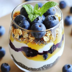 To make the best blueberry yogurt, you need simple, fresh ingredients. Here’s what you’ll need: - 2 cups plain Greek yogurt - 1 cup fresh blueberries - 1 tablespoon honey (or maple syrup for vegan option) - 1/2 teaspoon vanilla extract - 1/2 cup granola (your choice) - 2 tablespoons chia seeds - Fresh mint leaves for garnish These ingredients create a delightful blend of flavors and textures. The Greek yogurt gives a creamy base. Blueberries provide natural sweetness and a burst of flavor. Honey or maple syrup adds a touch of sweetness. Granola gives a nice crunch, while chia seeds add nutrition. You can enhance your yogurt with some fun add-ins. Here are a few ideas: - Try different flavored yogurts for a twist. - Add more sweeteners like agave or stevia. - Mix in nuts or seeds for extra crunch. These options allow you to customize your blueberry yogurt. You can make it your own based on taste or dietary needs. Choosing the right blueberries is key for this recipe. Here’s what to consider: - Fresh blueberries offer the best taste and texture. - Frozen blueberries are also good but may change texture. - Organic blueberries are often more flavorful and safer. - Conventional blueberries are usually cheaper but may have pesticide residues. When picking blueberries, look for ones that are firm and plump. Avoid any that are mushy or have a dull color. Fresh blueberries will make your yogurt taste amazing. To start, gather your ingredients. In a bowl, combine 2 cups of Greek yogurt, 1 tablespoon of honey, and 1/2 teaspoon of vanilla extract. Mix these together until they are smooth. This blend creates a rich and creamy base. To make it even smoother, try softening your yogurt a bit before mixing. For the blueberry layer, take 1 cup of fresh blueberries. Mash half of them in a separate bowl with a fork. You want to break them down just enough to release some juice, but keep some whole. This keeps the layer bright and adds a nice texture. The fresh blueberries also bring great flavor to your parfait. Now it’s time to layer your parfait. Start by adding a spoonful of the yogurt mixture at the bottom of a clear glass. Then, add a layer of your mashed blueberries. Sprinkle in 2 tablespoons of chia seeds and 1/2 cup of granola. Repeat these layers until you run out of ingredients. Finish with yogurt on top. To make it look nice, add whole blueberries, a sprinkle of granola, and a few mint leaves for garnish. This adds color and freshness. Chill your parfait in the fridge for 10-15 minutes before serving. This step enhances the flavors and makes it even more refreshing. To get the best texture for your blueberry yogurt, use plain Greek yogurt. It has a thick and creamy base. If you prefer a lighter yogurt, try regular yogurt instead. Adjust sweetness to match your taste. Start with one tablespoon of honey. You can add more if needed. For a vegan version, use maple syrup. Blueberry yogurt works great for breakfast or a snack. It’s perfect in the morning to kickstart your day. You can also enjoy it after lunch for a quick energy boost. Pair it with nuts or seeds for added crunch. It also tastes great with a slice of toast or as a dip for fruits. To impress your guests, serve your parfait in clear glassware. This showcases the lovely layers of yogurt, blueberries, and granola. You can create a fun, layered look with colorful fruits too. Add a sprig of fresh mint on top for an elegant finish. This simple touch makes your dish more appealing. {{image_2}} You can switch out blueberries for other fruits. Consider using strawberries, raspberries, or blackberries. Seasonal fruits like peaches in summer or apples in fall work great too. Mixing different berries adds a fun twist. Try a blend of blueberries and strawberries for a vibrant flavor. If you want a dairy-free version, you can use coconut yogurt or almond yogurt as a substitute. These options still give you a creamy texture. Look for non-dairy milk like oat milk or almond milk to mix with your yogurt. Both choices keep your parfait tasty and exciting. For a little spice, try adding cinnamon or nutmeg to the yogurt mix. These spices boost the flavor and make it warm and cozy. You can also add protein powders or superfoods like spirulina. This makes your parfait not just tasty but also more nutritious. To keep your blueberry yogurt parfaits fresh, store them in the fridge. Use airtight containers for best results. This will prevent any unwanted odors or flavors from mixing in. Your parfaits will stay tasty for up to three days. If you want them to last longer, keep the layers separate until you are ready to eat. You should serve this parfait cold. It tastes best chilled. If you let it sit at room temperature for too long, the texture may change. The yogurt may become runny and the granola might get soggy. Enjoying it right out of the fridge also keeps the blueberries fresh and vibrant. You can freeze yogurt parfaits, but it’s a bit tricky. The yogurt can separate after thawing. To freeze, layer your parfait in a freezer-safe container. Leave some space at the top to allow for expansion. When you're ready to eat, thaw it in the fridge overnight. This way, it will be cooler and more enjoyable. The best way to layer a yogurt parfait is to start with yogurt. Use a clear glass to show off the colors. Add a spoonful of yogurt, then a layer of fruit. Follow with granola and chia seeds. Repeat the layers until you reach the top. Make sure to balance the flavors. Each layer should complement the others. This mix of creamy yogurt, sweet blueberries, and crunchy granola creates a delightful treat. Yes, you can use frozen blueberries. They work well in yogurt parfaits. However, frozen blueberries can change the texture. They may become mushy when thawed. To thaw them, place the blueberries in the fridge overnight. You can also run them under cold water for a quick thaw. This helps retain some firmness. Try to drain excess water before adding them to your parfait. Blueberry yogurt offers many health benefits. Blueberries are rich in vitamins and antioxidants. They help support your immune system. Yogurt provides probiotics, which promote gut health. Combining these two boosts the nutritional value. This tasty treat is not only delicious but also good for you! Blueberry yogurt can help you feel full and satisfied while nourishing your body. In this post, we explored how to make the best blueberry yogurt parfait. We covered essential ingredients like Greek yogurt and fresh blueberries. You learned tips for mixing and layering the parfait for the best look and taste. Remember, you can customize flavors with different fruits or yogurt types. Keep your parfaits fresh in the fridge or even freeze for later. Enjoy this healthy treat as a snack or breakfast. With these steps, you can create a delicious and nutritious yogurt parfait anytime.