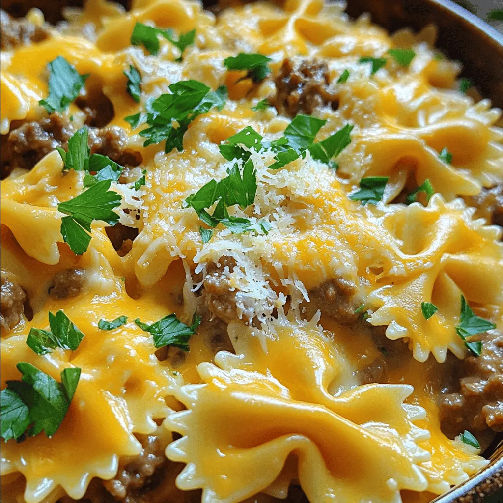 Cheesy Beef and Bowtie Pasta in Garlic Butter Delight