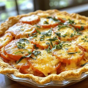 Grandma’s 2-Step Tomato Pie is a simple dish. It uses fresh tomatoes and cheese. This recipe is quick and easy. It takes just two steps to make. To make this tasty pie, you need: - 1 pre-made pie crust - 4 medium ripe tomatoes, sliced - 1 cup shredded mozzarella cheese - 1 cup mayonnaise - 1/2 cup grated Parmesan cheese - 1 tablespoon fresh basil, chopped - 1 teaspoon garlic powder - Salt and pepper to taste This list covers the basics. Each ingredient adds a special touch. The pie crust holds everything together. The tomatoes give it freshness. The cheese adds creaminess. You can add a bit more flavor with these options: - A pinch of red pepper flakes for heat - Chopped green onions for a fresh crunch - A sprinkle of Italian seasoning for depth These extras can change the taste. They make your pie even more special. Feel free to mix and match! For the full recipe, check the earlier section. First, you need to gather your ingredients. For Grandma’s 2-Step Tomato Pie, you will need: - 1 pre-made pie crust - 4 medium ripe tomatoes, sliced - 1 cup shredded mozzarella cheese - 1 cup mayonnaise - 1/2 cup grated Parmesan cheese - 1 tablespoon fresh basil, chopped - 1 teaspoon garlic powder - Salt and pepper to taste Next, preheat your oven to 375°F (190°C). Take the pie crust and place it in a pie dish. Use a fork to poke a few holes in the bottom. This will stop the crust from bubbling up. Then, layer half of the sliced tomatoes evenly on the crust. Don’t forget to sprinkle salt and pepper over the tomatoes. Now it’s time for the cheese mixture! In a bowl, mix together the mayonnaise, mozzarella, Parmesan, garlic powder, and chopped basil. Stir until everything is well combined. Spread half of this cheese mixture over the tomatoes. Add the rest of the sliced tomatoes on top, then follow with the rest of the cheese mixture. Finally, spread the remaining cheese mixture evenly over the top. Place your pie in the oven and bake for about 30 to 35 minutes. You want it to be golden brown and bubbly. Once done, take it out and let it cool for a few minutes before slicing. To get the best results, use ripe tomatoes. They add great flavor. When mixing the cheese, make sure there are no lumps. This ensures an even texture. If you like more flavor, add extra basil or even some diced onions. Watch the pie closely while it bakes. Ovens can vary. If it looks too brown, cover it with foil for the last few minutes. Enjoy this simple dish as it brings back warm memories of Grandma. For the full recipe, check out the complete instructions! To get the best texture, use ripe tomatoes. They add juiciness and flavor. Slice them evenly. This helps them cook at the same rate. Press the sliced tomatoes lightly with a paper towel. This removes excess moisture. It keeps the pie crust from getting soggy. Want to boost the flavor? Add fresh herbs like thyme or oregano. They give a nice aroma. You can also use a mix of cheeses. Try using sharp cheddar for a tangy taste. A dash of hot sauce can add a kick. Just a little goes a long way. If your pie crust burns, check the oven temperature. Ovens can heat unevenly. It helps to place the pie on the middle rack. If the cheese doesn't brown, try broiling it for a minute. Watch closely to avoid burning. If the pie is too watery, use firmer tomatoes next time. You can also cook the tomatoes a bit before layering them. These tips will help you enjoy Grandma’s 2-Step Tomato Pie to the fullest. For the complete recipe, see the Full Recipe section above. {{image_2}} You can easily make this dish vegetarian. Swap the cheese for plant-based options. Use vegan mayo to keep it light and dairy-free. Add fresh veggies like zucchini or bell peppers for extra flavor. These add color and crunch. Fresh herbs like thyme or parsley also work great. They boost the taste without adding calories. For meat lovers, try adding cooked bacon or ham. Chop it into small pieces and mix it into the cheese blend. You can also use cooked chicken. Shredded rotisserie chicken works well. If you like seafood, consider shrimp or crab. Just make sure to cook them first. These proteins add depth and richness to the pie. Cheese can change the whole flavor of your pie. Try using cheddar for a sharp bite. Feta cheese adds a nice saltiness, while goat cheese gives a creamy texture. If you want something different, use pepper jack for a kick. Mix different cheeses for a unique taste. The cheese choices help you make the dish your own. For the full recipe, check out the details above. To store leftovers, let the pie cool first. Cover the pie with plastic wrap or foil. You can also place it in an airtight container. Store it in the fridge for up to three days. This way, the flavors stay fresh. You can freeze Grandma’s 2-Step Tomato Pie if you want to save some for later. First, let it cool completely. Wrap it tightly in plastic wrap, then in foil. Label it with the date. You can freeze it for up to three months. When you're ready to eat it, just thaw it in the fridge overnight. When reheating, preheat your oven to 350°F (175°C). Place the pie on a baking sheet. Bake for about 15-20 minutes. This helps crisp up the crust. You can also reheat individual slices in the microwave. Just heat for one to two minutes. Enjoy the warm, cheesy goodness! You can serve this pie with a fresh green salad. A simple mix of lettuce, cucumbers, and cherry tomatoes works well. You might also enjoy it with some garlic bread. The bread adds a nice crunch and pairs nicely with the pie's creamy texture. If you want more protein, grilled chicken or a light soup can make a great side dish. Yes, you can prepare the pie ahead of time. You can assemble it in the pie crust, cover it, and store it in the fridge. It will keep well for up to one day. Just remember to bake it when you're ready to serve. If you want to save time, you can also make the filling ahead. Then, just layer it when you're ready to bake. The pie is done when the top is golden brown and bubbly. You can also check by inserting a knife in the center. If it comes out clean, the pie is ready. Let it cool for a few minutes before slicing. This helps the filling set and makes it easier to serve. Enjoy your delicious Grandma’s 2-Step Tomato Pie! This blog post covered the key parts of making Grandma’s 2-Step Tomato Pie. We explored the main and optional ingredients, the step-by-step process, and tips for better results. Variations ensure you can customize it to your taste, while storage tips help keep leftovers fresh. Remember, you can serve it with many sides too! I hope you feel ready to bake this tasty pie. Enjoy the great flavors and share it with friends and family!