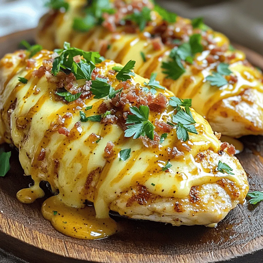 To make Alice Springs Chicken, you need a few key items. Here’s what you’ll need: - 4 boneless, skinless chicken breasts - 1 teaspoon smoked paprika - 1 teaspoon garlic powder - 1 teaspoon onion powder - Salt and pepper to taste - 1 cup shredded Monterey Jack cheese - 1 cup cooked and crumbled turkey bacon - 1/2 cup honey mustard dressing - 2 tablespoons olive oil - Fresh parsley, chopped (for garnish) These ingredients work together to create a tasty dish. The chicken is juicy and full of flavor. The cheese melts beautifully, adding creaminess to each bite. The honey mustard dressing gives a sweet and tangy kick. If you don’t have some ingredients, don’t worry! You can swap them out. Here are a few ideas: - Chicken: Use turkey breasts or thighs as a substitute. - Cheese: Try cheddar or pepper jack instead of Monterey Jack. - Bacon: Use crispy turkey jerky or plant-based bacon for a different twist. - Honey Mustard Dressing: Make your own mix of honey and mustard if needed. These changes can still give you a delicious meal. Feel free to get creative! Using quality ingredients makes a big difference. Fresh chicken tastes better and cooks more evenly. Good cheese melts well and adds rich flavor. When you use fresh herbs like parsley, your dish looks and tastes great. Remember, cooking is about joy and taste. High-quality ingredients help you create a meal everyone will love. For the complete recipe and more details, check out the Full Recipe. To make Alice Springs Chicken, start by gathering your ingredients. You need four boneless, skinless chicken breasts, spices, cheese, bacon, and a dressing. 1. Preheat your oven to 375°F (190°C). This helps cook the chicken evenly. 2. In a small bowl, mix one teaspoon each of smoked paprika, garlic powder, and onion powder. Add salt and pepper, then stir. 3. Rub this spice mix over the chicken breasts. Make sure they are coated well. 4. Heat two tablespoons of olive oil in a large oven-safe skillet over medium-high heat. 5. Add the seasoned chicken. Sear them for 5-7 minutes per side until golden brown. 6. Remove the skillet from heat. Drizzle half a cup of honey mustard dressing over the chicken. 7. Sprinkle one cup of cooked turkey bacon and one cup of shredded Monterey Jack cheese on top. 8. Put the skillet in the oven. Bake for 20-25 minutes. The chicken should reach 165°F (74°C) inside, and the cheese should be bubbly. 9. Let it rest for a few minutes before serving. Garnish with fresh parsley for a pop of color. You can cook Alice Springs Chicken in different ways. Baking gives a nice, even cook and keeps it moist. Grilling adds a smoky flavor but may dry it out if overcooked. Pan-searing first locks in flavors, then baking finishes the dish. I prefer the pan-searing method for the best taste and texture. Visual aids can help you understand each step better. Look for videos online that show the cooking process. Photos of the finished dish can inspire you to make it. Seeing the stages of cooking helps ensure you follow along correctly. Check out related recipes for more ideas on how to serve Alice Springs Chicken. Seasoning your chicken is key to great flavor. Start with a simple mix. Use smoked paprika, garlic powder, and onion powder. Add salt and pepper to taste. Rub this blend all over the chicken. Make sure to coat it evenly. This step brings out the best in your dish. Cook your chicken at 375°F (190°C) for best results. Sear the chicken for 5-7 minutes per side. Look for a golden-brown color. After that, bake it for 20-25 minutes. Check the internal temperature. It should reach 165°F (74°C). This ensures the chicken is safe to eat and juicy. When serving your Alice Springs Chicken, presentation matters. Place it on a large platter. Drizzle extra honey mustard over the top. Garnish with fresh parsley for color. Pair it with steamed veggies or a fresh salad. This adds balance and makes for a complete meal. For the full recipe, check the section above. {{image_2}} You can make Alice Springs Chicken healthier. Use chicken thighs instead of breasts. Thighs have more flavor and are juicier. Swap the honey mustard for a low-calorie dressing. You can also use low-fat cheese. This keeps the taste while cutting calories. For a keto option, skip the turkey bacon. Add more cheese instead. This keeps carbs low and flavor high. Want a vegetarian twist? Use portobello mushrooms instead of chicken. They have a meaty texture. Marinate them with the same spices. For a vegan version, skip the cheese and bacon. Use vegan cheese or avocado slices. Top with a tangy dressing made from lemon and mustard. This keeps it fresh and exciting. You can change the cheese for new flavors. Try cheddar for a sharp taste. Or use pepper jack for some heat. You can also mix cheeses for a creamy blend. For sauces, experiment with BBQ or ranch dressing. Each sauce gives a different vibe to the dish. This keeps your meals fun and interesting. Want to try the classic Alice Springs Chicken? Check out the Full Recipe for all the details! To keep your Alice Springs chicken fresh, start by letting it cool. Once cool, wrap each piece in plastic wrap or foil. Place them in an airtight container. This helps keep moisture in and prevents odors from mixing. Store it in the fridge. It will stay good for about three to four days. If you want to keep it longer, freeze the chicken. Make sure to use freezer-safe bags. You can store it for up to three months in the freezer. When it's time to eat your leftovers, reheating is key. To do this well, preheat your oven to 350°F (175°C). Place the chicken pieces on a baking sheet. Cover them with foil to keep them moist. Heat for about 15-20 minutes or until warm. You can also use a microwave. For this, place the chicken on a microwave-safe plate. Cover it with a damp paper towel. Heat in short bursts of 30 seconds. Check if it's warm enough after each burst. Alice Springs chicken makes a great meal prep option. You can chop up the chicken and use it in salads or wraps. It also works well in pasta or grain bowls. You can mix it with veggies for a quick stir-fry. If you want, add different sauces for extra flavor. This way, you have tasty lunches ready for the week. Consider portioning out the chicken with some sides in containers. This keeps meals balanced and easy to grab. For a detailed recipe, check out the Full Recipe. Alice Springs Chicken is a tasty dish made with chicken breasts. It features a blend of flavors. You coat the chicken in spices, then top it with cheese and bacon. The dish is named after a town in Australia, but it has an American twist. It’s rich, savory, and perfect for a family meal. Yes, you can grill Alice Springs Chicken! Grilling adds a wonderful smoky flavor. Start by marinating the chicken in the spice mix. Then, grill it on medium heat. Cook each side until golden and fully cooked. Add the cheese and bacon just before it finishes. This method gives you a great outdoor taste. Alice Springs Chicken can be gluten-free! The key is to use gluten-free bacon and honey mustard. Check labels on the ingredients. If you follow these steps, you can enjoy a gluten-free meal. You can pair Alice Springs Chicken with many sides. Here are some great options: - Steamed vegetables - Fresh salad - Rice or quinoa - Mashed potatoes These sides balance the rich flavors of the chicken. For the full recipe, check out the section above! You learned about the key ingredients and their quality, plus substitutions. I shared step-by-step instructions for cooking, along with tips to enhance flavor. We explored healthy variations, vegan options, and flavor twists. I also covered storage and reheating techniques for leftovers. With these insights, you can make Alice Springs Chicken a go-to dish, tailored to your taste and health needs. Enjoy your cooking journey and remember, the best meals come from fresh, quality ingredients.