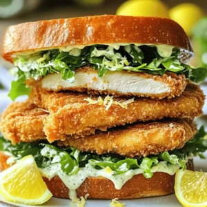 - 2 boneless, skinless chicken breasts - 1 cup buttermilk - 1 cup panko breadcrumbs - 1/2 teaspoon garlic powder - 1/2 teaspoon paprika - Salt and pepper, to taste - 4 slices ciabatta bread - 2 tablespoons olive oil - 1 cup romaine lettuce, chopped - 1/3 cup Caesar dressing - 1/4 cup grated Parmesan cheese - Lemon wedges, for serving The main ingredients create a juicy and crunchy sandwich. The chicken breasts soak in buttermilk. This step makes them tender and flavorful. Then, you coat them in a mix of panko breadcrumbs, garlic powder, and paprika. This gives the chicken a nice crunch. For the additional ingredients, ciabatta bread is perfect. It has a crisp crust and soft inside, making it great for holding fillings. Olive oil adds flavor and helps the bread toast well. The romaine lettuce adds a fresh crunch. And the Caesar dressing ties everything together with creamy goodness. Finally, the Parmesan cheese brings a rich flavor. If you want to explore a detailed recipe with step-by-step instructions, check the Full Recipe. Begin marinating the chicken in buttermilk for at least 30 minutes. This helps the chicken stay juicy and tender. You can mix in some spices to the buttermilk for extra flavor if you wish. Preheat your oven to 400°F (200°C). Line a baking sheet with parchment paper. This prevents sticking and makes cleanup easy. In a shallow bowl, mix panko breadcrumbs, garlic powder, paprika, salt, and pepper. This will be your crunchy coating. Remove the chicken from the buttermilk. Let the excess buttermilk drip off. Now coat each piece of chicken in the breadcrumb mixture. Press down gently to help the crumbs stick well. Place the breaded chicken on the prepared baking sheet. Drizzle with a little olive oil. Bake for 20 to 25 minutes. Keep an eye on it until the chicken turns golden brown. It should be cooked through and crispy. While the chicken bakes, heat a pan over medium heat. Add olive oil and toast the ciabatta bread slices until they are crispy. This adds flavor and texture to the sandwich. In a bowl, toss the chopped romaine lettuce with Caesar dressing until coated. Now it's time to build your sandwich. Place a piece of crispy chicken on each slice of toasted ciabatta. Top with the dressed lettuce and a sprinkle of grated Parmesan cheese. Close the sandwich with the other half of the ciabatta. Serve warm, and if you like, add lemon wedges on the side for a fresh twist. For the full recipe, check out the detailed instructions. To get your chicken extra crispy, use panko breadcrumbs. They create a nice crunch that makes each bite satisfying. Regular breadcrumbs can work, but panko gives a better texture. You’ll notice the difference right away, especially when you bite into that crispy coating. Marinating your chicken longer helps build flavor. I recommend at least one hour in buttermilk. If you can, let it sit overnight. The longer the chicken soaks, the juicier and tastier it will be. This step is key to making your sandwich extra special. For the dressing, you can use store-bought or make your own. Homemade Caesar dressing often tastes fresher. If you’re short on time, grab a good quality store-bought version. Look for dressings that list real ingredients. They will add great flavor to your sandwich. {{image_2}} You can add a twist to your Crispy Chicken Caesar Sandwich. Use jalapeños or spicy mayo for a heat kick. This change gives your sandwich a bold flavor. Just slice jalapeños and mix them into the dressing. If you prefer mayo, blend in hot sauce to taste. You will enjoy this spicy version if you love heat! Not everyone eats meat, and that’s okay! You can make a tasty vegetarian version. Substitute the chicken with crispy vegetables or tofu. For a crunchy bite, try battered zucchini or eggplant. If you want protein, use tofu and bake it until it’s golden. This version is just as filling and flavorful. The bread you choose can change the whole sandwich. You can experiment with different types like whole grain or sourdough. Whole grain adds a nutty flavor and extra fiber. Sourdough gives a tangy taste and a chewy texture. By mixing up the bread, you can find your perfect match for this sandwich. For the full recipe, check out the [Full Recipe]. To keep your Crispy Chicken Caesar Sandwich fresh, wrap it tightly. Use plastic wrap or foil. Store it in the fridge for up to three days. If you have extra dressing, keep it separate. This prevents the bread from getting soggy. You can freeze the cooked chicken for later use. Place the cooled chicken in an airtight container or freezer bag. Make sure to remove as much air as possible. Label the bag with the date. Use the chicken within three months for the best taste. To reheat and keep the crunch, use an oven or air fryer. Preheat the oven to 375°F (190°C). Place the chicken on a baking sheet and heat for about 10-15 minutes. If you use an air fryer, set it at 375°F (190°C) for about 5-7 minutes. This way, your chicken stays crispy and delicious. Yes, you can use frozen chicken. Just be sure to thaw it first. I recommend marinating it in buttermilk for at least 30 minutes. This helps the chicken stay juicy and tender. If you skip thawing, it might not cook evenly. Always check the chicken's internal temperature. It should reach 165°F (75°C) for safety. To keep your sandwich crispy, follow these tips: - Toast the ciabatta bread before adding any toppings. - Use panko breadcrumbs for extra crunch. - Don’t overload the sandwich with dressing. - Serve the Caesar dressing on the side for dipping. These tricks help keep the textures nice and crisp. Many side dishes work great with this sandwich. Here are a few ideas: - Sweet potato fries for a tasty crunch. - A simple Caesar salad to match the flavors. - Fresh fruit salad adds a refreshing touch. - Chips for extra crunch and snacking. These sides complement the rich flavors of the sandwich well. You now know how to make a delicious Crispy Chicken Caesar Sandwich. Start with marinating the chicken and using panko for extra crunch. Layer it with fresh romaine and Caesar dressing on toasted ciabatta. You can even explore variations like spicy or vegetarian options. Remember to store leftovers properly and reheat to keep that perfect texture. Enjoy this tasty meal anytime you crave something satisfying!