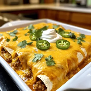 - 1 lb ground beef - 1 small onion, finely chopped - 2 cloves garlic, minced - 1 teaspoon cumin - 1 teaspoon chili powder - 1 can (15 oz) refried beans - 8 small corn tortillas - 2 cups shredded cheddar cheese - 1 can (10 oz) enchilada sauce - 1/2 cup sour cream - Fresh cilantro for garnish (optional) - Sliced jalapeños for garnish (optional) Measuring ingredients helps ensure your dish turns out great. It keeps flavors balanced and gives you the right texture. I always recommend using measuring cups and spoons for dry and wet ingredients. A kitchen scale is also useful for precise amounts, especially for meat and cheese. For gluten-free options, choose corn tortillas. They work well and taste great. For dairy-free alternatives, you can use vegan cheese and skip the sour cream. There are many tasty options that fit your needs. You can still enjoy these enchiladas! Start by gathering all your ingredients. You will need: - 1 lb ground beef - 1 small onion, finely chopped - 2 cloves garlic, minced - 1 teaspoon cumin - 1 teaspoon chili powder - 1 can (15 oz) refried beans - 8 small corn tortillas - 2 cups shredded cheddar cheese - 1 can (10 oz) enchilada sauce - 1/2 cup sour cream - Fresh cilantro for garnish (optional) - Sliced jalapeños for garnish (optional) Chop the onion and mince the garlic. Measure each ingredient carefully. This helps ensure your dish turns out just right. Prepare a large skillet on medium heat. You want it hot enough to brown the beef nicely. Add the ground beef, onion, and garlic to the skillet. Cook until the beef is browned and the onion is soft, about 5-7 minutes. Make sure to drain any excess fat after cooking. This keeps your filling from being greasy. Now, stir in the cumin and chili powder. These spices add great flavor. Mix well and cook for another minute. Remove the skillet from heat. Add the refried beans next. Mix until the beans are creamy and well combined with the beef. Take a tortilla and lay it flat. Spoon about 2-3 tablespoons of the beef mixture in the center. Sprinkle some shredded cheddar cheese on top. Roll the tortilla tightly and place it seam-side down in a greased 9x13 inch baking dish. Repeat this step with the remaining tortillas. Once all tortillas are rolled, pour the enchilada sauce over them. Make sure every tortilla is covered. This keeps them moist and flavorful while baking. Finally, sprinkle the remaining cheddar cheese on top. The cheese will melt and form a delicious crust. Now, you’re ready to bake! To get the best cheese melt, choose the right cheese. I love using sharp cheddar, but you can mix in Monterey Jack for extra creaminess. Grate your cheese fresh for the best melt. Preheat your oven to the right temperature and cover the dish with foil at first. This helps the cheese melt evenly. Timing is key for optimal texture. Bake your enchiladas covered for 20 minutes. Then, uncover and bake for another 10 minutes. This gives you that beautiful golden cheese on top. One common mistake is overfilling the tortillas. If you add too much filling, they can burst open. Stick to 2-3 tablespoons of the beef mixture for each tortilla. This keeps them neat and easy to roll. Another mistake is not covering the enchiladas with sauce. The sauce keeps them moist and adds flavor. Pour it generously over the rolled tortillas before baking. You can add extra spices or vegetables to enhance the flavor. Try adding bell peppers or corn to the beef mixture. A pinch of smoked paprika can add nice depth. For cheese combinations, mix in some pepper jack for a kick. You can also use queso blanco for a creamy texture. Don’t limit yourself; experiment with different cheeses to find your favorite blend. For the full recipe, check out the Easy Cheesy Ground Beef Enchiladas. {{image_2}} To make a vegetarian version, skip the ground beef. Use beans or vegetables instead. Black beans or pinto beans work well. Chopped bell peppers or zucchini add great flavor. You can keep the spices like cumin and chili powder for taste. This way, you enjoy the same cheesy goodness without meat. If you love heat, add jalapeños or hot sauce. Slice fresh jalapeños and sprinkle them on top. You could mix some into the meat filling too. Another great way to spice things up is with pepper jack cheese. It adds a creamy texture and a nice kick. Pair your enchiladas with tasty sides. Rice is a great option, especially when flavored with lime. A fresh salad can lighten the meal. You can also get creative with garnishes. Try adding avocado slices or a sprinkle of lime zest for extra flavor. Don't forget fresh cilantro for a pop of color! Enjoy the fun of mixing flavors! To keep your Easy Cheesy Ground Beef Enchiladas fresh, store them in the fridge. Use an airtight container. This helps prevent drying out. If you have leftover enchiladas, they can last for up to three days in the fridge. You can also freeze enchiladas for longer storage. Wrap each enchilada tightly in plastic wrap. Place them in a freezer-safe bag. This method keeps them safe for up to three months. When reheating, I recommend the oven for the best texture. Preheat the oven to 350°F (175°C). Place the enchiladas in a baking dish and cover with foil. Bake for about 20 minutes, or until heated through. If you're short on time, you can use the microwave. Place a single enchilada on a microwave-safe plate. Heat for about 1-2 minutes, checking to make sure it’s hot all the way through. In the fridge, your enchiladas will last about three days. Always check for signs of spoilage. If they smell off or look discolored, it’s best to toss them. When properly frozen, they can last for up to three months. Just remember to label your bags with the date. This way, you know when they were stored. It takes about 35 minutes to make these enchiladas. You need 15 minutes for prep and 20 minutes to cook. This quick time makes it easy for busy days. Yes, you can prepare the filling a day before. Store it in the fridge. You can also roll the enchiladas and keep them in the fridge. Just add the sauce and cheese before baking. This way, you save time when you are ready to eat. Serve the enchiladas hot from the oven. Top them with sour cream, fresh cilantro, and sliced jalapeños for extra flavor. Pair them with rice, beans, or a fresh salad for a full meal. Enjoy your delicious creation! Making easy cheesy ground beef enchiladas is simple and fun. We covered all the ingredients, including flavors and textures you can play with. Measuring ingredients ensures great results. I shared valuable tips to avoid mistakes and variations for everyone’s taste. Remember, enchiladas are a great meal for any occasion. Use these steps to create your own delicious dish. Enjoy experimenting and savoring your tasty creations!
