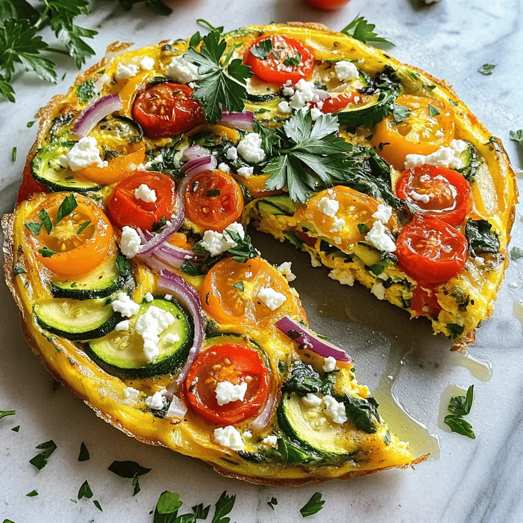 - 6 large eggs - 1 cup milk - 1 small zucchini, diced - 1 bell pepper (red or yellow), diced - 1 small red onion, chopped - 1 cup cherry tomatoes, halved - ½ cup feta cheese, crumbled - ½ cup spinach, chopped - 2 tablespoons olive oil - 1 teaspoon dried oregano - Salt and pepper to taste - Fresh parsley for garnish For a perfect Greek vegetable frittata, you need fresh and high-quality ingredients. Fresh vegetables make a big difference in flavor and texture. Look for vibrant zucchini, firm bell peppers, and juicy cherry tomatoes. These veggies add color and nutrition to your dish. Feta cheese is a key ingredient in this frittata. Choose high-quality feta for the best taste. It should be creamy and crumbly. If you can't find feta, try goat cheese or even a mild mozzarella. Each cheese will give your frittata a unique flavor. For the milk, you can use whole, low-fat, or even non-dairy alternatives like almond or oat milk. Just keep in mind that the creamier the milk, the richer the frittata will taste. Make sure to gather all the ingredients before you start cooking. This way, you’ll move smoothly through the steps. You can find the full recipe for the Greek vegetable frittata later on, which will guide you through the cooking process. - Preheat your oven to 375°F (190°C). - Grab a large skillet that can go in the oven. - In a mixing bowl, whisk together the eggs, milk, oregano, salt, and pepper. This step helps blend the flavors. Make sure to mix well for a smooth texture. Set this bowl aside for now. - Heat 2 tablespoons of olive oil in your skillet over medium heat. - Add the chopped red onion and bell pepper. Cook for 3-4 minutes. They should get soft and smell great. - Next, add the diced zucchini and halved cherry tomatoes. Cook for another 3-4 minutes. These veggies will add color and taste. - Stir in the chopped spinach. Cook until it wilts, about 1-2 minutes. Now, your vegetables are ready. They will give the frittata a fresh and vibrant taste. - Pour the egg mixture over the cooked vegetables. Gently stir to combine everything. - Sprinkle ½ cup of feta cheese on top. This will give it that rich, creamy flavor. - Cook on the stovetop for 2-3 minutes. Watch for the edges to start setting. - Carefully transfer the skillet to your preheated oven. The frittata will bake for 15-20 minutes. It should look golden and set in the middle. To check if it's done, gently shake the skillet. The center should not jiggle. If it does, give it a few more minutes. When it's ready, remove it from the oven. Let it cool for a few minutes before slicing. Enjoy your Greek Vegetable Frittata! You can find the full recipe above. To get a great frittata, you need the right pan. A non-stick skillet works best. It helps the frittata slide out easily when it's done. Avoid using a pan that is too small. If the pan is too crowded, the eggs will not cook evenly. To avoid a soggy frittata, cook the vegetables well. Make sure the moisture cooks off before adding the egg mixture. If you see extra liquid, let it cook longer. This ensures your frittata stays fluffy and firm when baked. You can add more flavor with herbs and spices. Fresh basil or dill pairs well with the Greek theme. You might also try adding a pinch of red pepper flakes for a bit of heat. If you like a richer taste, use different types of cheese. Goat cheese or mozzarella are great options to mix with feta. Each cheese adds its own unique flavor. For serving, slice the frittata into wedges. Arrange them on a colorful platter for a nice look. You can add fresh parsley on top for a pop of color. Consider pairing your frittata with a side of Greek yogurt. A drizzle of olive oil adds a nice touch too. This simple addition boosts the dish and highlights its Greek roots. For the full recipe, check out the Greek Vegetable Frittata details. {{image_2}} You can switch up the vegetables in your Greek vegetable frittata. Use what’s fresh and in season. If it’s spring, add asparagus or artichokes. In summer, try sun-dried tomatoes or bell peppers. Winter calls for hearty greens like kale. If you want more protein, consider adding sausage or bacon. They will add a savory taste. Just cook them first and then mix them with the veggies. This makes for a hearty meal. You can easily make this frittata gluten-free. It’s naturally gluten-free because it uses no flour. Just check your ingredients for hidden gluten. If you want a vegetarian or vegan version, simply skip the eggs. Use tofu instead. Blend it and season it well. You can also add nutritional yeast for a cheesy flavor without dairy. To spice things up, add some chopped hot peppers. This gives your frittata a nice kick. You can use jalapeños or even crushed red pepper flakes. For a true Mediterranean taste, mix in herbs like thyme or basil. They pair well with the feta cheese. Experiment with different combinations to find your favorite flavor profile. To keep your frittata fresh, let it cool first. Place it in an airtight container. Store it in the fridge for up to four days. You can also freeze leftovers for up to three months. To freeze, cut the frittata into slices. Wrap each slice tightly in plastic wrap. Then, place them in a freezer-safe bag. Make sure to label the bag with the date. You can reheat frittata in several ways. The oven is best for keeping its texture. Preheat the oven to 350°F (175°C). Place the frittata on a baking sheet. Heat for about 10-15 minutes. You can also use a microwave. Place a slice on a microwave-safe plate. Heat in 30-second intervals until warm. If you use the microwave, cover the frittata with a damp paper towel. This helps to keep it moist. Enjoy your Greek vegetable frittata warm. For the full recipe, check out the earlier sections! How long does a frittata last in the fridge? A frittata can last about 3 to 4 days in the fridge. To store it, place it in an airtight container. This keeps it fresh and prevents odors from other foods. Can I make a frittata ahead of time? Yes, you can make a frittata ahead of time. Just cook it fully, cool it, and store it in the fridge. This dish is great for meal prep! What’s the difference between a frittata and an omelette? A frittata is thicker and often baked. An omelette is cooked quickly and folded. Frittatas have more fillings and are easier to slice. Can you cook a frittata without an oven? Yes, you can cook a frittata on the stovetop. Use a lid to cover the pan. This traps heat and helps it cook evenly. How do I know when the frittata is properly cooked? Check if the frittata is set in the middle and not jiggly. A golden top shows it’s cooked well. A toothpick inserted should come out clean. What can I use instead of feta cheese? You can use goat cheese or ricotta for a similar taste. Cream cheese also works if you want a different texture. How do I make a dairy-free frittata? For a dairy-free version, use non-dairy milk and skip the cheese. You can add nutritional yeast for flavor. This keeps it tasty without dairy. For the full recipe, check out the detailed instructions above. In this blog post, I covered how to make a delicious frittata. We discussed the fresh ingredients you need, including eggs, veggies, and feta. I shared step-by-step instructions for preparation, cooking, and baking. You learned tips for the best flavor and texture, plus variations for dietary needs. To wrap it up, making a frittata is simple and fun. Use fresh ingredients, and feel free to experiment with flavors. Enjoy your tasty dish any time!