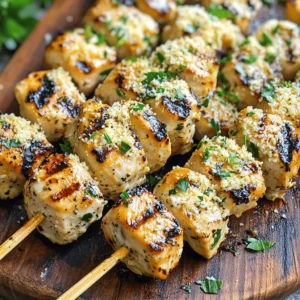 For these grilled ranch garlic Parmesan chicken skewers, start with: - 1.5 lbs chicken breast, cut into 1-inch cubes - 1/2 cup ranch dressing - 3 cloves garlic, minced - 1/2 cup grated Parmesan cheese - 1 tablespoon olive oil The chicken breast serves as a great base. It cooks fast and stays juicy. The ranch dressing brings flavor and moisture. Minced garlic adds a rich taste, while Parmesan gives a nice cheesy kick. Next, you need these essential seasonings: - 1 teaspoon paprika - 1 teaspoon garlic powder - 1 teaspoon onion powder - Salt and pepper to taste - Fresh parsley for garnish Paprika adds a bit of warmth and color. Garlic powder and onion powder boost the flavor. Don’t forget salt and pepper; they make everything better. Fresh parsley adds brightness when you serve the skewers. You can use bamboo or metal skewers. If you choose bamboo, soak them in water for 30 minutes. This step keeps them from burning on the grill. When you are ready, thread the marinated chicken cubes onto the skewers. Leave a little space between each piece. This helps them cook evenly. For the full recipe, check the instructions to ensure you get every detail right. Start by getting a large bowl. Add the ranch dressing, minced garlic, and grated Parmesan cheese. Pour in the olive oil. Then, add paprika, garlic powder, onion powder, salt, and pepper. Mix it all well. This marinade makes the chicken juicy and full of flavor. Next, cut the chicken breast into 1-inch cubes. Place the chicken in the bowl with the marinade. Make sure each piece is coated. Cover the bowl with plastic wrap. Let it sit in the fridge for at least 30 minutes. For more flavor, you can marinate it for up to 2 hours. After marinating, take the chicken out of the fridge. If you use bamboo skewers, soak them in water for about 30 minutes. This keeps them from burning on the grill. Now, take the marinated chicken pieces. Thread them onto the skewers. Leave a little space between each piece. This helps them cook evenly. Preheat your grill to medium-high heat. Once hot, place the skewers on the grill. Cook them for about 10 to 12 minutes. Turn the skewers often. This gives them nice grill marks. Check the chicken's internal temperature. It should reach 165°F (75°C). When done, take the skewers off the grill. Let them rest for a few minutes. This makes them juicier. Finally, garnish your skewers with freshly chopped parsley. This adds a pop of color and flavor. For the complete recipe, check the Full Recipe. To get those nice grill marks, heat your grill well. I suggest a medium-high heat. This helps the chicken sear quickly. When you place the skewers on the grill, don’t move them right away. Let them cook for 4-5 minutes before flipping. This gives them time to form those tasty marks. Marinating is key for tasty chicken. I recommend a minimum of 30 minutes in the fridge. For a richer taste, let it sit for up to 2 hours. The ranch dressing and garlic blend well during this time. They soak into the chicken and infuse it with flavor. Don’t forget to mix the marinade well before adding the chicken. To keep chicken juicy, don’t overcook it. Use a meat thermometer to check the temperature. It should reach 165°F (75°C). Also, let the skewers rest after grilling. This allows the juices to settle back into the meat. If you follow these tips, you’ll have tender, juicy chicken. For the full recipe, check out the detailed instructions above. {{image_2}} You can switch up the flavor of your chicken skewers. Try using different dressings. A honey mustard or BBQ sauce can add a sweet touch. You may also use Greek yogurt mixed with herbs. This gives a nice tang and keeps the chicken moist. Experiment with spices too. Adding cumin or chili powder can make it spicy. Adding vegetables to your skewers makes them colorful and tasty. Bell peppers, cherry tomatoes, and zucchini work well. Cut them into pieces that match your chicken size. This way, they cook evenly together. You can marinate the veggies with the chicken. They soak up the same great flavors. These skewers pair well with many sides. Serve them with a fresh salad or rice. You can also add a side of grilled corn. A dipping sauce of extra ranch or tzatziki adds more flavor. For drinks, a cold lemonade or iced tea works nicely. For complete details on making these skewers, check out the Full Recipe. After enjoying your grilled ranch garlic Parmesan chicken skewers, store leftovers in an airtight container. This keeps them fresh. Place the skewers in the fridge within two hours of cooking. They will stay good for about three to four days. Make sure to label the container with the date. This helps you track how long they have been stored. If you want to save some skewers for later, you can freeze them. Let the cooked skewers cool completely before freezing. Wrap them tightly in plastic wrap or foil. Then, place them in a freezer-safe bag. They can last up to three months in the freezer. When you’re ready to eat, just thaw them overnight in the fridge. To reheat your chicken skewers, you can use the oven or a microwave. For the oven, preheat it to 350°F (175°C). Place the skewers on a baking sheet and cover them with foil. Heat for about 10-15 minutes or until warm. If using a microwave, place the skewers on a microwave-safe plate. Heat in 30-second intervals until warm. Avoid overcooking, as this can dry out the chicken. Enjoy your delicious meal again! For the full recipe, visit the earlier section. You should marinate the chicken for at least 30 minutes. This time helps the chicken soak up the ranch flavor. For a richer taste, let it sit for up to 2 hours. Just remember, longer marination boosts the flavor even more. Yes, you can! Chicken is great, but you can also use pork, beef, or shrimp. Each meat adds its own flavor. Just adjust the cooking time based on what you choose. For beef, cook a little longer; for shrimp, cook less. The best way is to check the internal temperature. Use a meat thermometer to see if it hits 165°F (75°C). You can also look for clear juices when you cut into the chicken. If the juices run clear, it’s ready to eat! Enjoy your delicious grilled ranch garlic Parmesan chicken skewers. For the full recipe, check our earlier section. In this post, we covered how to make delicious chicken skewers, from choosing ingredients to grilling. We looked at marinades, seasonings, and tips for flavor and grill marks. You can also mix it up with veggies and different marinades. After cooking, store your leftovers correctly for later. Remember, the key to great skewers is fresh ingredients and smart cooking techniques. Enjoy your tasty creations and impress your friends at the next cookout. Cooking should be fun, so experiment and find your favorite ways!