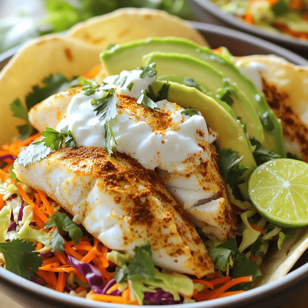 - 1 pound white fish fillets (cod or tilapia) - 2 cups green and red cabbage, finely shredded - 1/2 cup Greek yogurt and lime juice mixture For the main dish, we need fresh fish. I love using cod or tilapia for this recipe. They cook well and have a mild taste. The slaw adds a crunchy bite. I mix green and red cabbage to make it colorful and nutritious. The Greek yogurt and lime juice mixture brings a zesty creaminess that ties it all together. - Olive oil, cumin, chili powder, salt, and pepper - Fresh cilantro, grated carrot, avocado, and lime wedges Seasonings are key to great flavor. I use olive oil to help the spices stick to the fish. Cumin and chili powder add warmth and depth. Don't forget salt and pepper for balance. For toppings, I like fresh cilantro for a burst of flavor. Grated carrot adds sweetness and a bit of crunch. Sliced avocado gives a creamy texture. A lime wedge is perfect for an extra zing. - 4 corn tortillas for serving Tortillas are the base of the bowl. I prefer corn tortillas for their flavor and texture. Toast them lightly to enhance their taste and make them crispy. They serve as a great vehicle for all the delicious ingredients in this dish. For the full recipe, check out the detailed steps that will guide you through making these Fish Taco Slaw Bowls. To start, I pat the fish fillets dry. This helps the seasonings stick better. Then, I drizzle olive oil over them. Next, I sprinkle cumin, chili powder, salt, and pepper. Let the fish marinate for about 15 minutes. This adds great flavor and ensures a tasty bite. When it’s time to cook, I preheat a non-stick skillet over medium heat. I place the fish fillets in the skillet. I cook them for about 3-4 minutes on each side. The fish is done when it turns opaque and flakes easily with a fork. After cooking, I remove the fish and break it into bite-sized pieces. For the slaw, I grab a large bowl. I toss together the finely shredded green and red cabbage, grated carrot, and chopped cilantro. This mix adds crunch and color. Then, I take a small bowl and mix Greek yogurt with lime juice. This dressing brings all the flavors together. I pour it over the cabbage mixture and toss until everything is well combined. Now comes the fun part—assembling the bowls! I start with a base of the slaw mixture in individual serving bowls. Then, I layer on the pieces of cooked fish. I add a few slices of avocado on top. For the tortillas, I lightly toast them in a dry skillet for about 1 minute on each side. This makes them warm and slightly crispy. Finally, I serve the bowls with lime wedges on the side. A squeeze of lime adds brightness. You can also add more cilantro for an extra pop of flavor. Don’t forget to check the Full Recipe for more details! To ensure your fish is cooked to perfection, start with high-quality fillets. I like using cod or tilapia. These fish cook quickly and stay moist. Season them well with olive oil, cumin, chili powder, salt, and pepper. Let them sit for about 15 minutes to soak up all those flavors. When cooking, preheat your skillet to medium heat. Cook each side for 3-4 minutes. Look for the fish to turn opaque and flake easily with a fork. This means it's ready. Do you want a spicier version? You can add chopped jalapeños to the slaw or sprinkle some cayenne pepper on the fish. This will give you that kick you crave. Meal prepping makes cooking easier. You can prepare the slaw and fish separately. This way, they stay fresh longer. Make your slaw the day before. Store it in an airtight container in the fridge. For the fish, cook it just before serving. This keeps it tender and flavorful. If you have leftover fish or slaw, store them in separate containers. This keeps each ingredient fresh. Avoid mixing too early to prevent sogginess. When serving, aim for the right temperature. Enjoy your fish taco slaw bowls warm. The warmth of the fish balances the coolness of the slaw. For a great presentation, layer the slaw at the bottom of the bowl. Then, add the fish and top with avocado slices. Pair your bowls with sides like tortilla chips or a light salad. A refreshing drink like lime-infused water or a light beer goes well too. Enjoy your meal! For more details, check the Full Recipe. {{image_2}} You can switch out the fish for other proteins. Shrimp is a great choice. It cooks fast and has a nice flavor. Chicken works well too. Just grill or sauté it with the same spices. Tofu is a fun option for a vegetarian twist. Press it to remove moisture, then season and cook. Each option brings its own taste to the bowl. If you're vegan, you can swap the Greek yogurt with a plant-based yogurt. For the fish, try using jackfruit or a fish alternative. Both of these options work well in the slaw. For the tortillas, look for gluten-free versions made from corn or rice. These changes keep the meal tasty and safe for different diets. To make your bowls pop, add some sweet fruits. Diced mango or pineapple adds a fresh twist. You can also mix in different spices. Try smoked paprika for a warm flavor. Fresh herbs like mint or dill can brighten the dish. These small changes can elevate your Fish Taco Slaw Bowls to a new level. For the full recipe, check out the Fish Taco Slaw Bowls. To keep your fish taco slaw bowls fresh, place leftovers in an airtight container. Store the fish and slaw separately. This helps prevent the slaw from getting soggy. Use the fish within two days for the best taste. You can keep slaw for up to three days. Always let the food cool before sealing it in a container. When it's time to enjoy your leftovers, reheat the fish in a skillet over medium heat. This keeps the fish moist. Avoid the microwave if you want to keep the fish crispy. For the slaw, it’s best served cold, so skip reheating it. If you have extra tortillas, toast them lightly in a skillet. This will help prevent sogginess. Your fish taco slaw bowls will last in the fridge for about two days. If you see any changes in color or smell, it’s time to toss it. Look for signs of spoilage, like slimy fish or wilted cabbage. Always trust your senses. Enjoy the vibrant flavors while they are fresh! You can find the full recipe for these delicious bowls in the earlier sections. For taco bowls, I recommend using white fish like cod or tilapia. These fish have a mild flavor and cook quickly. Their flaky texture works well in tacos. You can also try mahi-mahi or halibut for a richer taste. If you like a stronger flavor, consider using salmon. Each fish type can bring a unique twist to your bowls. Yes, you can make Fish Taco Slaw Bowls ahead of time. Prepare the slaw and fish separately. Store the slaw in the fridge for up to two days. This keeps it fresh and crunchy. Cook the fish just before serving to keep it moist. Warm tortillas and assemble your bowls when you're ready to eat. Absolutely! You can make a vegetarian version by using grilled portobello mushrooms or tofu instead of fish. Both options absorb flavors well and provide a hearty texture. For the slaw, keep the cabbage, carrots, and dressing. You might also add black beans for protein. This way, you still enjoy the fresh and tasty flavors. Many sides pair well with Fish Taco Slaw Bowls. Consider serving black beans or Mexican rice for a filling touch. Fresh guacamole or pico de gallo adds extra flavor and freshness. You can also offer a simple corn salad or grilled corn on the cob. Lime wedges are great for a zesty kick, too. For dessert, try fresh fruit like mango or pineapple to keep it light. For the full recipe, check out the details above. Fish Taco Slaw Bowls combine fresh flavors and textures for a meal everyone can enjoy. We explored key ingredients, like fish fillets, crunchy cabbage, and zesty toppings. You learned how to prepare, assemble, and even store these bowls for later. Remember, you can swap proteins and adjust flavors to fit your taste. Enjoy cooking and experimenting with these recipes. Each bite offers freshness and satisfaction, making it a perfect choice for any occasion. Happy cooking!