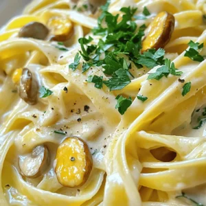 For this creamy Parmesan spinach mushroom pasta, you need a few key items. Here’s what to gather: - 8 oz fettuccine or spaghetti - 2 tablespoons olive oil - 1 small onion, finely diced - 2 cloves garlic, minced - 8 oz mushrooms, sliced (cremini or button) - 4 cups fresh spinach These ingredients create a base full of flavor and texture. The pasta is the heart of the dish. The olive oil, onion, garlic, mushrooms, and spinach bring depth to each bite. Next, let’s talk about the creamy goodness: - 1 cup heavy cream - 1 cup grated Parmesan cheese Heavy cream offers richness, while the Parmesan adds a salty, nutty flavor. Together, they create a luscious sauce that clings to the pasta. Don’t forget to season and add a pop of color: - Salt and pepper to taste - 1 teaspoon Italian seasoning - Fresh parsley, chopped, for garnish These seasonings elevate the dish. The salt and pepper enhance flavors, while Italian seasoning adds warmth. Fresh parsley brings brightness and a lovely finish. For the complete recipe, check out the Full Recipe section. 1. Bringing water to a boil: Start by filling a large pot with water. Make sure to add a good amount of salt. This salt helps flavor the pasta. Place the pot on high heat and wait for it to boil. 2. Cooking pasta to al dente: Once boiling, add your fettuccine or spaghetti. Cook it according to the package instructions. You want it to be al dente, which means it should be firm but cooked through. When done, reserve 1/2 cup of the pasta water, then drain the pasta and set it aside. 1. Heating olive oil: Grab a large skillet and place it on medium heat. Pour in the olive oil and let it warm up. 2. Cooking onion, garlic, and mushrooms: Add the diced onion to the skillet. Sauté it for about 3 to 4 minutes until it softens. Then, stir in the minced garlic and sliced mushrooms. Cook these for around 5 to 7 minutes until the mushrooms turn golden brown. 1. Adding spinach and heavy cream: Mix in the fresh spinach and let it wilt down. This should take about 2 to 3 minutes. Then, lower the heat and pour in the heavy cream, stirring to combine everything. 2. Incorporating Parmesan cheese: Gradually add the grated Parmesan cheese while stirring continuously. Keep stirring until the cheese melts and the sauce becomes smooth. 1. Tossing pasta with sauce: Now, add the cooked pasta to the skillet. Gently toss it with the creamy sauce, making sure every piece of pasta is coated. 2. Adjusting consistency with pasta water: If the sauce is too thick, add a little of the reserved pasta water. Do this slowly until you reach the desired consistency. 3. Final seasoning and presentation: Finally, season the dish with salt, pepper, and Italian seasoning to taste. Give it one last stir. Serve the pasta in bowls and sprinkle with chopped fresh parsley for a pop of color. For the complete process, refer to the Full Recipe. Enjoy your creamy, delicious dish! To get the best texture, cook pasta until al dente. This means it should be firm yet tender. I recommend checking the package for cooking times. For fettuccine or spaghetti, it usually takes about 8 to 10 minutes. Remember to taste it a minute before the time is up. To avoid sticky pasta, make sure to stir while it cooks. This keeps the noodles from clumping together. Also, rinse cooked pasta in cool water briefly if you won't add it to the sauce right away. For a creamy sauce, balance the cream-to-cheese ratio. I use one cup of cream and one cup of Parmesan. This mix gives the sauce a rich flavor. If you prefer thicker sauce, add more cheese. If you want it lighter, use less cream. Taste as you go to find your sweet spot. You can adjust flavors to your liking. Some might like more garlic or a touch of lemon juice. Experimenting with spices adds a fun twist. When storing leftovers, let the pasta cool completely first. Place it in an airtight container. This helps keep it fresh for about three days in the fridge. For reheating, the best method is to use a skillet. Add a splash of water or cream to keep it moist. Heat over low heat, stirring often. This way, your creamy pasta stays delicious and creamy. For more tips, refer to the Full Recipe. {{image_2}} You can easily make this dish vegan. Use plant-based cream instead of heavy cream. For cheese, try cashew cheese or nutritional yeast. You still get that creamy texture and rich flavor. This makes it a great option for those avoiding animal products. Want to make this dish heartier? Add some protein! You can use cooked chicken, shrimp, or even tofu. Just cook the protein separately and mix it in during the last step. This adds flavor and makes the meal more filling. To elevate your pasta, try adding extra herbs and spices. Fresh basil, oregano, or thyme can bring new life to the dish. A pinch of red pepper flakes adds a nice kick. You can always experiment with your favorite flavors. The goal is to make the dish uniquely yours. For more guidance, refer to the Full Recipe. To keep your leftover creamy Parmesan spinach mushroom pasta fresh, refrigerate it. Place the pasta in an airtight container. Make sure it cools down first. It will stay good for about 3 to 5 days in the fridge. When you are ready to eat, check for any signs of spoilage. If it looks or smells off, throw it away. For longer storage, you can freeze the pasta. First, let it cool completely. Then, transfer it to a freezer-safe container. You can also use freezer bags for easier storage. Try to remove as much air as possible. This way, it will stay good for about 2 to 3 months. When you want to enjoy it again, just thaw it overnight in the fridge. Reheating creamy pasta can be tricky. The best method is to use the stove. Place the pasta in a pan over low heat. Add a splash of milk or cream to keep it creamy. Stir it often to avoid sticking. You can also use a microwave. Just cover it with a damp paper towel and heat in short bursts. Stir in between to heat evenly. Enjoy your meal with the same delicious flavors as before. You can use several options to replace heavy cream. Whole milk is one choice. It adds some creaminess but is lighter. You can also blend silken tofu for a vegan twist. Another idea is to mix equal parts of milk and Greek yogurt. This adds richness and protein. To achieve a creamy texture, heat your substitute gently. Stir it in after cooking your vegetables. This way, you keep the flavors bright and fresh. Yes, you can prep this dish ahead of time. Cook the pasta and store it separately. Keep the sauce in the fridge for up to three days. When you are ready to eat, heat the sauce on low. Add the pasta and stir until warm. For best results, do not freeze the sauce. Freezing may change the texture. Fettuccine or spaghetti works well for this creamy dish. Both types hold sauce nicely. If you prefer gluten-free pasta, use a blend made from brown rice or chickpeas. These options give a great taste and texture. You can also try whole-grain pasta for added fiber. It’s a healthy choice that pairs well with the sauce. For the complete recipe of Creamy Parmesan Spinach Mushroom Pasta, check out the [Full Recipe]. This blog post showed you how to make a delicious creamy Parmesan spinach mushroom pasta. You learned about key ingredients like pasta, cream, and spices. You got step-by-step cooking instructions and useful tips for perfect texture and flavors. Plus, I shared ways to store leftovers and variations, like adding protein or making it vegan. With the right ingredients and simple steps, you can create a tasty meal at home. Enjoy experimenting with this recipe and make it your own!