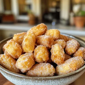 To make fluffy air fryer churro bites, you need: - 1 cup all-purpose flour - 1/4 cup sugar - 1 teaspoon baking powder - 1/4 teaspoon salt - 1/2 cup water - 2 tablespoons unsalted butter, melted - 1 teaspoon vanilla extract - 1/2 cup granulated sugar (for coating) - 1 teaspoon ground cinnamon These ingredients work together to give churro bites their tasty and fluffy texture. You can change some ingredients if needed. Here are a few ideas: - Use whole wheat flour instead of all-purpose flour for a healthier option. - Swap unsalted butter for coconut oil to make it dairy-free. - Replace granulated sugar with maple syrup for a natural sweetener. - For extra flavor, try adding orange zest or nutmeg to the dough. These swaps can create different tastes that you may enjoy. When choosing your ingredients, keep these tips in mind: - Pick fresh all-purpose flour for the best texture. - Look for pure vanilla extract, as it gives a richer flavor than imitation. - Use high-quality butter for a delicious taste in your churro bites. - Make sure your baking powder is fresh to ensure the dough rises well. High-quality ingredients can make your churro bites taste amazing. For the full recipe, check out the details above. 1. Start by whisking the flour, sugar, baking powder, and salt in a large bowl. This helps mix dry ingredients evenly. 2. In another bowl, mix the water, melted butter, and vanilla extract. Pour this mixture into the dry mix. 3. Stir until you form a soft dough. It should not stick to your hands. 4. Place the dough in a piping bag with a star nozzle. This gives churros their fun shape. 1. Preheat your air fryer to 375°F (190°C). This takes about 5 minutes. 2. Line the air fryer basket with parchment paper. This makes clean-up easy. 3. Squeeze small pieces of dough, about 1 inch long, onto the parchment. Make sure they don't touch. 4. Air fry the churro bites for 8-10 minutes. Flip them halfway for even cooking. - Ensure your dough is soft but not sticky. This is key for fluffy bites. - Don't overcrowd the basket. Each piece needs space to cook well. - Toss the churros in cinnamon sugar right after frying. This gives them a sweet finish. You can find the full recipe above. Enjoy making these delicious treats! Making churro bites can be fun, but some mistakes can happen. Here are a few to watch for: - Dough consistency: Make sure the dough is soft, not sticky. If it’s too dry, add a little more water. - Piping technique: Don’t squeeze the dough too thick. Aim for about one inch in length. - Overcrowding the basket: Leave space between the churro bites. This helps them cook evenly. To get that perfect fluffy texture, follow these tips: - Use fresh baking powder: Check the date on your baking powder. Old baking powder can make your churro bites dense. - Don’t overmix: Mix just until combined. Overmixing can lead to tough churros. - Let the dough rest: Allow the dough to sit for a few minutes. This helps the gluten relax and creates a lighter bite. Churro bites taste great on their own, but you can add fun flavors! Here are some tasty ideas: - Chocolate sauce: Melt some chocolate for a rich dip. - Caramel sauce: Drizzle warm caramel for a sweet treat. - Whipped cream: Serve with a dollop of whipped cream for extra fluffiness. - Fruit jams: Try strawberry or raspberry jam for a fruity twist. For the full recipe, check the earlier section. Enjoy your churro bites! {{image_2}} You can change the flavor of your churro bites easily. For a chocolate twist, add cocoa powder to the dough. About 2 tablespoons will give a nice taste. If you love fall spices, try pumpkin spice. Just mix in 1 teaspoon of pumpkin spice with the dry ingredients. You can also add a bit of orange zest for a fresh, fruity flavor. While the air fryer makes churro bites fluffy, you can also fry them. Heat oil in a deep pan to 350°F (175°C). Pipe the dough into the hot oil, frying until golden brown. This method gives a crispier outer layer. You can also bake them in an oven at 375°F (190°C). Place them on a lined baking sheet and bake for 12-15 minutes. Churro bites are great for many events. They work well at parties or family game nights. You can serve them with chocolate sauce or caramel for dipping. For a festive touch, dust them with powdered sugar during holidays. If you're hosting a movie night, pair them with a scoop of ice cream. Enjoy these bites warm for the best taste. Check out the Full Recipe for more ideas! To keep your churro bites fresh, store them in an airtight container. Make sure they cool down first. Place parchment paper between layers to avoid sticking. This method helps them stay soft for up to two days. When you want to enjoy your churro bites again, reheat them in the air fryer. Set it to 350°F (175°C) and heat for about 3-4 minutes. This will make them warm and slightly crispy again, just like fresh. To freeze churro bites, wait for them to cool completely. Then, place them in a single layer on a baking sheet. Freeze for about an hour. Once frozen, transfer them to a freezer bag. They can last up to three months. When ready to eat, just reheat them directly from the freezer using the air fryer. To make churro bites in a traditional oven, first, prepare the dough just like in the air fryer recipe. Preheat your oven to 400°F (200°C). Line a baking sheet with parchment paper. Pipe the dough into small bites on the sheet, leaving space in between. Bake for 12-15 minutes, or until golden brown. Toss the baked churro bites in the cinnamon sugar mix right after they come out of the oven. The taste will be similar, but the texture may differ slightly. Yes, you can use gluten-free flour in this recipe. Just choose a 1:1 gluten-free flour blend. Make sure it contains xanthan gum, as that helps with texture. The churro bites will still be fluffy and tasty. Follow the same steps as in the original recipe for the best results. The secret to crispy churro bites lies in the air frying process. The hot air circulates around the dough, making it golden and crunchy. Flipping the bites halfway through cooking helps them crisp up evenly. Tossing them in cinnamon sugar right after they cook also adds to the crunch. The combination of heat and sugar creates a delightful texture that makes these churro bites irresistible. For more details on how to make them, check the Full Recipe. This article covered all you need to know about churro bites. We discussed the right ingredients, cooking steps, and tips for a perfect treat. You learned how to avoid common mistakes and explore fun flavor variations. Remember to store any leftovers properly for later enjoyment. Churro bites can brighten any occasion, and now you have the skills to make them great. Enjoy creating delicious churro bites that everyone will love!