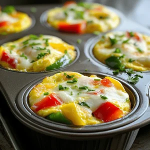 To make tasty mini breakfast omelets, you need simple, fresh ingredients. Here’s what you’ll need: - 6 large eggs - 1/4 cup milk - 1/2 cup bell peppers, finely chopped (mix of red, green, and yellow) - 1/4 cup red onion, finely chopped - 1/2 cup spinach, chopped - 1/2 cup shredded cheese (cheddar or mozzarella) - 1/4 cup cooked and crumbled turkey sausage or veggie sausage - Salt and pepper to taste - Fresh herbs (like chives or parsley), for garnish These ingredients offer flavor and nutrition. Eggs provide protein, while veggies add vitamins and minerals. Cheese gives a creamy texture, while sausage adds heartiness. You can easily swap out some ingredients in this recipe. Here are a few ideas: - Eggs: Use egg whites or a plant-based egg substitute for a lighter version. - Milk: Swap cow's milk for almond or oat milk to make it dairy-free. - Veggies: Try mushrooms, zucchini, or kale for a different taste. - Cheese: Use feta or goat cheese for a tangy flavor. - Sausage: Replace turkey sausage with ham or leave it out for a veggie option. These simple swaps let you customize your mini breakfast omelets to suit your taste or dietary needs. Each mini breakfast omelet is packed with nutrition. Here’s a quick look at what you get: - Calories: About 80 per omelet - Protein: Approximately 6 grams - Carbs: Roughly 2 grams - Fat: About 5 grams - Fiber: Less than 1 gram These omelets are low in carbs and high in protein. They make a great breakfast for busy mornings. Plus, they are easy to prepare and can be made in advance. Check out the Full Recipe to get started! Start by preheating your oven to 350°F (175°C). This step is vital for cooking your mini omelets evenly. While the oven warms up, grab a muffin tin. Grease it with non-stick spray or butter. This will help the omelets slide out easily after baking. Make sure each cup is well-coated to avoid sticking. In a large bowl, crack 6 large eggs. Add 1/4 cup of milk. Whisk these together until smooth. Next, season with salt and pepper to taste. This little step adds a big flavor boost. Now, stir in 1/2 cup of finely chopped bell peppers. You can mix red, green, and yellow for color. Add 1/4 cup of finely chopped red onion and 1/2 cup of chopped spinach. These veggies not only add taste but also nutrition. Then, toss in 1/2 cup of shredded cheese and 1/4 cup of cooked, crumbled turkey sausage or veggie sausage. Mix everything well until it's evenly combined. Carefully pour the egg mixture into each muffin cup. Fill them about 3/4 of the way full to allow space for rising. Place the muffin tin in your preheated oven. Bake for about 18 to 20 minutes. They should puff up and turn a lovely golden color. To check if they are done, insert a toothpick in the center. If it comes out clean, they’re ready! Once baked, remove them from the oven and let them cool slightly. Use a butter knife to loosen the edges. Gently lift the mini omelets from the tin. Serve them warm, garnished with fresh herbs for that extra touch of flavor. Enjoy making these mini breakfast omelets packed with flavor and nutrition! For the complete recipe, refer to the Full Recipe section. To make your mini breakfast omelets fluffy, focus on whisking. Whisk the eggs and milk well. This adds air, making them rise. Use fresh eggs for the best texture. Cooking at the right temperature is key. Bake at 350°F (175°C) for a steady cook. Avoid opening the oven too soon; this can cause them to deflate. One common mistake is overfilling the muffin cups. Fill them only three-quarters full. This allows room for the omelets to puff up. Another mistake is not greasing the tin well. Use non-stick spray or butter to prevent sticking. If they stick, they may break when you try to lift them out. To save time, prep your ingredients ahead. Chop your veggies and cook your sausage the night before. Store them in the fridge. You can also double the recipe. Bake a batch and store leftovers for later. Mini breakfast omelets are great for quick meals. For the full recipe, check out the detailed instructions above. {{image_2}} You can mix it up with many tasty fillings. Here are some ideas: - Meats: Add cooked bacon, ham, or chicken for a protein boost. - Veggies: Try zucchini, mushrooms, or tomatoes for extra flavor. - Cheese: Swap in feta, goat cheese, or pepper jack for a new kick. Feel free to get creative! Each filling adds a unique taste. You can easily make these omelets vegetarian or vegan. For vegetarian: - Use plant-based sausage instead of turkey sausage. - Add more veggies like kale or broccoli. For vegan omelets: - Substitute eggs with a mix of chickpea flour and water. - Use tofu for creaminess. Blend it with turmeric for color. Both options taste great and are full of nutrients. Adding spices can elevate your mini breakfast omelets. Here are some suggestions: - Salt and pepper: Basic but essential for flavor. - Paprika: Adds warmth and a slight smokiness. - Garlic powder: Offers a savory depth. - Fresh herbs: Chives, parsley, or cilantro brighten the dish. You can also drizzle a little hot sauce for a spicy kick. Each spice enhances the flavor, making your omelets even more delicious! To keep your mini breakfast omelets fresh, let them cool first. Then, place them in an airtight container. You can store them in the fridge for up to three days. If you want to keep them longer, freezing is a great option. When you're ready to enjoy your mini omelets again, use the microwave. Place one or two omelets on a microwave-safe plate. Heat them for about 30-60 seconds. Check to see if they are warm enough. If not, heat in 15-second bursts until hot. You can also reheat them in an oven at 350°F (175°C) for 10 minutes. This way, they stay nice and fluffy. To freeze your mini breakfast omelets, wrap each one in plastic wrap or aluminum foil. Place wrapped omelets in a freezer bag. Label the bag with the date. They will last up to two months in the freezer. When you're ready to eat them, thaw them overnight in the fridge. Then, reheat as mentioned above. This method keeps them tasty and full of flavor. For the full recipe, check out the section earlier in the article! You can add many tasty ingredients to your mini omelets. Here are some ideas: - Cooked bacon or ham - Diced tomatoes - Mushrooms - Zucchini - Broccoli - Feta cheese Feel free to mix and match based on your taste. These ingredients add flavor and nutrition to your dish. To prevent sticking, grease your muffin tin well. You can use non-stick spray or butter. Make sure to cover each cup evenly. This will help your mini omelets slide out easily after baking. Yes, you can prepare mini breakfast omelets ahead. Bake them, let them cool, then store them in the fridge. They can last up to three days. Just remember to keep them in an airtight container. To reheat, place your mini omelets in the microwave. Heat them for about 30 seconds to 1 minute. Check if they are warm enough before serving. You can also reheat them in the oven at 350°F for 10 minutes. For the complete recipe, check out Mini Breakfast Omelets. Mini breakfast omelets are simple to make and full of flavor. You learned key ingredients, cooking tips, and variations. We covered how to achieve fluffy omelets and save time. I also shared storage advice for leftovers. In conclusion, you can enjoy delicious mini omelets any time. With practice, you'll create great meals that everyone loves. Explore different fillings and make them your own!