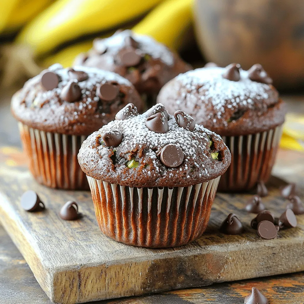 - 1 cup grated zucchini - ½ cup unsweetened cocoa powder - ½ cup granulated sugar - ½ cup brown sugar - 2 large eggs - ⅓ cup vegetable oil Grated zucchini makes these muffins moist and adds a veggie boost. Cocoa powder gives a rich chocolate flavor. The mix of granulated and brown sugar keeps the sweetness just right. - ½ cup semi-sweet chocolate chips - ¼ cup chopped walnuts Adding chocolate chips makes these muffins extra chocolaty. Nuts add a nice crunch and flavor contrast. You can mix and match as you like! - Use gluten-free flour for a gluten-free option. - Swap granulated sugar for honey or maple syrup for a natural sweetener. These substitutions help tailor the recipe to your needs. Gluten-free options still keep the muffins tasty. Natural sweeteners can add a different flavor while being healthier. For the complete recipe, check [Full Recipe]. Prepping the Oven and Muffin Tin Start by preheating your oven to 350°F (175°C). This ensures your muffins bake evenly. While the oven heats, prepare your muffin tin. You can use paper liners or lightly grease the cups. This helps the muffins come out easily once they bake. Mixing Dry Ingredients In a large bowl, whisk together the following dry ingredients: - 1 cup all-purpose flour - ½ cup unsweetened cocoa powder - ½ teaspoon baking soda - ½ teaspoon baking powder - ¼ teaspoon salt - ½ teaspoon cinnamon Mix these well to combine. This step is crucial for even flavor and texture. Preparing Wet Mixture In another bowl, mix together: - ½ cup granulated sugar - ½ cup brown sugar, packed - 2 large eggs - ⅓ cup vegetable oil - 1 teaspoon vanilla extract Stir these until smooth and creamy. This mixture adds moisture and sweetness to your muffins. Incorporating Zucchini Now, add 1 cup of grated zucchini to your wet mixture. Gently fold it in. The zucchini adds moisture and a nice texture without making the muffins taste like vegetables. Folding in Chocolate Chips Next, gradually add your dry mix to the wet mixture. Stir until just combined. Do not overmix; this keeps your muffins soft. Fold in ½ cup of semi-sweet chocolate chips and optional ¼ cup of chopped walnuts. This step adds extra flavor and crunch. Filling the Muffin Tin Scoop the batter into your prepared muffin tin. Fill each cup about ¾ full. This allows room for the muffins to rise. Bake for 20-25 minutes. Test for doneness by inserting a toothpick in the center. It should come out clean. Remember, these muffins are not just tasty; they are also easy to make! Follow the Full Recipe for a quick reference. Avoiding Overmixing Mixing too much can make muffins tough. When you add the dry ingredients to the wet mix, stir gently. Just combine the ingredients until you see no dry flour. This keeps your muffins soft and light. Testing for Doneness To check if your muffins are done, use a toothpick. Insert it into the center of a muffin. If it comes out clean or with a few crumbs, your muffins are ready. If it comes out wet, bake them a few more minutes. Keeping Muffins Fresh Let the muffins cool completely on a wire rack. Once cool, store them in an airtight container. They will stay fresh for about three days at room temperature. If you want them to last longer, keep them in the fridge. Freezing Options For longer storage, freeze your muffins. Wrap each muffin in plastic wrap or foil. Place them in a freezer bag. They can last up to three months in the freezer. When you want one, just thaw it at room temperature or warm it in the oven. Best Pairings These muffins go well with a glass of milk or a cup of coffee. You can also serve them with a dollop of yogurt on top. This adds creaminess and balances the sweetness. Presentation Ideas Make your muffins look special. Dust them with powdered sugar before serving. You can also drizzle melted chocolate on top for a rich treat. Arrange them on a pretty plate to impress your guests. {{image_2}} You can easily change the taste of your chocolate zucchini muffins. Adding spices can give them a unique twist. Try mixing in a pinch of nutmeg or cardamom for warmth. Cinnamon is a classic choice that pairs well with chocolate and zucchini. You can also use different types of chocolate. Semi-sweet chocolate chips work great, but dark chocolate adds a rich flavor. For a sweeter touch, try milk chocolate chips. You can even mix in white chocolate for a fun contrast. If you follow a vegan diet, you can make these muffins with simple swaps. Replace the eggs with flax eggs. To make a flax egg, mix one tablespoon of ground flaxseed with three tablespoons of water. Let it sit for a few minutes until it thickens. You can also use plant-based oil instead of vegetable oil. For a nut-free recipe, simply leave out the walnuts. The muffins will still taste amazing without them. You can also check your chocolate chips to ensure they are nut-free. Incorporating fruits can brighten up your muffins. In the summer, add fresh blueberries or raspberries. In the fall, try some chopped apples or pears. These fruits will add flavor and moisture. For special occasions, you can get creative. Add a swirl of peanut butter or Nutella for an extra treat. Top the muffins with a sprinkle of sea salt for a gourmet touch. You can make these muffins for birthdays or holidays, and they will impress everyone! For the full recipe, check out the section above. Happy baking! Each muffin offers about 180 calories. This makes them a great snack or breakfast choice. The macronutrient composition includes: - Carbohydrates: 24 grams - Protein: 3 grams - Fat: 8 grams This balance helps keep you full and satisfied. Benefits of Zucchini Zucchini adds moisture and nutrition. It is low in calories yet high in fiber. This fiber helps digestion and keeps you feeling full longer. Plus, it brings a hidden veggie to your treat! Advantages of Using Whole Ingredients Using whole ingredients makes these muffins healthier. Whole grains and natural sugars can improve heart health. They also provide more vitamins and minerals than processed options. This means you enjoy sweet treats while also nourishing your body. Low-Sugar Alternatives You can reduce the sugar in this recipe. Try using stevia or monk fruit sweetener instead of sugar. This keeps the sweetness without extra calories. High-Fiber Modifications To boost fiber, swap out some all-purpose flour for whole wheat flour or oat flour. This change gives you more nutrients and makes the muffins even more filling. For the full recipe, check out the Delicious Chocolate Zucchini Muffins section. Can I use frozen zucchini? Yes, you can use frozen zucchini. Just thaw it first and squeeze out extra water. This helps keep your muffins from getting soggy. How do I prevent muffins from sticking? To prevent sticking, line your muffin tin with paper liners. You can also lightly grease the tin with oil or butter. Can I make this recipe without eggs? Yes, you can replace eggs with applesauce or mashed banana. Use 1/4 cup of either per egg. This keeps the muffins moist. How do I make the muffins less sweet? To reduce sweetness, cut back on the sugar. You can lower both the granulated and brown sugar by 1/4 cup. This change won’t affect the texture much. What is the best way to store baked muffins? Store muffins in an airtight container at room temperature. This keeps them soft and fresh for a few days. How long do homemade muffins last? Homemade muffins last about 3 to 5 days at room temperature. You can freeze them for up to 3 months for longer storage. For the full recipe, refer to the section above. This blog covered key ingredients like zucchini, cocoa powder, and sweeteners, plus optional add-ins. I shared step-by-step instructions, handy baking tips, and storage advice. We explored variations, nutrition, and addressed common FAQs. Baking muffins can be fun and simple. You can tweak recipes to fit your needs. Enjoy creating your delicious, healthy muffins!