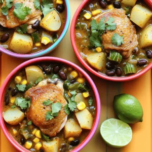 - 1 lb chicken thighs, boneless and skinless, cut into bite-sized pieces - 2 cups roasted Hatch green chiles, chopped (mild or hot based on preference) - 3 medium potatoes, diced - 1 medium onion, diced - 3 cloves garlic, minced - 1 teaspoon ground cumin - 1 teaspoon smoked paprika - 1 cup corn kernels (fresh or frozen) - 1 cup black beans, rinsed and drained - Fresh cilantro for garnish - Lime wedges for serving Each ingredient plays a key role in making this stew hearty and flavorful. The chicken thighs provide a rich base. They cook up tender and juicy. The roasted Hatch green chiles add a unique kick. You can choose mild or hot chiles based on your taste. Potatoes bring a creamy texture and help make the stew filling. Onion and garlic create a savory aroma. They build the flavor from the start. Ground cumin and smoked paprika add depth. They give the stew a warm, earthy taste. Corn and black beans boost nutrition and texture. For garnishes, fresh cilantro brings a pop of color and freshness. Lime wedges add a bright zing. They balance the richness of the stew nicely. To explore the full recipe and see how to combine these ingredients, check out the Full Recipe. - Sauté onion and garlic: Heat 2 tablespoons of olive oil in a large pot over medium heat. Add 1 diced onion and cook it for about 5 minutes, until it looks soft and clear. Stir in 3 minced garlic cloves and cook for another minute. This makes the base of great flavor. - Brown the chicken: Add 1 pound of cut chicken thighs to the pot. Cook for 5 to 7 minutes. Stir often until all sides are browned. This step seals in the chicken’s juices and adds depth to the stew. - Combine all key ingredients: Mix in 2 cups of chopped roasted Hatch green chiles, 3 diced potatoes, 1 teaspoon of ground cumin, 1 teaspoon of smoked paprika, and salt and pepper to taste. Stir everything well to blend the flavors. - Bring to a boil and simmer: Pour in 4 cups of chicken broth. Bring the mix to a gentle boil. Reduce the heat to low, cover the pot, and let it simmer for 20 to 25 minutes. This allows the potatoes to soften and the chicken to cook through. - Stir in corn and black beans: After simmering, add 1 cup of corn and 1 cup of rinsed black beans. Stir them in and heat through for another 5 minutes. Taste your stew and adjust the seasonings if needed. - Serve and garnish: Ladle the stew into bowls. Top with fresh cilantro and serve with lime wedges on the side. This adds brightness and flavor to every bite. For the complete recipe, check the Full Recipe. To make your One Pot Hatch Green Chile Stew extra tasty, start with the chiles. Choose mild or hot roasted Hatch green chiles based on your spice level. If you want more heat, add fresh jalapeños or serrano peppers. For a milder stew, use fewer chiles or remove the seeds. Texture is key too. Use diced potatoes for a hearty feel. Make sure to cut them evenly so they cook well. You can also add corn and black beans for more texture and flavor. For even cooking, use a heavy pot or Dutch oven. This helps heat spread out evenly. Avoid thin pots that can burn the food. To prevent sticking, heat the olive oil before adding your onion. Stir often, especially when cooking the chicken. If you notice the bottom sticking, add a splash of broth to loosen it up. Pair the stew with warm tortillas or crusty bread. These sides soak up the flavorful broth. For a nice presentation, serve the stew in bright bowls. Top each serving with fresh cilantro and a lime wedge. This adds color and a fresh taste. You can also add a sprinkle of cheese on top for extra flair. {{image_2}} You can change the protein in this stew. Chicken thighs work great, but beef or lentils are also tasty. If you want a meatless option, lentils add heartiness and protein. For vegetables, feel free to swap in carrots or zucchini. These add color and nutrition to your dish. If you like it hot, add more chiles. You can use jalapeños or serranos for extra kick. Just chop them finely and mix them in. If you want less heat, remove seeds from the chiles or use fewer. You can also balance the spice with a dollop of sour cream or yogurt. You can make this stew gluten-free easily. Just check your broth to ensure it has no gluten. For a vegetarian version, skip the chicken and use vegetable broth instead. You can also add more beans for protein. If you need low-sodium options, use low-sodium broth and skip added salt. These changes keep the stew healthy but still tasty. For the complete recipe, check out the Full Recipe section. You can store the One Pot Hatch Green Chile Stew in the fridge for up to four days. Use an airtight container to keep it fresh. Glass containers work well, but plastic ones are fine too. Just make sure they have a tight seal. If you want to save the stew for later, you can freeze it. First, let the stew cool completely. Then, pour it into freezer-safe bags or containers. Label them with the date. The stew will stay good for about three months. When you are ready to eat, thaw it in the fridge overnight. Reheat it on the stove until hot. Leftovers can be more exciting! You can turn them into a tasty casserole by adding cheese and baking it. You can also use the stew as a filling for tacos or burritos. To refresh the dish, add fresh lime juice and chopped cilantro before serving. Enjoy your creative spins on this hearty stew! One Pot Hatch Green Chile Stew is a hearty dish full of flavor. This stew features tender chicken, roasted Hatch green chiles, and potatoes. It’s a one-pot meal, which makes clean-up easy. You get a mix of spices, too, like cumin and smoked paprika. The fresh cilantro and lime add brightness. Every bite warms you up and feels like a hug. Yes, you can make this stew ahead of time. Prepare the stew and let it cool. Then store it in an airtight container. It stays fresh in the fridge for up to three days. You can also freeze it for up to three months. Just thaw it overnight in the fridge before reheating. To adjust the spice level, use different types of chiles. For more heat, pick hot Hatch chiles. If you prefer it milder, go for mild chiles. You can also add more spices like cayenne or chili powder. Taste as you go to find the right balance for your palate. Enjoy the process of making it your own! This blog covered how to make a delicious One Pot Hatch Green Chile Stew. We talked about main ingredients like chicken thighs, chiles, and potatoes. You learned about enhancing flavors with onion, garlic, and spices. I shared tips to achieve the perfect texture and how to serve it well. You can tweak the recipe with different proteins or aim for dietary needs. Finally, storage tips help keep your stew fresh. Enjoy this hearty dish, and remember, cooking is about making it your own!