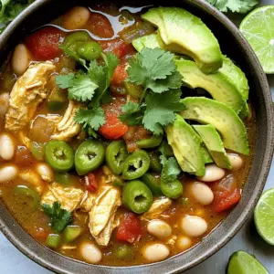 - 1 pound boneless, skinless chicken thighs - 1 tablespoon olive oil - 1 medium onion, diced - 2 cloves garlic, minced - 3-4 green chilies, diced - 1 can diced tomatoes (14 oz) - 3 cups chicken broth - 1 can white beans, drained and rinsed - Spices: ground cumin, smoked paprika, salt, and pepper - Fresh garnishes: cilantro, avocado slices, lime wedges Gathering the right ingredients makes the cooking process easier. I love using chicken thighs because they stay juicy and tender. Olive oil adds the perfect base for sautéing. Dicing a fresh onion and mincing garlic creates a great aroma in the kitchen. Green chilies add that wonderful heat and flavor. Canned diced tomatoes bring acidity, which balances the dish. Chicken broth creates a rich base while white beans add creaminess and protein. Don't forget to use ground cumin and smoked paprika for depth. Finally, fresh garnishes like cilantro, avocado, and lime elevate the dish. For the full recipe, check out the cooking steps to bring all these ingredients together in a delicious bowl of Green Chile Chicken Chili. To make Green Chile Chicken Chili, you need a few tools. Grab a large pot, a cutting board, and a sharp knife. These will help you work efficiently and keep your kitchen clean. First, let’s cook the base. In your large pot, heat one tablespoon of olive oil over medium heat. Add your diced onion. Cook it for about 3-4 minutes. You want it to look translucent. This means it’s ready for the next step. Now, stir in two cloves of minced garlic and your diced green chilies. Cook these for 2-3 minutes. This will fill your kitchen with a great smell. Next, we’ll brown the chicken. Add one pound of boneless, skinless chicken thighs cut into bite-sized pieces. Season it with salt, pepper, one teaspoon of ground cumin, and one teaspoon of smoked paprika. Cook this for about 5-7 minutes. You want the chicken to be browned all over. This adds flavor to the chili. Now, it’s time to simmer and let the flavors blend. Pour in one can of diced tomatoes and three cups of chicken broth. Stir everything well. Bring the chili to a simmer. Once it’s bubbling, reduce the heat. Let it cook uncovered for about 20-25 minutes. This helps the chicken cook through and the flavors meld together. Finally, add in one can of white beans, which you have drained and rinsed. Stir it all together and cook for another 5 minutes. Taste the chili and adjust the seasonings if needed. You can add more salt or pepper. Serve the chili hot! I like to garnish it with fresh cilantro, avocado slices, and lime wedges for a zesty finish. For the full recipe, check out the section above. Roasting green chilies makes a big difference. It brings out their natural sweetness. Just place them under the broiler until charred. Then, peel off the skin and chop them up. This step adds depth to your chili. Adjusting spice levels is key. If you like heat, use serrano chilies. For milder flavors, stick with poblano. You can also add more or fewer chilies based on your taste. This way, you control the spice level perfectly. Balancing flavors with lime juice is essential. Lime adds brightness and acidity. Squeeze fresh lime juice just before serving. This step enhances all the other flavors and makes each bite pop. Serve your chili in deep bowls for a cozy feel. This allows the colors to shine. Add lime wedges and avocado slices on the side. They bring freshness and a nice contrast to the chili. For visual appeal, sprinkle fresh cilantro on top. It adds a beautiful green touch. You can also use a dollop of sour cream or Greek yogurt for creaminess. This makes your dish look even more inviting and delicious. {{image_2}} If you want a change from chicken, try turkey. It works well and tastes great. Just use the same amount. You can also use shrimp for a seafood twist. Cook shrimp until pink and tender. For a vegetarian option, swap the chicken for beans. Use black beans or kidney beans. Add more veggies like bell peppers, zucchini, or corn to make it hearty. Adding corn can bring a nice touch of sweetness. The corn pairs well with the spice of the green chilies. You can also mix in different spices. Try cayenne for heat or oregano for a fresh taste. Experimenting with spices makes your chili unique. Don't be afraid to adjust the flavors to match your taste. Each small change can make a big difference. To store your Green Chile Chicken Chili safely, let it cool first. Place it in a glass or plastic container. Make sure the lid fits tight to keep air out. You can store it in the fridge for up to four days. If you want to enjoy it later, consider freezing. To freeze Green Chile Chicken Chili, let it cool completely. Then, pour it into freezer-safe bags or containers. Squeeze out as much air as you can before sealing. Label each bag with the date. It will stay good for up to three months. When you’re ready to eat, thaw the chili overnight in the fridge. Reheat it on the stove or in the microwave. Stir it well to ensure even heating. If it seems thick, add a little chicken broth or water to loosen it up. Enjoy the great flavor of your chili later without any fuss! For the full recipe, check out the earlier section. What can I serve with Green Chile Chicken Chili? You can serve this chili with rice or cornbread. Tortilla chips or warm tortillas work well too. I love adding a dollop of sour cream for creaminess. Fresh avocado slices also add a nice touch. Can I make this recipe in a slow cooker? Yes, you can use a slow cooker. Start by sautéing the onions and garlic in a pan. Then, add all the ingredients to the slow cooker. Cook on low for 6-8 hours. This method gives the flavors time to blend well. How long does chili last in the refrigerator? Chili can last about 3-4 days in the fridge. Make sure to store it in an airtight container. If you want it to last longer, consider freezing it. Caloric content per serving One serving of Green Chile Chicken Chili has about 400 calories. This can change based on toppings and sides. Check your ingredients for exact numbers. Highlighting dietary considerations This chili is gluten-free, making it a great option for those with gluten sensitivities. It is also low in carbs, especially if you skip the beans. You can enjoy it without worry! This blog post shared a simple, tasty recipe for Green Chile Chicken Chili. We reviewed the key ingredients, detailed cooking steps, and smart tips for flavor. Remember, you can swap chicken for turkey or make a vegetarian version. Storing your chili safely ensures you enjoy it later, too. I hope you feel ready to try this recipe. It’s fun to cook and share with others. Enjoy your cooking adventure!