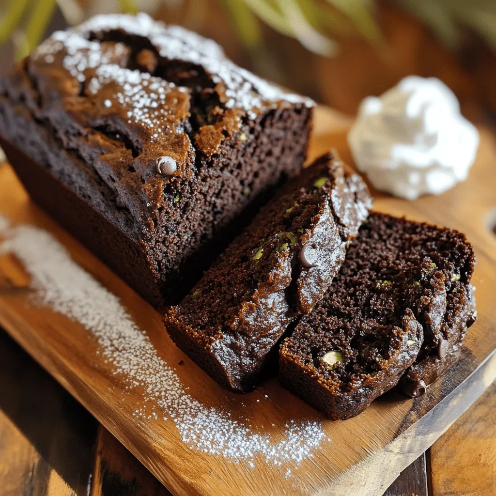 - 1 medium zucchini, grated - 2 ripe bananas, mashed - 1 cup all-purpose flour - 1/2 cup cocoa powder - 1/2 teaspoon baking soda - 1/2 teaspoon baking powder - 1/4 teaspoon salt - 1/2 cup granulated sugar - 1/4 cup brown sugar, packed - 1/4 cup vegetable oil - 2 large eggs - 1 teaspoon vanilla extract - 1/2 cup chocolate chips (optional) To make your Chocolate Zucchini Banana Bread rich and moist, you need the right ingredients. Grated zucchini adds moisture. Mashed bananas bring sweetness and flavor. Together, they create a soft texture that melts in your mouth. All-purpose flour gives the bread its structure. Cocoa powder enriches the chocolate flavor. Baking soda and baking powder help it rise. A touch of salt balances the sweetness. For sweetness, combine granulated sugar and brown sugar. The brown sugar adds a nice depth. Vegetable oil keeps the bread moist. Eggs bind everything together and add richness. Don’t skip the vanilla extract; it enhances the overall taste. If you love chocolate, feel free to add chocolate chips. They make each bite even more delicious. This recipe uses simple ingredients, but the result is a gourmet treat. You can find the full details in the Full Recipe. - Preheat the oven to 350°F (175°C). - Grease a 9x5 inch loaf pan or line it with parchment paper. This helps the bread come out easily. - In a medium bowl, combine the grated zucchini, mashed bananas, vegetable oil, eggs, and vanilla extract. - Mix until all ingredients blend together well. - In a large bowl, whisk together the all-purpose flour, cocoa powder, baking soda, baking powder, salt, granulated sugar, and brown sugar. - Make sure there are no lumps in the dry mix. - Create a well in the dry ingredients. - Pour the wet mixture into the well. Stir gently until just combined. - Be careful not to overmix; a few lumps are okay. - If you want, fold in the chocolate chips. - Make sure they spread evenly throughout the batter. - Pour the batter into the prepared loaf pan. - Smooth the top with a spatula. - Bake in the preheated oven for 50-60 minutes. - Check for doneness by inserting a toothpick into the center. It should come out clean or with a few moist crumbs. You can find the full recipe at the start of this section. Enjoy your baking! To keep your bread moist, you need to remove excess moisture from the zucchini. - Use a box grater or food processor to grate the zucchini. - Place the grated zucchini in a clean kitchen towel and twist to squeeze out water. - You want it dry but not too dry. A little moisture helps the bread stay soft. Many home cooks make simple errors that affect their bread. - Do not overmix your batter. Mix until just combined for a light texture. - Always check for doneness. Insert a toothpick in the center; it should come out clean. - If the top browns too fast, cover it with foil for the last 10 minutes. Adding nuts or spices can elevate your Chocolate Zucchini Banana Bread. - Consider folding in half a cup of chopped walnuts or pecans. They add a nice crunch. - You can also add spices like cinnamon or nutmeg for extra warmth. - For a tropical twist, try adding coconut flakes or dried fruit. These add flavor and texture. These tips can help you master your Chocolate Zucchini Banana Bread recipe for the best results. For the full recipe, make sure to check out the specifics! {{image_2}} You can easily make this bread gluten-free. Just swap out the all-purpose flour for a gluten-free blend. Many blends work well, but look for one that contains xanthan gum. This helps the bread rise and stay moist. The texture may vary slightly, but the taste remains delicious. If you want to make this bread vegan, you can replace the eggs. A great option is using flax eggs. Mix 1 tablespoon of ground flaxseed with 3 tablespoons of water for each egg. Let it sit for a few minutes until it thickens. This will help bind the ingredients together. You can also use unsweetened applesauce as a substitute. Adding unique ingredients can change the flavor. You might try mixing in nuts like walnuts or pecans for crunch. Dried fruits, like raisins or cranberries, can add sweetness. Fresh spices, like cinnamon or nutmeg, can also enhance the taste. Get creative and make this recipe your own! For the full recipe, check out the detailed instructions. You can store leftover chocolate zucchini banana bread at room temperature or in the fridge. If you plan to eat it within a few days, keep it covered at room temperature. This keeps the bread nice and moist. If you want to keep it longer, place it in the fridge. Just wrap it in plastic wrap or put it in an airtight container. Freezing this bread is easy! Wrap it tightly in plastic wrap and then place it in a freezer bag. Make sure to squeeze out as much air as possible. It will stay fresh for up to three months. When you want to eat it, just take it out and let it thaw overnight in the fridge. To enjoy leftovers, you can use your oven or microwave. If you use the oven, preheat it to 350°F (175°C). Place the bread on a baking sheet for about 10 minutes. If you choose the microwave, heat a slice for about 15-20 seconds. Both methods will make the bread warm and delicious! For an extra touch, add a little butter or a spread of your choice. To check if your bread is done, insert a toothpick in the center. If it comes out clean or with a few moist crumbs, it’s ready. Look for a domed top and a firm, springy texture. The edges should slightly pull away from the pan. These signs show your bread is perfectly baked and ready to enjoy! Yes, you can substitute some ingredients for this recipe. You can use whole wheat flour instead of all-purpose flour. This change adds more fiber and a nutty flavor. For sweetness, honey or maple syrup can replace granulated sugar. Keep in mind that this may alter the bread's texture slightly. If you’re out of eggs, use applesauce or flaxseed as a binder. These swaps can keep the bread moist and tasty. Homemade chocolate zucchini banana bread lasts about 3-4 days at room temperature. Store it in an airtight container to keep it fresh. If you want to keep it longer, freeze it for up to 3 months. Wrap it tightly in plastic wrap and foil before freezing. Thaw it at room temperature when you’re ready to enjoy it again. You learned how to make delicious Chocolate Zucchini Banana Bread. We covered the ingredients, step-by-step instructions, and helpful tips. You can create variations to suit your taste and dietary needs. Remember to store leftovers properly to enjoy them later. This bread is not only tasty, but it’s also a way to use up extra zucchini and bananas. I hope you feel ready to bake this treat. Enjoy your time in the kitchen!