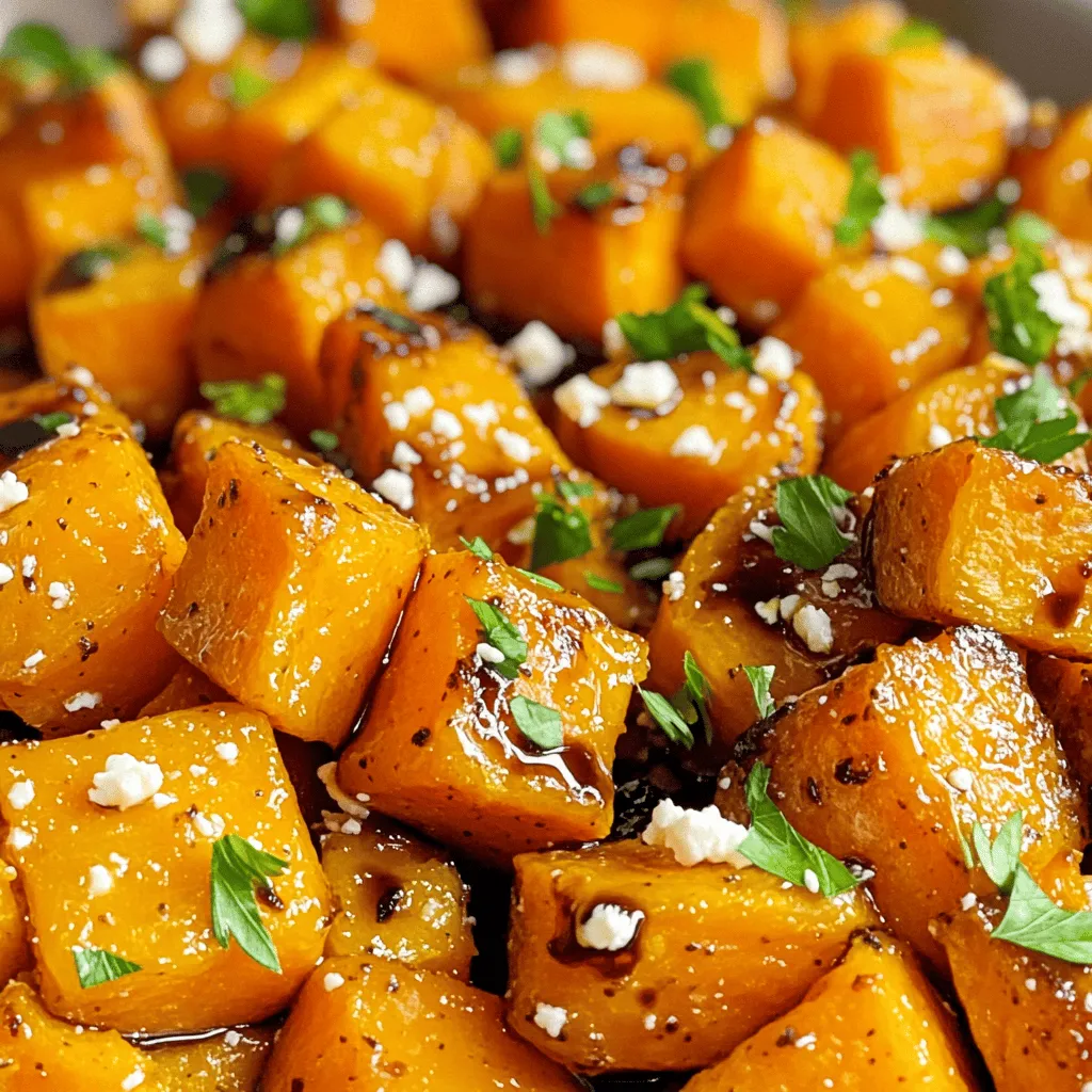 - 4 medium sweet potatoes, peeled and cut into 1-inch cubes - 1/4 cup balsamic vinegar - 3 tablespoons olive oil - 2 tablespoons maple syrup - 2 teaspoons dried thyme - 1 teaspoon garlic powder - Salt and pepper to taste - 1/4 cup crumbled feta cheese (optional) - Fresh parsley, chopped (for garnish) Sweet potatoes shine in this recipe. They are sweet and creamy. Balsamic vinegar adds a tangy twist. Olive oil helps the sweet potatoes roast well. Maple syrup adds a bit of extra sweetness. Thyme and garlic powder give great flavor. You can skip the feta cheese if you want. Fresh parsley is a lovely touch on top. Sweet potatoes are full of vitamins and fiber. They have about 112 calories per medium potato. They support good vision and boost your immune system. Balsamic vinegar is low in calories and adds flavor without added sugar. It has antioxidants that can help your body. Together, this dish is tasty and healthy. - Baking sheet - Mixing bowls - Whisk Using a baking sheet makes cleanup easy. Mixing bowls help combine ingredients well. A whisk ensures the balsamic mixture is smooth and even. These tools will help you make the best balsamic sweet potatoes. You can find the full recipe for more details. First, you need to preheat your oven to 425°F (220°C). This high heat helps the sweet potatoes caramelize well. Next, line a large baking sheet with parchment paper. This step makes cleanup easier later. In a big mixing bowl, combine the balsamic vinegar, olive oil, maple syrup, dried thyme, garlic powder, salt, and pepper. Whisk these ingredients together until they blend well. This mixture adds great flavor to your sweet potatoes. Now, it’s time to coat the sweet potatoes. Add the sweet potato cubes to the bowl with the balsamic mixture. Toss them around until they are well coated. You want each piece to soak up the flavor. This step is key for a tasty dish. Ensure even coating so every bite is delicious. Spread the coated sweet potatoes in a single layer on your prepared baking sheet. It’s important to give them space. Roast them in the preheated oven for 25 to 30 minutes. You want them to be tender and caramelized. Halfway through cooking, take the baking sheet out and toss the sweet potatoes. This helps them cook evenly. If you like, sprinkle crumbled feta cheese over the sweet potatoes during the last 5 minutes of roasting for extra flavor. Once they are done, let them cool for a couple of minutes. Garnish with fresh parsley before serving. For the full recipe, check the details above. To know when sweet potatoes are done, poke them with a fork. They should feel soft inside. Look for a golden-brown color on the outside. This shows they are caramelized and sweet. Cutting the sweet potatoes into even pieces is very important. If they are all different sizes, some will cook faster than others. Try to aim for 1-inch cubes to ensure they cook evenly. You can add spices or herbs for extra flavor. Consider paprika, cinnamon, or even rosemary. Each will give your dish a new twist. Fresh herbs, like thyme or basil, can also brighten up the flavor. For garnishes beyond feta cheese, try using toasted nuts or seeds. Walnuts or pumpkin seeds add crunch and taste. You can also sprinkle some chili flakes for a little heat. One common mistake is overcrowding the baking sheet. If the sweet potatoes are too close, they will steam instead of roast. This prevents that crispy texture we love. Another mistake is neglecting to toss them halfway through cooking. Tossing helps them brown evenly and prevents burning. Remember to set a timer to remind you to check! {{image_2}} Grilling sweet potatoes gives them a smoky flavor that roasting can't match. To grill, follow these steps: 1. Preheat your grill to medium-high heat. 2. Cut the sweet potatoes into 1-inch thick slices instead of cubes. This helps them cook evenly. 3. Prepare the balsamic mixture just like in the Full Recipe. 4. Coat the sweet potato slices with the balsamic mixture. 5. Place the slices on the grill and cook for about 4-5 minutes on each side. Look for nice grill marks. Grilling adds a delightful char and enhances the sweetness of the potatoes. You will enjoy a crisp exterior and a soft inside. This method lets the natural sugars caramelize, giving a new twist to your dish. You can make balsamic sweet potatoes even more exciting by adding other veggies. Here are some great options: - Brussels sprouts: Slice them in half for a crispy bite. - Red onions: They caramelize beautifully and add sweetness. - Zucchini: Cut into thick rounds for a tender texture. You can also switch up the dressing. Try these alternatives: - Honey mustard: This gives a tangy twist. - Soy sauce: For a savory flavor. - Sriracha: If you like a spicy kick. These add-ins will enhance the taste and texture, making your meal even more delightful. If you need vegan or gluten-free options, this recipe is quite flexible. - Vegan: The original recipe is already vegan. Just skip the feta cheese or use a plant-based alternative. - Gluten-free: All ingredients are gluten-free, making this dish suitable for anyone. You can also adjust sweetness easily. Instead of maple syrup, use: - Agave nectar: A lighter option. - Coconut sugar: This provides a deeper flavor. These modifications keep the dish delicious while catering to your dietary needs. To keep your balsamic sweet potatoes fresh, store them in an airtight container. This helps to lock in the flavor. You can keep them in the fridge for about 3 to 5 days. If you notice any off smells or changes in color, it’s best to discard them. When reheating, I suggest using the oven to maintain texture. Preheat the oven to 350°F (175°C). Spread the sweet potatoes on a baking sheet. Bake for about 10 to 15 minutes. If they seem dry, add a splash of balsamic vinegar or a bit of olive oil before reheating. This will help bring back moisture and flavor. If you want to save them for later, freezing is a great option. First, let the sweet potatoes cool completely. Spread them on a baking sheet and freeze until solid. After that, transfer them to a freezer bag. They can last up to 3 months in the freezer. When you are ready to eat, thaw them overnight in the fridge before reheating. Yes, you can use other potatoes. Regular potatoes, like russets or Yukon Golds, work well too. They might not be as sweet but will still taste good. Just keep in mind that cooking time may change. When using other potatoes, cut them into similar-sized pieces. This ensures even cooking. Balsamic sweet potatoes pair nicely with many dishes. They go well with grilled chicken or fish. You can also serve them with pork tenderloin or a hearty salad. For a veggie option, try them with roasted Brussels sprouts or green beans. These sides create a colorful and tasty plate. To prep this dish ahead, you can cut the sweet potatoes and mix the balsamic sauce. Store them in the fridge for up to a day. When ready to cook, just toss them together and roast. For reheating, use the oven to keep them crisp. Microwaving is faster but may make them soft. I recommend reheating in the oven for the best texture. Check out the Full Recipe for more details! This blog post covered how to make delicious balsamic sweet potatoes. You learned about the ingredients, nutritional benefits, and essential tools needed. I provided step-by-step instructions for prepping, coating, and cooking. I also shared tips for perfect texture, flavor enhancements, and common mistakes to avoid. In conclusion, these sweet potatoes are simple and tasty. You can easily adjust them to suit your taste. Enjoy experimenting with variations and savor every bite!
