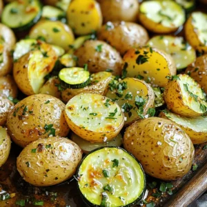 - 1 lb baby potatoes, halved - 2 medium zucchinis, sliced into half-moons - 4 cloves garlic, minced - 3 tablespoons olive oil - 1 teaspoon dried oregano - 1 teaspoon dried thyme - 1 teaspoon smoked paprika - Salt and pepper to taste - Fresh parsley, chopped (for garnish) Cooking starts with good ingredients. Each one plays a key role. Baby potatoes bring a creamy texture. Zucchini adds a fresh crunch. Garlic gives a rich flavor that makes everything pop. Olive oil helps the veggies roast well and adds healthy fat. Herbs like oregano and thyme bring depth. Smoked paprika adds a warm, smoky taste. Salt and pepper enhance all the flavors. The fresh parsley at the end not only looks nice but adds a burst of flavor too. - Calories per serving: About 200 - Macronutrient breakdown: 5g protein, 30g carbohydrates, 8g fat - Dietary accommodations: This dish is gluten-free and vegan. Garlic Herb Roasted Potatoes and Zucchini makes a great side. You get healthy carbs from potatoes and fiber from zucchini. It fits well in many diets. This recipe is simple yet satisfying. Want to explore more? Check out the Full Recipe for details! - Preheat your oven to 425°F (220°C). - Prepare a baking sheet with parchment paper if you like. In a large mixing bowl, combine the halved baby potatoes, sliced zucchinis, and minced garlic. This mix is the heart of your dish. Drizzle 3 tablespoons of olive oil over the vegetables. The oil helps the veggies roast well. Next, sprinkle in 1 teaspoon each of dried oregano, dried thyme, and smoked paprika. Add salt and pepper to taste. The spices bring out the flavors of the vegetables. Toss everything together until the veggies are evenly coated. This step is key for great flavor. Spread the mixture in a single layer on the baking sheet. Place it in the preheated oven. Roast for 25 to 30 minutes. Stir halfway through to ensure even cooking. Watch for the signs of readiness. The potatoes should be golden brown and tender. Use a fork to check if they are soft. Once done, remove from the oven, and garnish with fresh chopped parsley. For the full recipe, refer to the instructions above. To boost flavor, consider adding fresh herbs like rosemary or basil. You can also try spices like cumin or chili powder for a different kick. Marinating the vegetables in olive oil and herbs for 30 minutes can make a big difference. This extra time allows the veggies to soak up the flavors well. For the best results, place your baking sheet in the middle of the oven. This spot helps the heat circulate evenly around the food. Stir the vegetables halfway through roasting to ensure they brown nicely. Doing this helps them cook evenly and adds to that perfect golden look. Garlic Herb Roasted Potatoes and Zucchini pair well with grilled chicken or fish. You can also serve them alongside a fresh salad for a complete meal. For a festive touch, arrange them on a large platter. Drizzle with olive oil and add a sprinkle of fresh parsley for color. This adds a nice pop that’s sure to impress your guests! {{image_2}} You can switch out zucchini for other veggies. Bell peppers add a sweet crunch. Carrots bring a nice sweetness and color. If you're tired of regular potatoes, try sweet potatoes. They have a lovely flavor and are packed with nutrients. Want to boost the taste? Add cheese! Parmesan gives a rich, nutty flavor. Feta adds a salty kick that pairs well with the herbs. If you like heat, sprinkle in some red pepper flakes. This adds a nice spice without being too hot. You can also cook this dish in an air fryer. Just set it to 400°F (200°C) and cook for about 15-20 minutes. Shake the basket halfway through for even cooking. Another option is grilling. Toss the veggies on a grill pan for a smoky flavor. This method gives a nice char that enhances the taste. For the full recipe, check the recipe section above. To keep your Garlic Herb Roasted Potatoes and Zucchini fresh, store leftovers in an airtight container. This helps maintain their flavor and texture. When stored properly, the dish lasts about 3 to 5 days in the fridge. Always let your leftovers cool before sealing them up. When it comes to reheating, I recommend using the oven. This method keeps the vegetables crispy. Preheat your oven to 350°F (175°C) and spread the veggies on a baking sheet. Heat for about 10-15 minutes, stirring once. If you're in a hurry, the microwave works too. Just remember, it may make the potatoes soft. If you want to freeze your Garlic Herb Roasted Potatoes and Zucchini, make sure to cool them completely first. Place portions in freezer-safe bags or containers. Be sure to remove as much air as possible. For best taste, use within 2-3 months. When you're ready to eat, thaw them in the fridge overnight. Reheat in the oven or microwave as mentioned above. This way, you can enjoy this dish anytime! Want the full recipe? Check it out [Full Recipe]. Roasting potatoes and zucchini takes about 25 to 30 minutes at 425°F (220°C). You want the potatoes to be golden brown and tender. Stir halfway through to ensure even cooking. I recommend checking the potatoes with a fork. If they are soft, they are ready! Yes, you can make this dish ahead of time. Roast the vegetables and let them cool. Store them in an airtight container in the fridge for up to three days. When you are ready to eat, just reheat in the oven or microwave until warm. This makes meal prep easy! These roasted vegetables pair well with many proteins. Grilled chicken or baked fish are great choices. You can also serve them with tofu for a vegetarian option. For a heartier meal, try them with steak or pork chops. They complement rich flavors beautifully! This blog post covered a simple, tasty recipe for Garlic Herb Roasted Potatoes and Zucchini. We discussed the key ingredients and their nutritional value. You learned step-by-step instructions for preparation, roasting, and serving. Tips and variations helped make your dish unique. Finally, we shared storage and reheating advice. With this knowledge, you can create a healthy, flavorful dish. Enjoy your cooking and share it with friends and family!