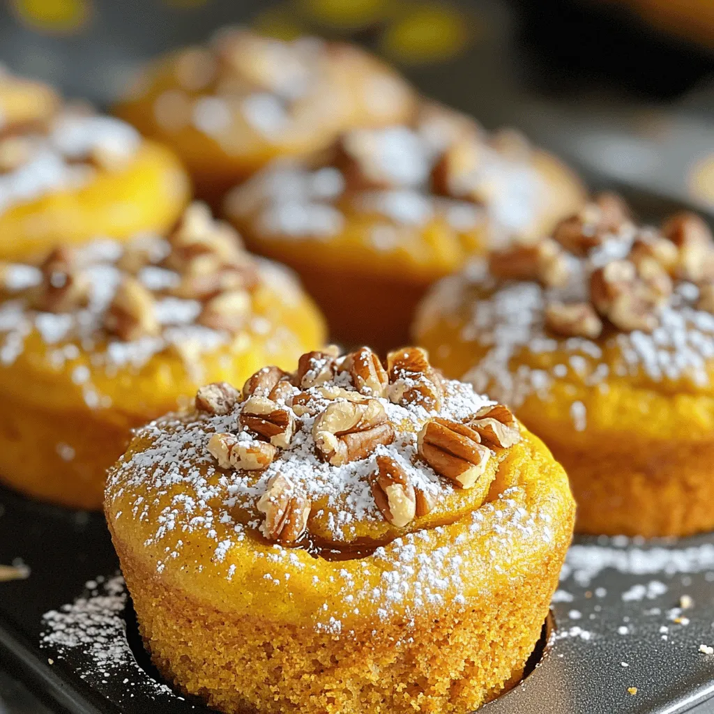 - 1 ½ cups all-purpose flour - 1 teaspoon baking soda - 1 teaspoon baking powder - ½ teaspoon salt - 1 teaspoon ground cinnamon - ½ teaspoon ground nutmeg - ½ teaspoon ground ginger - 1 cup canned pumpkin puree - ½ cup granulated sugar - ½ cup brown sugar, packed - ½ cup vegetable oil - 2 large eggs - 1 teaspoon vanilla extract - ½ cup maple syrup (for filling) - ½ cup chopped pecans (optional) When making pumpkin muffins, the right ingredients are key. I like to use fresh spices like cinnamon and nutmeg. They give the muffins a warm flavor. Using canned pumpkin puree makes it easy and quick. It adds moisture and richness to the muffins. I often mix granulated sugar with brown sugar. This blend gives a nice depth of sweetness. Vegetable oil keeps the muffins soft and fluffy. Eggs help bind everything together. For a sweet surprise, we use maple syrup in the center. This adds a delightful taste that everyone loves. If you want a crunch, add chopped pecans. They offer a nice texture. But if you prefer a smooth muffin, you can skip them. - Muffin pan - Mixing bowls - Whisk and spatula - Measuring cups and spoons Having the right tools makes baking easy. A muffin pan is a must for these treats. Mixing bowls help keep your ingredients organized. A whisk mixes dry and wet items well. A spatula helps fold the batter without overmixing. Lastly, measuring cups and spoons ensure accuracy. For the full recipe, check the earlier section. - Preheat your oven to 350°F (175°C). - In a large bowl, whisk together: - 1 ½ cups all-purpose flour - 1 teaspoon baking soda - 1 teaspoon baking powder - ½ teaspoon salt - 1 teaspoon ground cinnamon - ½ teaspoon ground nutmeg - ½ teaspoon ground ginger - In another bowl, mix: - 1 cup canned pumpkin puree - ½ cup granulated sugar - ½ cup brown sugar, packed - ½ cup vegetable oil - 2 large eggs - 1 teaspoon vanilla extract - Fill each muffin cup about one-third full with the pumpkin batter. - Spoon about 1 tablespoon of maple syrup into the center of each filled muffin cup. - Cover the syrup with an additional layer of batter until the cup is about two-thirds full. - Bake the muffins in the preheated oven for 18-22 minutes. - Check doneness by inserting a toothpick into the center; it should come out clean. - Allow the muffins to cool in the pan for about 5 minutes. Then, transfer them to a wire rack to cool completely. For the full recipe, check out our complete guide to pumpkin muffins with maple filling! - Avoid overmixing the batter. This keeps the muffins light and fluffy. - Ensure accurate oven temperature. An oven thermometer helps with this. - Check for doneness without opening the oven door. Use a toothpick instead. - Using whole wheat flour instead of all-purpose adds fiber and nutrients. - Alternatives for vegetable oil include melted coconut oil or applesauce. - Options for sugar reduction are using less sugar or a sugar substitute. - Dust the muffins with powdered sugar for a lovely finish. - Drizzle additional maple syrup on top for extra sweetness. - Garnish with pecans for a crunchy texture and flavor. These tips will elevate your pumpkin muffins with maple filling. For the full recipe, check the recipe section above! {{image_2}} You can easily personalize your pumpkin muffins. Adding chocolate chips gives them a sweet twist. It makes them feel like a treat! You can also mix in dried cranberries or raisins. They add a nice chew and a burst of flavor. Both options work well with the spice notes in the muffins. If you need gluten-free muffins, use almond or coconut flour. Both options make the muffins light and tasty. For a vegan version, replace the eggs with flax eggs. Just mix 1 tablespoon of ground flaxseed with 2.5 tablespoons of water for each egg. Let it sit for a few minutes to thicken. This keeps the muffins soft and moist. To give your muffins a seasonal flair, add spices like allspice or cloves. These spices warm up the flavor and make them perfect for fall. You can also use fresh pumpkin puree instead of canned. Fresh puree has a brighter taste and can make your muffins even more special. Use it for a truly homemade feel. For the full recipe, check out the details above. To store your pumpkin muffins at room temperature, place them in an airtight container. This keeps them soft and moist. You can also use a zip-top bag. Keep them in a cool, dry spot. Avoid sunlight, as it can dry them out. The best containers for keeping muffins fresh are glass or plastic containers. Choose ones with tight lids. You can also line the container with paper towels. This helps soak up any moisture. If you want to save your muffins for later, freezing is a great option. First, let the muffins cool completely. Then, wrap each muffin in plastic wrap. Place them in a freezer bag or container. This helps prevent freezer burn. To reheat muffins after freezing, take them out and unwrap them. You can microwave them for about 20-30 seconds. If you prefer, you can also bake them in the oven at 350°F (175°C) for about 10-15 minutes. In the fridge, pumpkin muffins last about 5 to 7 days. Keep them in an airtight container to keep them fresh. You can tell muffins are no longer good if they smell off or look moldy. If they feel very dry or hard, they may not taste great. Always trust your nose and eyes! Yes, you can use fresh pumpkin. Start by choosing a small sugar pumpkin. Cut it in half and remove the seeds. Roast the halves in the oven until soft, about 45 minutes at 350°F. Let them cool, then scoop out the flesh. Blend it until smooth. You can now use this fresh pumpkin puree in your recipe. Dense muffins can be a problem. Here are some common causes and fixes: - Too much flour: Make sure to measure flour correctly. Use the spoon and level method. - Not enough leavening: Check that your baking soda and baking powder are fresh. - Overmixing: Mix until just combined. Some lumps are okay. If your muffins are too dense, try these tips next time. You can make your pumpkin muffins healthier with a few easy swaps: - Reduce sugar: Cut down the granulated and brown sugar by a quarter. - Use applesauce: Replace some vegetable oil with unsweetened applesauce. This keeps them moist. - Whole wheat flour: Swap half of the all-purpose flour for whole wheat flour for added fiber. These changes help keep your muffins delicious while making them better for you. For the complete recipe, check out the Full Recipe section. You now have a complete guide to making pumpkin muffins. You learned about essential ingredients, key tools, and step-by-step instructions. We also discussed tips, variations, and storage tips. Baking is fun and rewarding. With this knowledge, you can create delicious muffins for any occasion. Don't hesitate to experiment with flavors and ingredients. Enjoy the process and share your tasty results with family and friends. Happy baking!