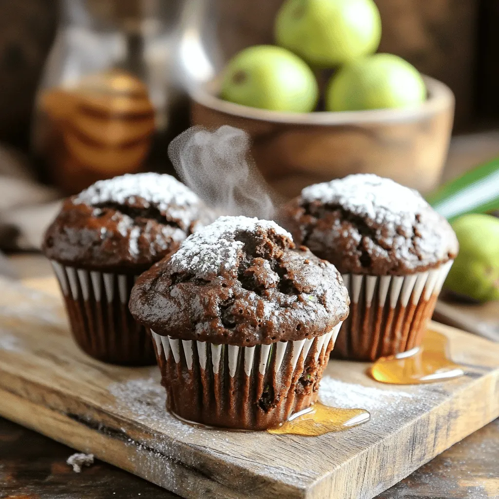 To make healthy chocolate zucchini muffins, you need a few simple ingredients. These ingredients blend together to create a moist and tasty treat. Here’s the list: - 1 medium zucchini, grated - 1 cup whole wheat flour - 1/2 cup unsweetened cocoa powder - 1/2 cup coconut sugar (or brown sugar) - 1 tsp baking powder - 1/2 tsp baking soda - 1/4 tsp salt - 1/2 cup unsweetened applesauce - 1/4 cup vegetable oil (or melted coconut oil) - 2 large eggs - 1 tsp vanilla extract - 1/2 cup dark chocolate chips (optional) The zucchini adds moisture and nutrients. Whole wheat flour brings fiber and a nutty taste. Cocoa powder gives it that rich chocolate flavor. Sweeteners like coconut sugar keep it healthy while adding sweetness. Baking powder and baking soda help muffins rise. Eggs and oils keep the texture soft. You can add chocolate chips for extra indulgence. This recipe is not only simple but also fun to make. You can find the full recipe above! 1. Preheating the Oven Start by preheating your oven to 350°F (175°C). This ensures that your muffins bake evenly. 2. Mixing Wet Ingredients In a medium bowl, combine the grated zucchini, applesauce, vegetable oil, eggs, and vanilla extract. Mix them well until everything is blended nicely. 3. Combining Dry Ingredients In a separate large bowl, sift together the whole wheat flour, cocoa powder, coconut sugar, baking powder, baking soda, and salt. Make sure there are no lumps. Sifting helps keep your muffins fluffy. 4. Merging Wet and Dry Mixtures Pour the wet mixture into the dry mixture. Stir gently until just combined. Be careful not to overmix, as this can make your muffins tough. 1. Filling the Muffin Tin Spoon the batter into the prepared muffin tin, filling each cup about 3/4 full. This gives them room to rise without spilling over. 2. Baking Time and Tips Bake your muffins for 18-20 minutes. Insert a toothpick into the center of a muffin. If it comes out clean, they are done! 1. Cooling Instructions Allow the muffins to cool in the tin for 5 minutes. After that, transfer them to a wire rack to cool completely. This helps keep them from getting soggy. 2. Presentation Suggestions Serve warm with a drizzle of honey or maple syrup for a sweet touch. You can also dust them with powdered sugar or add a dollop of Greek yogurt on the side for extra creaminess. If you're feeling fancy, a sprinkle of chopped nuts on top adds a nice crunch. Enjoy your delicious muffins! For the complete recipe, check out the [Full Recipe]. Avoiding Overmixing When mixing your batter, stir gently. Overmixing can make your muffins tough. Aim for a few lumps in your batter for the best texture. This keeps them light and fluffy. Checking for Doneness Insert a toothpick into the center of a muffin. If it comes out clean, your muffins are ready. If it has wet batter, give them a few more minutes in the oven. Alternative Sweeteners You can use honey or maple syrup instead of coconut sugar. Just remember to reduce the liquid in your wet ingredients slightly. This keeps the right texture without adding too much moisture. Oil Variations If you prefer, use applesauce instead of oil. This makes the muffins lighter and less fatty. You can also try avocado oil for a healthier fat option without altering the flavor. Adding Spices Try adding a pinch of cinnamon or nutmeg to your batter. These spices bring warmth and a lovely aroma. You can also add a splash of espresso powder for a deeper chocolate taste. Incorporating Nuts or Seeds Chopped walnuts or pecans add a nice crunch to your muffins. You can also mix in sunflower seeds or chia seeds for extra nutrition. These add texture and healthy fats, making your muffins even better. For the complete recipe, be sure to check out the Full Recipe section. {{image_2}} You can play with flavors in these muffins. Here are two fun ideas: - Peanut Butter Chocolate Zucchini Muffins: Add 1/2 cup of creamy peanut butter to the wet mix. This will give your muffins a rich taste and a nice creaminess. Just reduce the oil by a tablespoon to balance the moisture. - Orange Zucchini Muffins: For a citrus twist, add the zest of one orange to the wet ingredients. You can also replace some cocoa powder with orange juice (1/4 cup) for a refreshing change. This gives a bright flavor that pairs well with chocolate. You can customize these muffins to fit different diets. Here are some ideas: - Gluten-Free Adaptations: Swap whole wheat flour for a gluten-free blend. Make sure it has xanthan gum for proper texture. You can also use almond flour or oat flour for a nutty taste. - Vegan Modifications: Replace eggs with flax eggs. Just mix 1 tablespoon of ground flaxseed with 3 tablespoons of water for each egg. Let it sit until it gels. Use a plant-based oil like coconut oil or canola oil instead of vegetable oil. These variations keep the health benefits while offering new tastes. You can try them all or mix and match your favorites. For the complete recipe, check out the [Full Recipe]. Room Temperature Storage You can store your Healthy Chocolate Zucchini Muffins at room temperature for up to three days. Keep them in an airtight container. This helps keep them moist and tasty. Place a paper towel at the bottom to absorb any extra moisture. Refrigeration Tips If you want them to last longer, refrigerate your muffins. They can stay fresh for about a week in the fridge. Just make sure to wrap them tightly in plastic wrap or place them in a sealed container. This will help prevent them from drying out. Freezing For long-term storage, freezing is your best option. These muffins freeze well for up to three months. Wrap each muffin in plastic wrap and then place them in a freezer bag. Be sure to remove as much air as possible. This keeps them fresh and avoids freezer burn. Thawing Instructions When you're ready to enjoy a muffin, take it out of the freezer. You can thaw it overnight in the fridge or leave it at room temperature for a few hours. If you want a warm muffin, pop it in the microwave for about 15-20 seconds. This will make it taste freshly baked again. For the full recipe, check out the Healthy Chocolate Zucchini Muffins section. Can I use shredded zucchini with skin on? Yes, you can. The skin adds fiber and nutrients. Just wash the zucchini well before grating. How do I know when they are done baking? Check with a toothpick. Insert it in the center. If it comes out clean, they are done. Can I add nuts to the recipe? Absolutely! Chopped walnuts or pecans add great crunch. Just fold them in gently before baking. How can I make it lower in calories? Use less sugar or replace it with a sugar substitute. You can also reduce the oil. Can I substitute eggs in this recipe? Yes, use flax eggs or applesauce. One egg equals 1 tablespoon of flaxseed mixed with 2.5 tablespoons of water. Are these muffins gluten-free? No, they are not unless you use gluten-free flour. Whole wheat flour contains gluten. What are the health benefits of zucchini? Zucchini is low in calories and high in water. It provides vitamins, minerals, and fiber. Eating zucchini helps with digestion and keeps you full longer. For the full recipe, check the Healthy Chocolate Zucchini Muffins section. You now have everything to make healthy chocolate zucchini muffins. We covered ingredients, steps, and tips. Remember to preheat your oven first and mix well. Check doneness with a toothpick. You can make these muffins your own with flavor twists or dietary needs. Store them right for fresh treats later. Enjoy baking these muffins; they are tasty and nutritious!