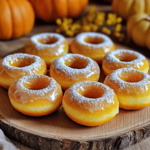 - 1 cup canned pumpkin puree - 2/3 cup granulated sugar - 1/4 cup brown sugar, packed - 1/4 cup unsweetened applesauce - 2 large eggs - 1 teaspoon vanilla extract - 1 1/2 cups all-purpose flour - 1 teaspoon baking powder - 1/2 teaspoon baking soda - 1 teaspoon ground cinnamon - 1/2 teaspoon ground nutmeg - 1/4 teaspoon ground ginger - 1/4 teaspoon salt - 1/2 cup powdered sugar (for glaze) - 2 tablespoons milk (for glaze) These ingredients make the base for your baked pumpkin donuts. The pumpkin puree gives a rich flavor and soft texture. The sugars add sweetness and moisture. Applesauce helps keep the donuts light and fluffy. You may wonder if you can swap any ingredients. You can use maple syrup instead of granulated sugar for a different taste. You can also replace applesauce with yogurt or mashed banana. Just remember, each swap may change the donut's flavor. For the glaze, you can choose to use powdered sugar or make it with maple syrup. It’s fun to experiment with toppings. Sprinkles add color, while nuts give a nice crunch. Check out the Full Recipe for detailed steps on how to combine these ingredients and bake your donuts to perfection! - Preheat oven to 350°F (175°C). - Prepare the donut pan or silicone mold by greasing it lightly. - In a large bowl, combine wet ingredients. Add 1 cup pumpkin puree, 2/3 cup granulated sugar, 1/4 cup brown sugar, 1/4 cup applesauce, 2 eggs, and 1 teaspoon vanilla extract. Whisk until smooth. - In another bowl, combine dry ingredients. Mix 1 1/2 cups flour, 1 teaspoon baking powder, 1/2 teaspoon baking soda, 1 teaspoon cinnamon, 1/2 teaspoon nutmeg, 1/4 teaspoon ginger, and 1/4 teaspoon salt. - Gradually add dry ingredients to wet ingredients. Mix until just combined. Avoid overmixing. - Using a piping bag or spoon, fill each donut cavity about 3/4 full with batter. - Bake for 12-15 minutes. Check doneness by inserting a toothpick. If it comes out clean, they are done. - Let the donuts cool in the pan for 5 minutes. Then transfer them to a wire rack. - For the glaze, whisk together 1/2 cup powdered sugar and 2 tablespoons milk. Adjust thickness as needed. - Dip the top of each cooled donut into the glaze. Let them set on a wire rack. This simple method ensures your baked pumpkin donuts turn out fluffy and tasty. For the full recipe, check out the details above. To make great baked pumpkin donuts, avoid overmixing. Mix until the flour just disappears. This keeps your donuts light and fluffy. If you keep stirring, the gluten grows. This makes the donuts tough. Just be gentle! For fluffy donuts, use fresh baking powder and baking soda. They help the donuts rise well. Make sure your oven is preheated to 350°F (175°C). This ensures even baking. Serving your donuts nicely makes a big difference. Place the glazed donuts on a wooden platter. Add a sprinkle of cinnamon or a drizzle of caramel sauce on top. This makes them look more inviting. For garnishing, consider using spices like nutmeg or cinnamon. You can also add a light dusting of powdered sugar. This not only looks good, but it also adds flavor. When you present them well, everyone will want to try your baked pumpkin donuts! {{image_2}} You can change up your baked pumpkin donuts easily. Adding chocolate chips gives a sweet twist. I love using dark chocolate for a rich flavor. You can also try nuts. Chopped walnuts or pecans add a nice crunch and flavor. If you want to spice it up, use different spices. Cloves or allspice can replace the nutmeg. You could even add a bit of cardamom for a unique taste. These small changes can make your donuts fun and new. A cream cheese glaze is a great option. It adds tang and creaminess to your donuts. Mix softened cream cheese, powdered sugar, and a splash of milk for a smooth glaze. You can drizzle it over your donuts for a sweet finish. Another popular choice is maple syrup. A drizzle of pure maple syrup makes your donuts extra special. It adds sweetness and a hint of warmth. You can even mix it into the glaze for a maple-flavored treat. For the full recipe, check out the Cozy Baked Pumpkin Donuts section. To keep your baked pumpkin donuts fresh, store them in an airtight container. This helps maintain their softness. Place a paper towel inside to absorb any moisture. This simple trick keeps the donuts tasty for up to three days at room temperature. If you want to keep them longer, put them in the fridge. They will stay fresh for about a week in the fridge. Freezing baked pumpkin donuts is easy and smart! First, let the donuts cool completely. Then, wrap each donut in plastic wrap. This prevents freezer burn and keeps them fresh. Place the wrapped donuts in a freezer-safe bag or container. They can last up to three months in the freezer. To enjoy, just take them out and let them thaw at room temperature. For a warm treat, pop them in the microwave for a few seconds. Enjoy your cozy baked pumpkin donuts whenever you like! For the full recipe, check the earlier section. Baked pumpkin donuts stay fresh for about three days at room temperature. To keep them longer, store them in an airtight container in the fridge. They can last up to a week this way. If you freeze them, they will stay fresh for about three months. Just remember to wrap them well. Yes, you can make these donuts without eggs. Use 1/4 cup of unsweetened applesauce or a mashed banana as a substitute for each egg. This keeps the donuts moist and adds a nice flavor. You can also use flaxseed meal. Mix one tablespoon of flaxseed meal with three tablespoons of water for each egg. If you don't have a donut pan, you can use a muffin tin. Just pour the batter into the muffin cups and bake. The bake time may change, so check for doneness a few minutes early. You can also shape the batter into rings on a baking sheet lined with parchment paper. This method gives you a more rustic look. For the full recipe, check out the Cozy Baked Pumpkin Donuts. We covered how to make delicious pumpkin donuts from simple ingredients. You learned the step-by-step process, tips for baking, and fun variations to try. Fresh and fluffy donuts are easy with the right techniques. Don’t forget to store them properly for lasting taste. Whether you choose glaze or toppings, these treats will impress. Now, grab those ingredients and enjoy baking! You’ll create delightful flavors that friends and family will love.