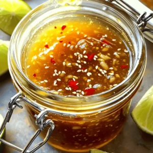 - 1/2 cup soy sauce - 1/4 cup honey - 3 cloves garlic, minced - 1 tablespoon fresh ginger, grated - 1 tablespoon rice vinegar - 1 tablespoon lime juice (freshly squeezed) - 1-2 red chili peppers, finely chopped (adjust for spice level) - 1 teaspoon sesame oil - 1 tablespoon cornstarch mixed with 2 tablespoons water (for thickening) - Lime wedges - Sesame seeds In making the honey soy garlic sauce with chili lime, I focus on fresh flavors. The soy sauce gives a salty base, while honey brings sweetness. I use fresh garlic and ginger for a robust taste. Lime juice and rice vinegar add a zesty punch. The chili peppers give the sauce heat. You can adjust the amount to suit your spice level. Finally, I add sesame oil for a nutty aroma. This combination creates a well-rounded sauce great for many dishes. For presentation, you might want to add lime wedges and sesame seeds. They make the dish look vibrant and inviting. You can find the full recipe details above to get started on this tasty journey! - In a medium saucepan, combine the following: - 1/2 cup soy sauce - 1/4 cup honey - 3 cloves garlic, minced - 1 tablespoon fresh ginger, grated - 1 tablespoon rice vinegar - 1 tablespoon lime juice (freshly squeezed) - 1-2 red chili peppers, finely chopped - 1 teaspoon sesame oil - Place the saucepan over medium heat. Bring the mixture to a gentle simmer. Stir it occasionally for even blending. - To thicken the sauce, mix 1 tablespoon cornstarch with 2 tablespoons water in a small bowl. - Slowly add this mixture to the saucepan while stirring constantly. This will help it thicken nicely. - Keep cooking for an additional 2-3 minutes. The sauce should reach your desired consistency. - Once done, remove the saucepan from heat. Let the sauce cool for a few minutes. - Pour it into a clean jar or container. Store it in the fridge for later use. - The sauce can last up to a week when refrigerated. Enjoy your flavorful creation! To get the best taste from your honey soy garlic sauce, balance is key. You want sweet from the honey and salty from the soy sauce. This mix makes your dish shine. Adjust the spice to fit your taste. If you love heat, add more chili. If you prefer less, use fewer peppers. This sauce is all about making it yours. Simmering is crucial for flavor. When you simmer, the heat helps the ingredients blend. It takes about 5-7 minutes for flavors to meld. Stir the sauce gently while it simmers. This keeps it from sticking and burning. Be sure to keep an eye on it while it cooks. This sauce pairs well with many proteins. Try it on grilled chicken, fish, or tofu. Drizzling it over these foods boosts flavor. You can also use it in stir-frys or as a marinade. For a visual pop, add lime wedges and sesame seeds on top. These garnishes make your dish look and taste amazing. You can find the full recipe in the main article. {{image_2}} You can swap the rice vinegar for other types. Try apple cider vinegar for a fruity kick. White wine vinegar adds a touch of sharpness. If you want a milder flavor, use red wine vinegar. Instead of honey, use maple syrup for a vegan twist. Agave nectar also works if you want a different sweetness. To boost the taste, add spices like black pepper or cumin. Fresh herbs like cilantro or basil can brighten the sauce. For a more complex flavor, try adding a dash of five-spice powder. Experiment with different chili types! Serrano peppers give a nice heat, while jalapeños add a milder spice. This sauce shines in stir-fries. Toss it with veggies and your choice of protein. It works great on grilled chicken or shrimp, too. You can also use it as a dressing for salads. Drizzle it over cold dishes like noodle salads for extra flavor. The sauce's versatility makes it a must-have in your kitchen. To keep your Honey Soy Garlic Sauce fresh, choose a clean glass jar or an airtight container. Glass is great because it does not absorb smells or flavors. You can store the sauce in the fridge for up to two weeks. Always let the sauce cool before sealing it. This step prevents moisture buildup inside the container. Yes, you can freeze the sauce! It is perfect for meal prep. To freeze, pour the cooled sauce into a freezer-safe container. Leave some space at the top for expansion. You can freeze it for up to three months. When you’re ready to use it, thaw it in the fridge overnight. You can also use the microwave in short bursts. Just be sure to stir it well after thawing. Check your sauce before using it. If you see any mold, it’s time to toss it. A bad smell is another sign that the sauce has gone bad. Always make sure the container is sealed tightly to keep air out. Proper sealing helps the sauce last longer and stay safe to eat. This sauce lasts for about one week in the fridge. Store it in a clean jar with a tight lid. Make sure to keep it cool. If you see any changes in color or smell, it’s best to toss it. Yes, you can adjust the spice levels easily. Use fewer chili peppers for a milder sauce. If you love heat, add more chili peppers. You can also try different types of peppers for unique flavors. This sauce is very versatile. You can drizzle it over grilled chicken, fish, and tofu. It also works well in stir-fries or as a marinade. Use it to add flavor to veggies or rice dishes. Enjoy experimenting! This blog post covered how to make a tasty Honey Soy Garlic Sauce with chili lime. You learned about key ingredients like soy sauce, garlic, and how to balance sweet and spicy flavors. I shared step-by-step instructions for preparation, thickening, and storing your sauce. Remember, you can try different ingredients or serve it with various dishes. Experimenting leads to the best flavors. Keep these tips handy, and enjoy making this versatile sauce at home!