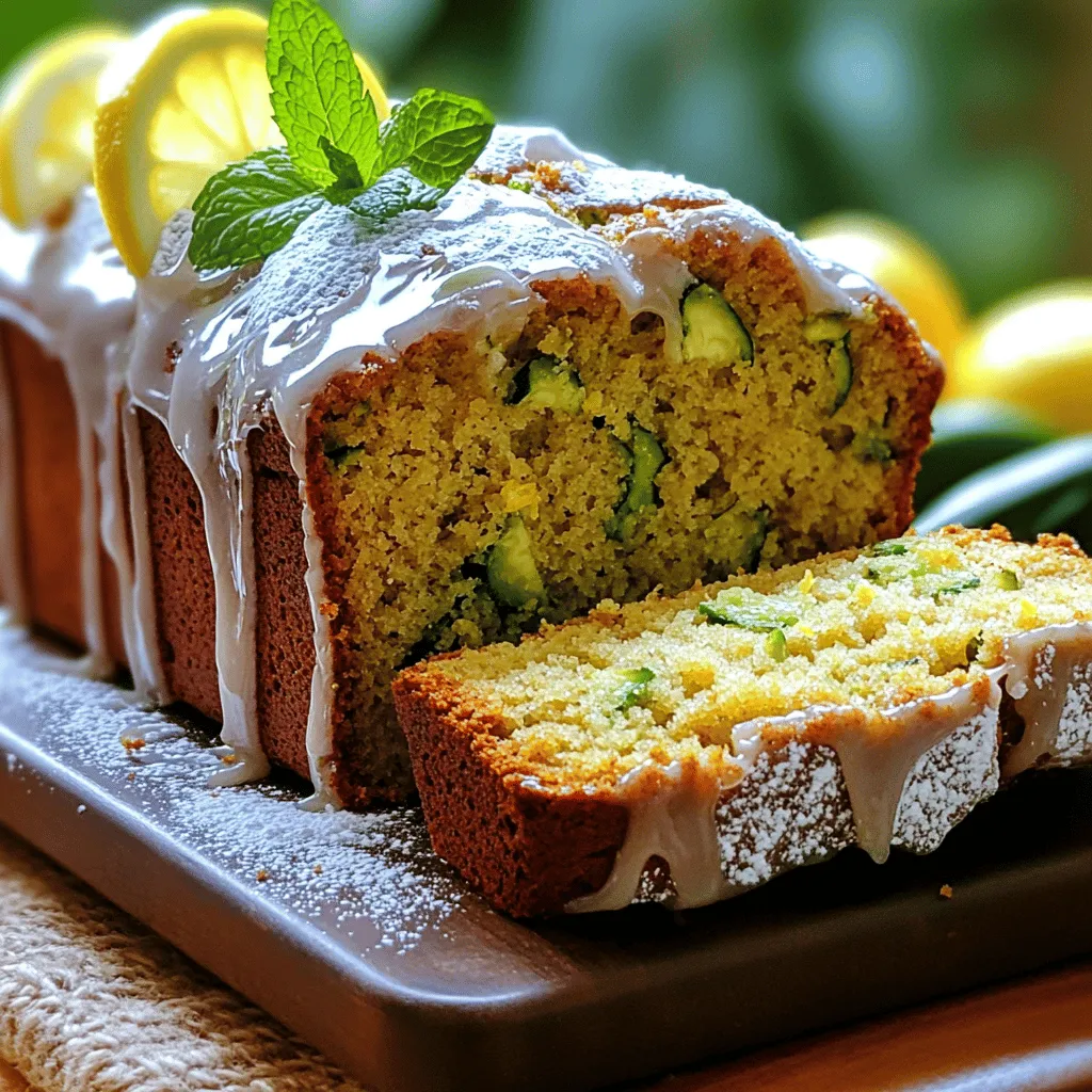 To make the best lemon zucchini bread, you need these simple ingredients: - 1 medium zucchini, grated - 1 cup all-purpose flour - 1 cup whole wheat flour - 1 teaspoon baking powder - 1/2 teaspoon baking soda - 1/2 teaspoon salt - 1 teaspoon ground cinnamon - 1/2 cup granulated sugar - 1/2 cup brown sugar, packed - 1/2 cup vegetable oil - 3 large eggs - 1 tablespoon lemon zest (from about 1 lemon) - 1/4 cup fresh lemon juice - 1 teaspoon vanilla extract - 1/2 cup chopped walnuts or pecans (optional) - 1/2 cup powdered sugar (for glaze, optional) - 1 tablespoon milk (for glaze, optional) When you’re baking, exact measurements matter. If you need to substitute, here are some tips: - For zucchini, you can use yellow squash. It works very well. - If you have no brown sugar, use more granulated sugar. - For the vegetable oil, you can swap it with melted butter for a richer taste. - If you want a nut-free bread, simply leave out the walnuts or pecans. - You can use almond flour or gluten-free flour to make it gluten-free. Choosing fresh ingredients makes a big difference. Here’s how to pick the best: - Zucchini: Look for small to medium zucchinis. They should feel firm and have smooth skin. - Lemons: Choose lemons that are heavy for their size. This means they have plenty of juice. - Flours: Check the expiration date. Fresh flour gives the best rise. - Nuts: Buy nuts from a store with high turnover. This ensures they are fresh and crunchy. - Eggs: Check for cracks. Fresh eggs should feel heavy and have a good shell. With these ingredients and tips, you’re ready to bake the best lemon zucchini bread. For the full recipe, refer to the recipe section above. First, gather all your ingredients. This makes cooking easy and fun. You will need: - 1 medium zucchini, grated - 1 cup all-purpose flour - 1 cup whole wheat flour - 1 teaspoon baking powder - 1/2 teaspoon baking soda - 1/2 teaspoon salt - 1 teaspoon ground cinnamon - 1/2 cup granulated sugar - 1/2 cup brown sugar, packed - 1/2 cup vegetable oil - 3 large eggs - 1 tablespoon lemon zest (from about 1 lemon) - 1/4 cup fresh lemon juice - 1 teaspoon vanilla extract - 1/2 cup chopped walnuts or pecans (optional) - 1/2 cup powdered sugar (for glaze, optional) - 1 tablespoon milk (for glaze, optional) Next, preheat your oven to 350°F (175°C). Grease and flour a 9x5-inch loaf pan. Grate the zucchini and set it aside. In a medium bowl, mix the wet ingredients. Combine the grated zucchini, granulated sugar, brown sugar, vegetable oil, eggs, lemon zest, lemon juice, and vanilla extract. Whisk this mixture until it is well combined. In a larger bowl, combine the dry ingredients. Whisk together the all-purpose flour, whole wheat flour, baking powder, baking soda, salt, and ground cinnamon. This step helps to evenly distribute the leavening agents. Now, pour the wet mixture into the dry ingredients. Stir gently until everything is just combined. Be careful not to overmix, as this can make the bread tough. If you like nuts, fold them into the batter now. Pour the batter into your prepared loaf pan. Use a spatula to smooth the top. Place the pan in the preheated oven and bake for 50 to 60 minutes. Check for doneness by inserting a toothpick into the center. If it comes out clean, your bread is ready. After baking, take the pan out of the oven. Let the bread cool in the pan for about 10 minutes. Then, transfer it to a wire rack to cool completely. If you want a sweet glaze, mix powdered sugar and milk in a small bowl. Drizzle this over the cooled bread before slicing. For the full recipe, refer to the earlier sections. Enjoy your tasty lemon zucchini bread! To get the best texture for your lemon zucchini bread, start with fresh zucchini. Grate it finely. This helps it mix well into the batter. Use a mix of all-purpose and whole wheat flour. This gives your bread a nice crumb. Be careful not to overmix the batter. Stir until just combined. This keeps the bread light and fluffy. One common mistake is not squeezing excess water from the zucchini. Too much moisture can make your bread soggy. Always measure your ingredients accurately. Too much flour or sugar can change the outcome. Another mistake is baking at the wrong temperature. Always preheat your oven to 350°F (175°C) before baking. Check your bread with a toothpick. If it comes out clean, it's done! To store your lemon zucchini bread, let it cool completely. Wrap it in plastic wrap or foil. This keeps it fresh for up to three days at room temperature. You can also refrigerate it for up to a week. If you want to freeze it, slice the bread first. Wrap each slice in plastic wrap and place them in a freezer bag. This makes it easy to enjoy later. It can stay in the freezer for up to three months. When ready to eat, thaw at room temperature or warm in the oven. Enjoy a slice whenever you want! For the full recipe, check out the [Full Recipe]. {{image_2}} You can change the flavor of your lemon zucchini bread by adding nuts or fruits. Walnuts and pecans add a nice crunch. You can also use almonds for a sweeter taste. If you want more fruit flavor, try adding blueberries or cranberries. They pair well with lemon and zucchini. Just fold them into the batter gently. This keeps the bread moist and fresh. If you want a healthier option, use honey or maple syrup instead of sugar. They add a unique taste. If you're watching your sugar, consider using stevia or monk fruit sweetener. These can make the bread lower in calories. Just remember to adjust the amount, as some sweeteners are much sweeter than sugar. You can make this bread gluten-free with a few simple swaps. Use a gluten-free flour blend instead of all-purpose flour. Make sure it has a binding agent like xanthan gum. This keeps your bread from crumbling. You can also try almond flour or coconut flour. They add extra flavor and moisture. Check the texture as you mix. The batter should be thick but pourable. For the best results, follow the full recipe closely. Try these variations for a new twist on lemon zucchini bread. You’ll find a new favorite in no time! To keep your lemon zucchini bread fresh, wrap it well. Use plastic wrap or aluminum foil. You can also store it in an airtight container. This helps keep moisture in and air out. For best results, do not slice the bread until you are ready to eat it. Refrigeration is not the best choice for this bread. It can make the bread dry out. Instead, consider freezing it if you want to store it for a long time. Wrap the bread tightly in plastic wrap, then place it in a freezer bag. It can last up to three months in the freezer. Lemon zucchini bread stays fresh for about three days at room temperature. Keep it in a cool, dry place away from sunlight. If you want to enjoy it longer, freeze it. When you're ready to eat, let it thaw overnight in the fridge. For a quick option, take it out and let it sit at room temperature for a few hours. Enjoy your homemade treat! For the full recipe, check out the Full Recipe section. You can tell if your lemon zucchini bread is done by using a toothpick. Insert it into the center of the bread. If it comes out clean, your bread is ready. If it has wet batter on it, bake a little longer. Keep an eye on the time, too. Generally, it takes about 50 to 60 minutes at 350°F (175°C). Yes, you can use yellow squash instead of zucchini. Both squashes have a similar texture and moisture. The taste may be slightly different, but it will still be delicious. Just make sure to grate it like you would zucchini. You can use the same amount as in the recipe. If you need an egg substitute, there are several options. Here are three common choices: - Flaxseed meal: Mix 1 tablespoon of flaxseed meal with 2.5 tablespoons of water. Let it sit for a few minutes until it thickens. - Applesauce: Use 1/4 cup of unsweetened applesauce for each egg. This adds moisture and sweetness. - Yogurt: Use 1/4 cup of plain yogurt instead of each egg. This keeps the bread soft and moist. These substitutes work well in this bread recipe. If you choose to use one, the bread will still turn out tasty. Lemon zucchini bread is a tasty treat that brings bright flavors to your kitchen. This recipe combines sweet and savory elements, making it a crowd favorite. Follow these steps for the best lemon zucchini bread. - 1 medium zucchini, grated - 1 cup all-purpose flour - 1 cup whole wheat flour - 1 teaspoon baking powder - 1/2 teaspoon baking soda - 1/2 teaspoon salt - 1 teaspoon ground cinnamon - 1/2 cup granulated sugar - 1/2 cup brown sugar, packed - 1/2 cup vegetable oil - 3 large eggs - 1 tablespoon lemon zest (from about 1 lemon) - 1/4 cup fresh lemon juice - 1 teaspoon vanilla extract - 1/2 cup chopped walnuts or pecans (optional) - 1/2 cup powdered sugar (for glaze, optional) - 1 tablespoon milk (for glaze, optional) You can swap whole wheat flour for almond flour for a nutty taste. If you want less sugar, use applesauce to replace some of it. You can also use coconut oil instead of vegetable oil for a different flavor. Choose a firm zucchini without blemishes. The skin should be shiny and green. For lemons, pick ones that feel heavy for their size. A fragrant lemon will give great juice and zest. This [Full Recipe] makes a loaf that serves 8-10 people. Enjoy the process and share it with family and friends. This post covered all you need for making lemon zucchini bread. We discussed key ingredients, giving you tips on selection and measurement. I provided step-by-step baking instructions for a great result. You learned about storage, texture tips, and common mistakes to avoid. Don’t forget to try different variations for added flavor. With this guide, you can bake with confidence. Enjoy your delicious creation and share it with others!